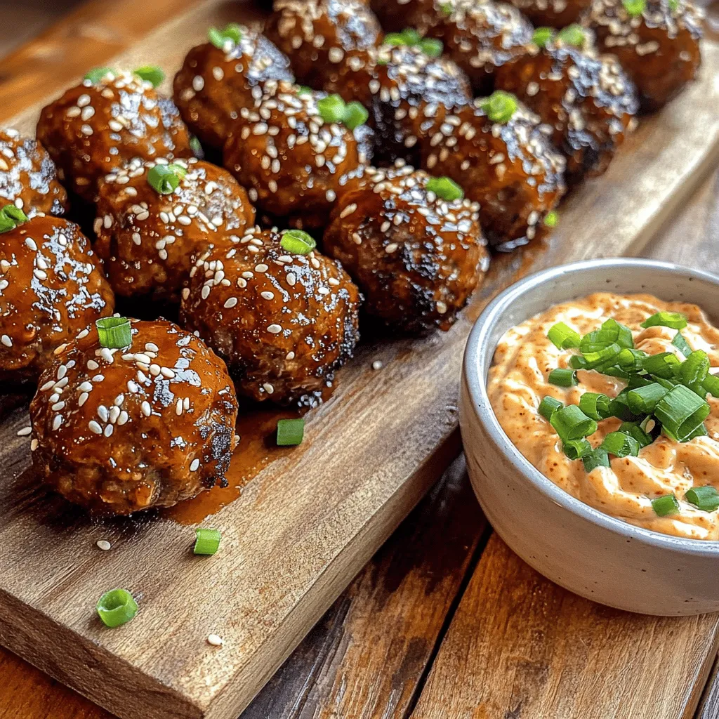 Making Korean BBQ meatballs is simple and fun. First, gather your Korean meatball ingredients. You will need ground beef or turkey, breadcrumbs, green onions, garlic, ginger, soy sauce, sesame oil, gochujang, sugar, salt, and pepper. For garnish, sesame seeds add a nice touch.