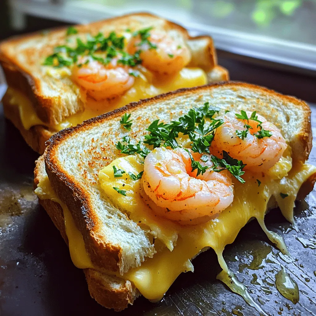 To make a garlic butter shrimp grilled cheese sandwich, you need a few key ingredients. First, you require large shrimp. I suggest using 8 large shrimp, peeled and deveined. This gives you a nice, meaty bite.