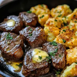 Garlic Butter Steak Bites with Crispy Cheddar Delight