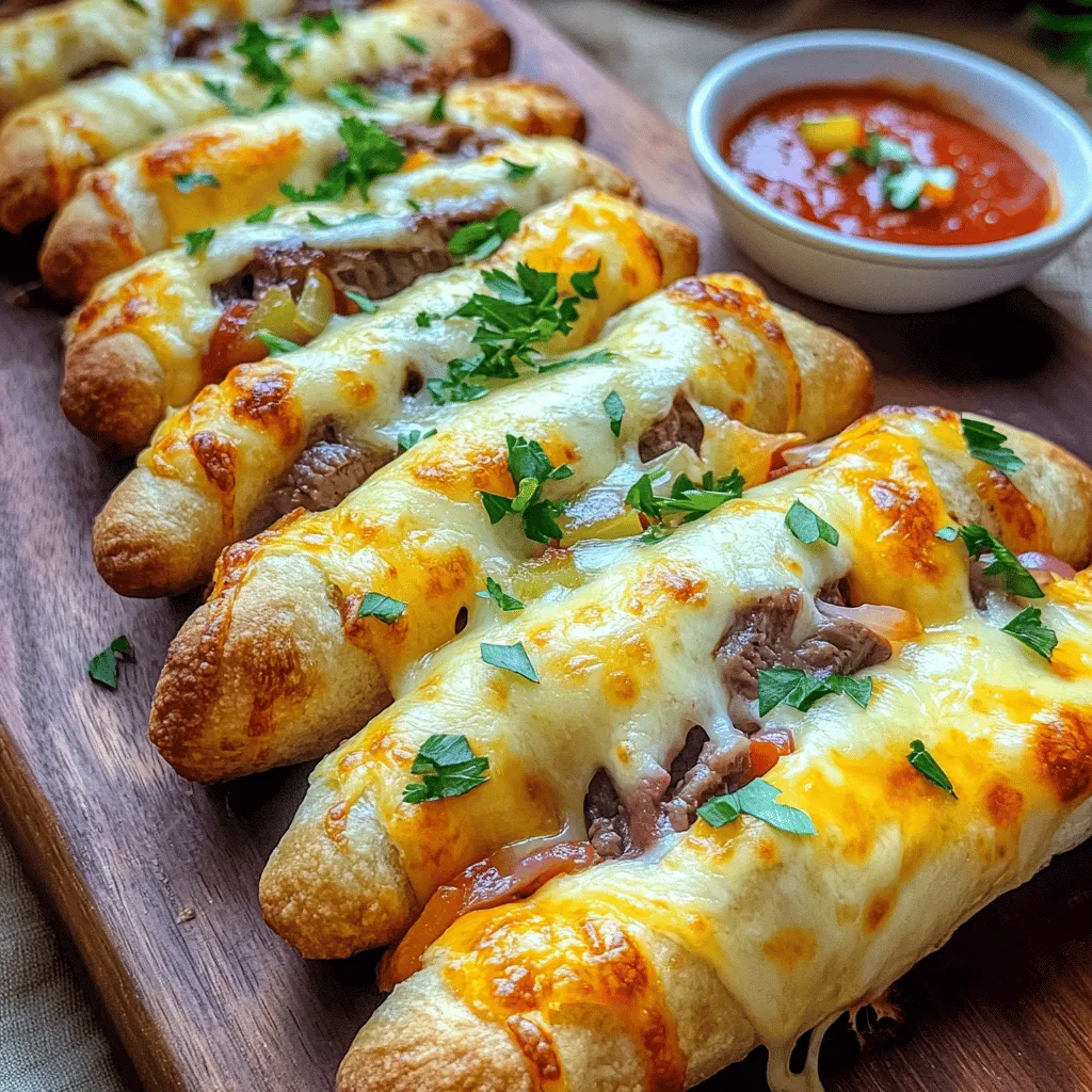 Philly cheesesteak stuffed cheesy breadsticks combine two great dishes into one. They are fun to eat and packed with flavor. These stuffed cheesy breadsticks make perfect cheesy appetizers or savory snacks.