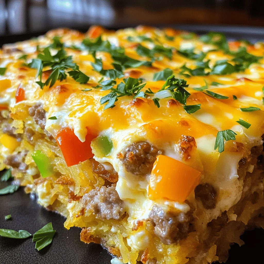 - 1 pound breakfast sausage - 4 large eggs - 2 cups frozen hash browns, thawed - 1 cup shredded cheddar cheese