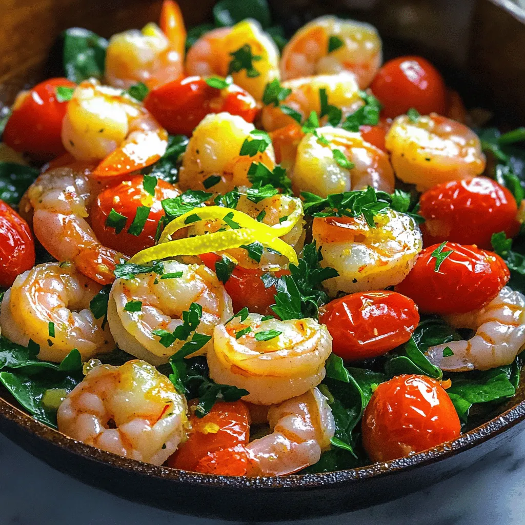 - 1 lb large shrimp, peeled and deveined - 4 cloves garlic, minced - 1 cup cherry tomatoes, halved The main stars of this dish are the large shrimp, garlic, and juicy cherry tomatoes. The shrimp add protein and flavor, while garlic gives a nice punch. Cherry tomatoes bring sweetness and color, making the dish look lovely. - 2 tablespoons olive oil - 1 tablespoon unsalted butter - 1 teaspoon paprika - ½ teaspoon red pepper flakes (adjust to taste) - Zest and juice of 1 large lemon - Salt and black pepper to taste You need olive oil and butter to create a rich base. Paprika gives a warm flavor, while red pepper flakes add a slight kick. Lemon zest and juice brighten the dish. Don't forget salt and pepper to make all the flavors sing! - Fresh parsley, chopped - 1 cup baby spinach Fresh parsley adds a nice touch and brightens the dish. Baby spinach is a tasty way to sneak in some greens. They both make your meal look appealing and colorful! For the full recipe, check out the [Full Recipe]. To start, heat 2 tablespoons of olive oil and 1 tablespoon of unsalted butter in a large skillet. Set the heat to medium. Wait until the oil and butter melt and bubble. This step is key for flavor. Next, add 4 cloves of minced garlic to the pan. Sauté the garlic for about 30 seconds. You want it fragrant but not burnt. Stir it gently to keep it from sticking. Now it’s time to add the star of the show: 1 pound of large shrimp. Toss them in with the garlic. Add 1 teaspoon of paprika and ½ teaspoon of red pepper flakes, along with salt and pepper to taste. Cook the shrimp for about 2 to 3 minutes. They should turn pink and be fully cooked. Once the shrimp are ready, squeeze the juice from 1 large lemon over the mix. Don’t forget to add the zest too. This gives the dish a bright, fresh flavor. Stir everything to combine. Now, we’ll add 1 cup of halved cherry tomatoes and 1 cup of baby spinach. Stir them into the skillet. Cook for another 2 to 3 minutes. You want the spinach to wilt and the tomatoes to soften. After that, taste your dish. Adjust the seasoning if needed. A bit more salt or pepper can make a big difference. Finally, remove the skillet from the heat and garnish with fresh parsley. For the full recipe, check out the details above. Enjoy your quick and easy One-Pan Lemon Garlic Shrimp! To make your One-Pan Lemon Garlic Shrimp even better, think about your seasonings. You can add more red pepper flakes if you enjoy heat. If you prefer a milder taste, cut back on them. Fresh herbs like basil or dill can also enhance the flavor. Do not overcook your shrimp! They cook fast, usually just 2-3 minutes. If they turn tough and rubbery, you've cooked them too long. Watch them closely until they turn pink and opaque. Choosing the right skillet is key. A large, non-stick skillet works best for this dish. It helps prevent sticking and makes cleanup easy. Use a wooden spoon or silicone spatula for stirring. These tools are gentle on your skillet's surface and help mix the flavors well. A good set of measuring spoons can also help you get the seasonings just right. Pair your shrimp with a colorful side. Fluffy rice or quinoa works great. You can also serve it with a fresh salad for a crisp contrast. For presentation, serve the shrimp directly from the skillet for a homey vibe. If you prefer, plate it up over rice. Drizzle extra lemon juice on top and sprinkle chopped parsley for a bright look. Your dish will not only taste good but also look beautiful! For the full recipe, check [Full Recipe]. {{image_2}} You can easily change the protein in this dish. If you prefer chicken, use boneless, skinless pieces. For a plant-based option, try tofu. Just ensure you cut the tofu into small cubes for even cooking. You can also swap veggies. Instead of cherry tomatoes, use bell peppers or zucchini. Both add color and flavor. If you want more greens, try asparagus or broccoli florets. These swaps keep the dish fresh and fun. To boost the taste, add different herbs. Basil or cilantro works well and adds a new twist. You can also use spices like cumin or thyme for depth. If you enjoy a bit of heat, try adding more red pepper flakes or some diced jalapeños. Creamy elements can also enhance the dish. A splash of cream or a dollop of sour cream adds richness. You can even mix in some cream cheese or goat cheese for a tangy flavor. Making One-Pan Lemon Garlic Shrimp ahead of time is easy. Cook the dish and let it cool completely. Then, store it in an airtight container in the fridge. It stays fresh for up to three days. If you have leftovers, you can freeze them too. Just place the shrimp mixture in a freezer-safe bag. It will keep well for about two months. When you're ready to eat, thaw it overnight in the fridge. Then, reheat it on the stove over low heat. For the full recipe, check out Zesty One-Pan Lemon Garlic Shrimp. Enjoy your cooking! To store leftovers, let the dish cool first. Place it in an airtight container. This helps keep the shrimp fresh. You can store it in the fridge for up to three days. When you want to reheat, use a skillet over low heat. Stir gently to avoid overcooking the shrimp. To freeze, place the cooled shrimp in a freezer-safe bag. Remove as much air as possible before sealing it. This keeps the shrimp safe from freezer burn. You can freeze the dish for up to two months. To thaw, place it in the fridge overnight. If you are in a hurry, you can run cold water over the bag. In the fridge, this dish lasts for about three days. Look out for changes in color or smell. If the shrimp has an off odor or looks dull, it’s best to throw it away. Always trust your senses to judge freshness. Enjoy your One-Pan Lemon Garlic Shrimp while it's still flavorful! To safely defrost shrimp, place it in the fridge overnight. If you need it faster, you can submerge it in cold water for about 30 minutes. Change the water every 10 minutes to keep it cold. Avoid using hot water, as this can cook the shrimp. To keep shrimp fresh, buy it frozen if you can't use it right away. This helps preserve its taste and texture. Store fresh shrimp in the coldest part of your fridge and use it within two days. Yes, you can make One-Pan Lemon Garlic Shrimp ahead of time! Cook the shrimp and veggies, then cool them. Store them in an airtight container in the fridge. They will stay fresh for one to two days. When you are ready to eat, reheat it in a skillet over medium heat. You can add a splash of lemon juice to brighten the flavors. Avoid high heat, as it can overcook the shrimp. For a perfect meal, serve the shrimp with rice or quinoa. Both options soak up the tasty sauce well. You can also pair it with a fresh salad or grilled veggies for extra color and crunch. To drink, a chilled white wine or sparkling water complements the dish nicely. For dessert, consider a light sorbet or fresh fruit to balance the meal. For the full recipe, check out Zesty One-Pan Lemon Garlic Shrimp! One-Pan Lemon Garlic Shrimp is simple and delicious. We explored key ingredients, seasonings, and tips to make it shine. You learned how to prepare shrimp and finish the dish perfectly. The various options for ingredients and meal prep also add to its charm. With easy steps and fresh flavors, this dish can impress anyone. Enjoy making it your own and share it with friends or family. Trust me, each bite will be worth it. Enjoy cooking and eating this tasty meal!