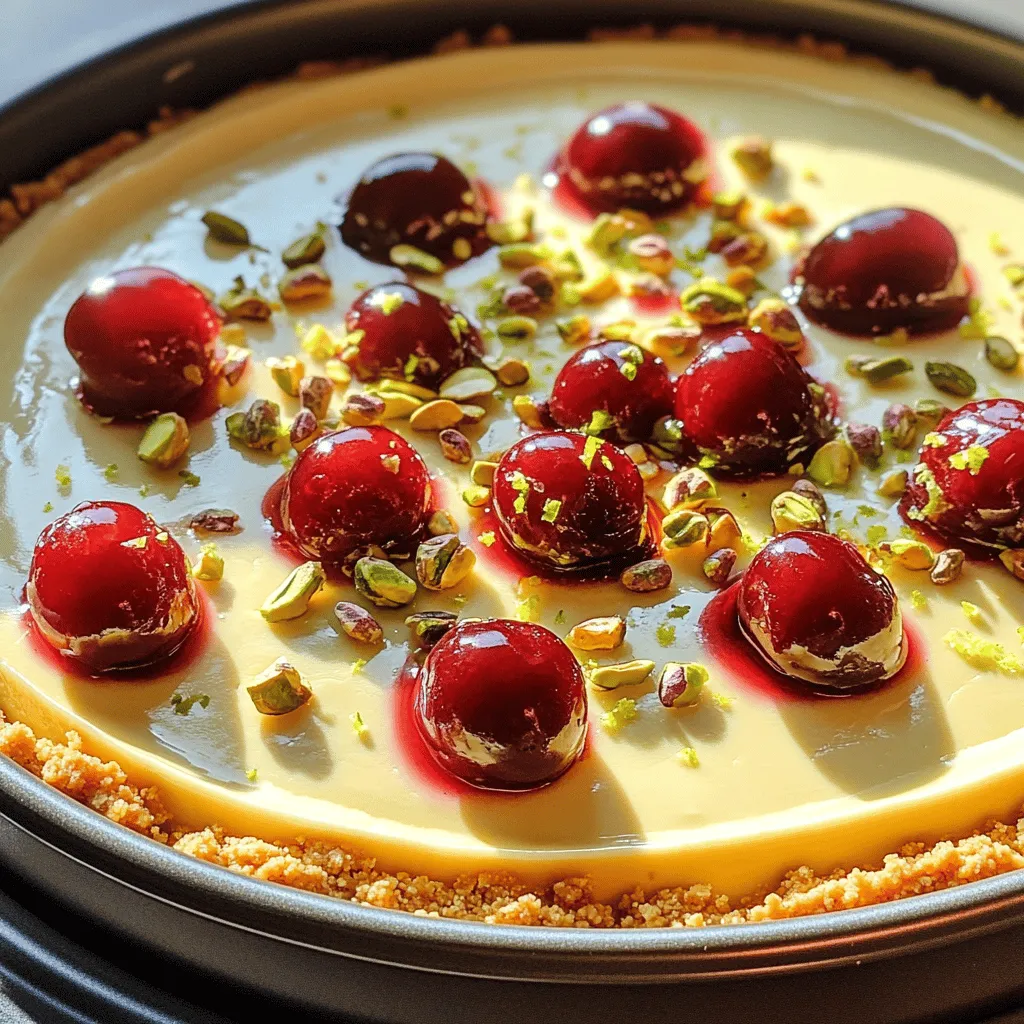 To make Lemon-Lime Cherry Pistachio Cheesecake, you need the following ingredients: