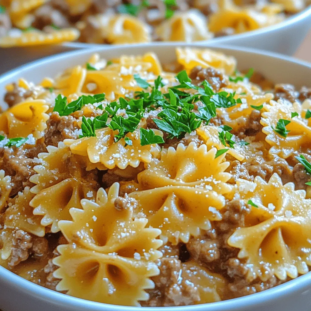 To make Bowtie Pasta with Creamy Velveeta Beef Sauce, gather these simple ingredients: