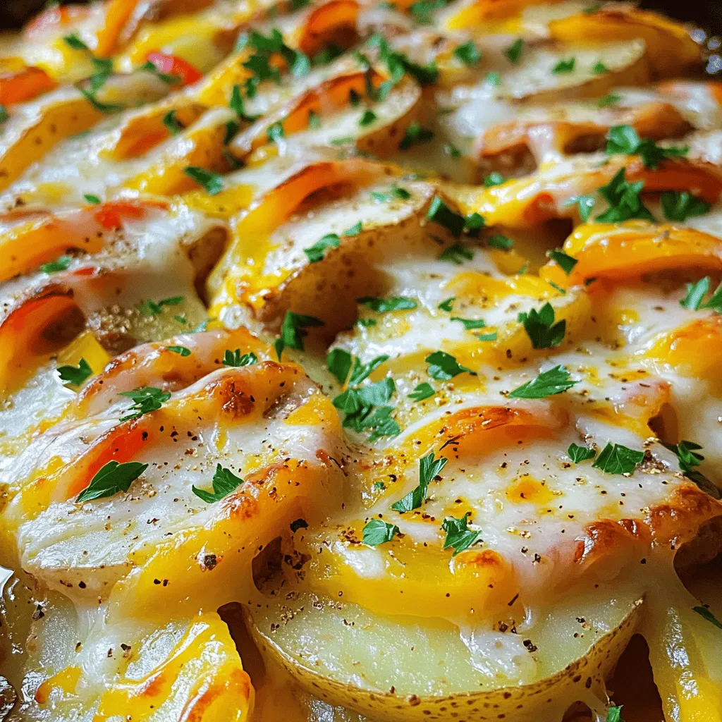 - 1 pound smoked sausage, sliced - 4 medium russet potatoes, thinly sliced - 1 large onion, chopped