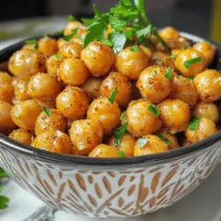 To make tasty spicy garlic roasted chickpeas, gather these key ingredients: - 1 can (15 oz) chickpeas, drained and rinsed - 3 tablespoons olive oil - 4 cloves garlic, minced - 1 teaspoon smoked paprika - 1 teaspoon cumin - 1/2 teaspoon cayenne pepper (adjust for spice preference) - Salt and pepper to taste These simple ingredients create a flavor explosion. The chickpeas give you protein and fiber, while garlic adds a bold taste. The spices infuse warmth and a little heat. You can enhance your dish with some optional garnishes: - Fresh parsley, chopped - A squeeze of lemon juice - A sprinkle of chili flakes These garnishes can add color and extra flavor. Fresh parsley brightens the dish, while lemon juice adds a zesty kick. I love using olive oil for its rich taste. You can also try: - Avocado oil for a neutral flavor - Coconut oil for a hint of sweetness For spices, feel free to experiment with: - Curry powder for a different twist - Garlic powder for more garlicky goodness These choices can give your roasted chickpeas a unique flair. You can find the full recipe above to guide you through each step. To start, gather your ingredients. You will need a can of chickpeas, olive oil, garlic, and spices. First, preheat your oven to 400°F (200°C). Line a baking sheet with parchment paper. This helps with cleanup. After draining and rinsing the chickpeas, pat them dry. Use a clean kitchen towel or paper towels. Dry chickpeas roast better and get crispier. In a mixing bowl, combine olive oil, minced garlic, smoked paprika, cumin, cayenne pepper, salt, and pepper. Whisk all these until they blend well. Now, add the dried chickpeas to the bowl. Toss them in the spice mix until they are well coated. Spread the chickpeas in a single layer on your baking sheet. Make sure they are not crowded. This helps them roast evenly. Place the sheet in the preheated oven. Roast for 25-30 minutes. Halfway through, shake the pan gently. This ensures all sides get crispy. Keep an eye on them as they roast. You want them golden brown, not burnt. Once they are done, take them out and let them cool for a bit. They will get crunchier as they cool down. Taste them and adjust the seasoning if needed. You can add more salt or spices to fit your taste. For serving, you have many options. Place the spicy garlic roasted chickpeas in a stylish bowl. They make a great snack or appetizer. You can also use them as a topping. Add them to salads or grain bowls for extra crunch. If you like, garnish with fresh parsley before serving. It adds a nice touch and a pop of color. For the full recipe, check out the recipe card. Enjoy your delicious, crunchy treat! To get that crunchy texture, start by drying the chickpeas. After rinsing, use a clean towel to pat them dry. This step is key. If they stay wet, they won't crisp up. When you coat them with oil and spices, use just enough to cover them evenly. Too much oil can make them soggy. Spread them out in a single layer on your baking sheet. This helps hot air circulate and gives them a nice crunch. You can easily customize the spice mix to fit your taste. If you want more heat, add extra cayenne. For a smoky flavor, use smoked paprika. You might also try adding a pinch of garlic powder or onion powder for depth. Fresh herbs like rosemary or thyme can add an exciting twist. Don't be afraid to experiment. Just remember to keep track of what you add, so you can recreate your favorite mix! One common mistake is not drying the chickpeas properly. This is a must for crispiness. Another mistake is overcrowding the baking sheet. If the chickpeas touch, they will steam instead of roast. Also, avoid opening the oven too often. Each time you do, heat escapes, which can affect cooking time. Finally, watch them closely toward the end of cooking. They can go from perfect to burnt quickly. For the full recipe, check the earlier section! {{image_2}} You can change the flavor of your spicy garlic roasted chickpeas easily. For a curry twist, add curry powder and turmeric. This gives a warm, earthy taste. Another option is lemon zest. Just add some zest to the olive oil mix. It brings a fresh and bright flavor. Try mixing and matching spices to find your favorite! This recipe is already vegan and gluten-free. Chickpeas are a great source of plant protein. You can feel good about enjoying them. If you want a nutty flavor, use tahini in the spice mix. It adds creaminess without dairy. This keeps the dish healthy and tasty! You can use an air fryer for a faster option. Set your air fryer to 400°F (200°C). Cook the chickpeas for about 15-20 minutes. Shake the basket halfway through to ensure even cooking. They will come out just as crispy and delicious! This method saves time and energy, making it a great choice for busy days. Want to know more about the full recipe? Check it out! To keep your spicy garlic roasted chickpeas fresh, store them in an airtight container. This will help prevent them from getting soggy. Let them cool completely before sealing them up. You can keep them on your counter for a day or in the fridge for up to a week. When you want to enjoy your leftovers, reheating in the oven works best. Spread the chickpeas on a baking sheet. Bake at 350°F (175°C) for about 10 minutes. This will bring back their crunch. You can also use an air fryer for quick reheating. Just a few minutes at a low setting will do. If stored properly, your spicy garlic roasted chickpeas can last about one week in the fridge. However, for the best flavor and crunch, eat them within three days. They may lose their crispiness over time. For longer storage, consider freezing them. They can last up to three months in the freezer. Just remember to let them thaw before reheating. To make your chickpeas crispy, start by drying them well. After draining, pat them with a clean towel. This step is key for crunch. Use enough olive oil to coat them but don’t drown them. Spread them in a single layer on your baking sheet. Shake the pan halfway through cooking to help them brown evenly. Finally, keep an eye on them; remove them once they’re golden. Yes, you can use dry chickpeas! You will need to soak and cook them first. Soaking helps them soften. After soaking, boil them until tender. Drain and dry them well before adding them to your spices. This method takes longer but can add a fresher taste. Chickpeas are packed with protein and fiber. They can help keep you full longer. They also offer vitamins and minerals like folate and iron. Eating chickpeas may support heart health and digestion. Plus, they are low in fat and have no cholesterol. Enjoy them as a healthy snack or meal addition. For the full recipe, check out the Spicy Garlic Roasted Chickpeas section. Spicy garlic roasted chickpeas are easy and fun to make. You learned about the key ingredients, cooking steps, and tips for the best results. Variations and storage methods keep them fresh and exciting. Remember, achieving that perfect crispy texture is key! Enjoy experimenting with flavors and share your versions with friends. Chickpeas are not only tasty but also great for you. Get cooking, and savor this crunchy snack.