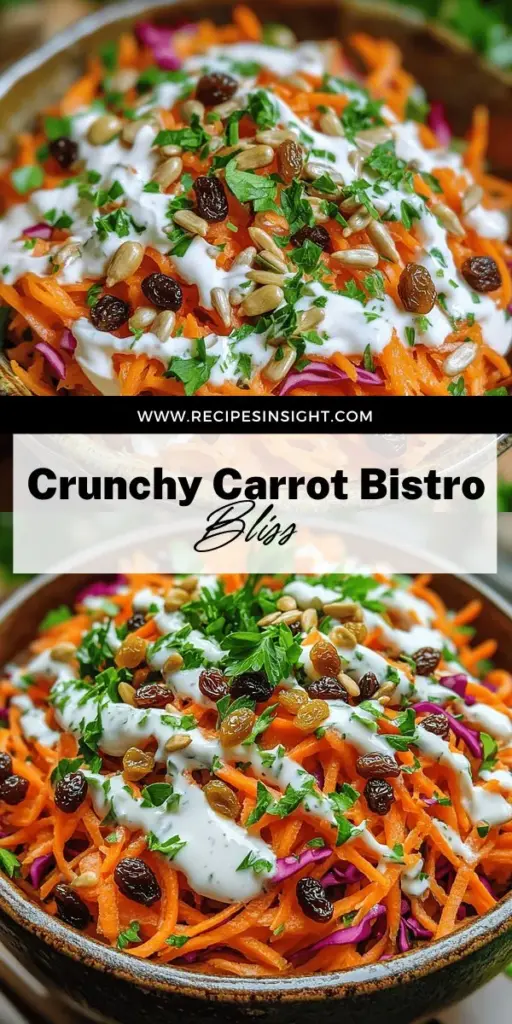 Elevate your meal with this vibrant Crunchy Bistro Carrot Salad! Bursting with the flavors of fresh carrots, red cabbage, and a creamy Greek yogurt dressing, this salad is not only delicious but also easy to make. Perfect for any occasion, you'll find step-by-step instructions, tips to enhance flavor, and creative variations to try. Click through to explore the full recipe and discover how to bring this fresh and flavorful mix to your table today!