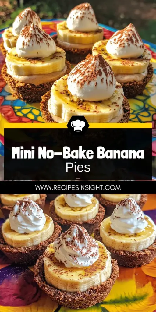 Indulge in the sweet delight of Easy No-Bake Mini Banana Cream Pies that everyone will adore! This simple recipe features a buttery graham cracker crust topped with rich vanilla pudding, fresh banana slices, and fluffy whipped cream. Perfect for gatherings or a cozy night in, these mini pies are a breeze to make. Click through to explore the full recipe, tips, and exciting variations that will elevate your dessert game! Enjoy a treat that's both easy and delicious!