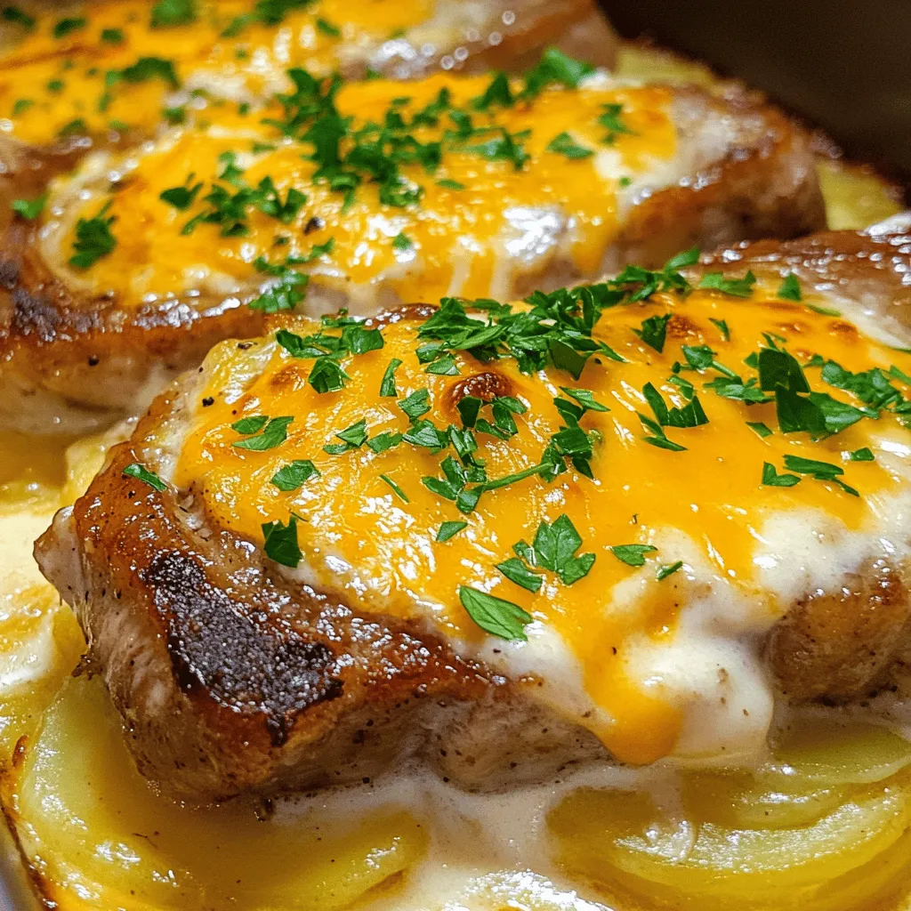 - 4 bone-in pork chops - 4 large russet potatoes, thinly sliced - 1 medium onion, thinly sliced