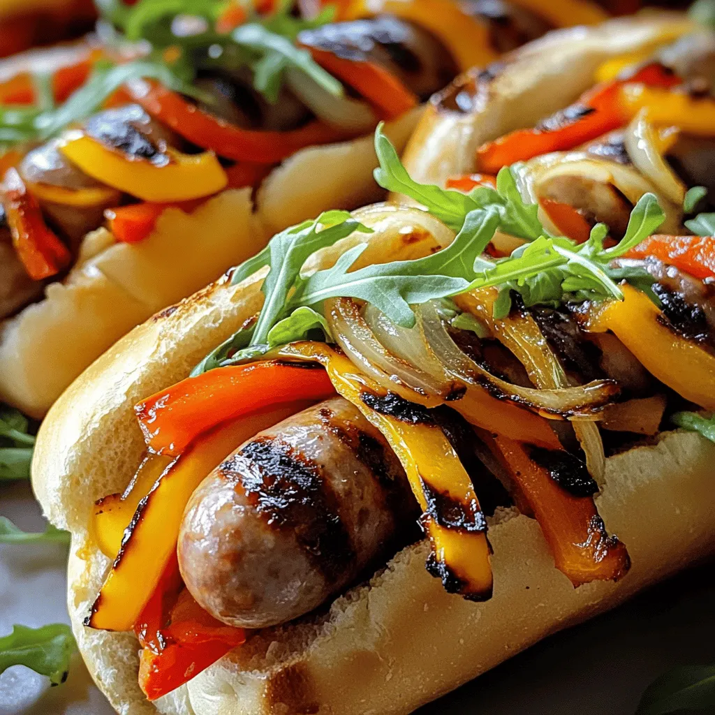 - 4 fresh Italian sausages (hot or mild, based on preference) - 1 red bell pepper, sliced - 1 yellow bell pepper, sliced - 1 large onion, sliced - 3 cloves garlic, minced