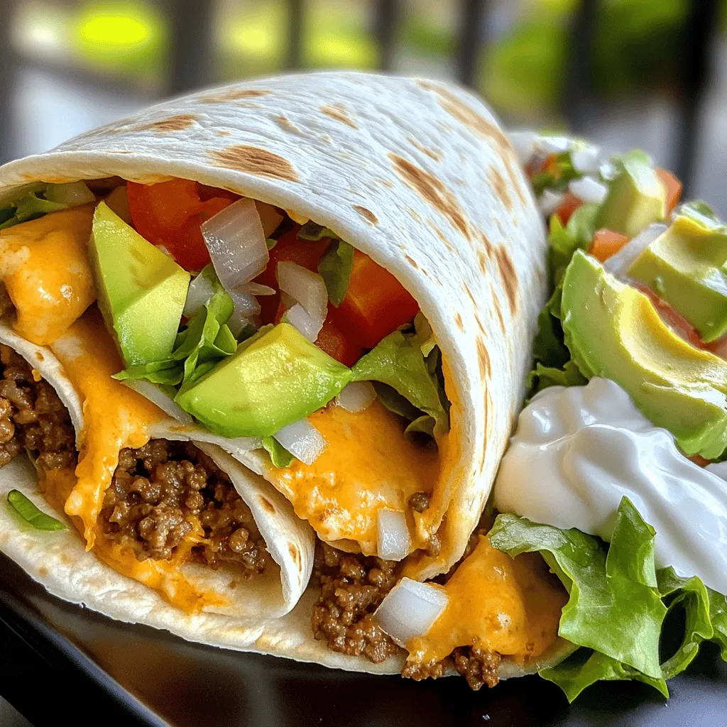 To make cheesy beef wraps, you need these key ingredients: