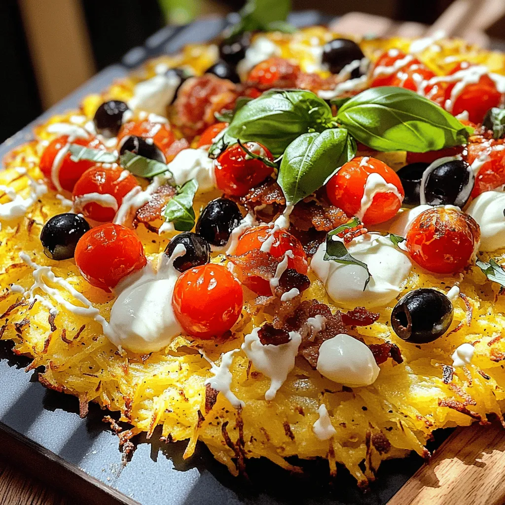 Rösti pizza is a fun twist on two beloved dishes: rösti and pizza. This dish combines crispy Swiss potatoes with classic pizza toppings. You get the best of both worlds in every bite!