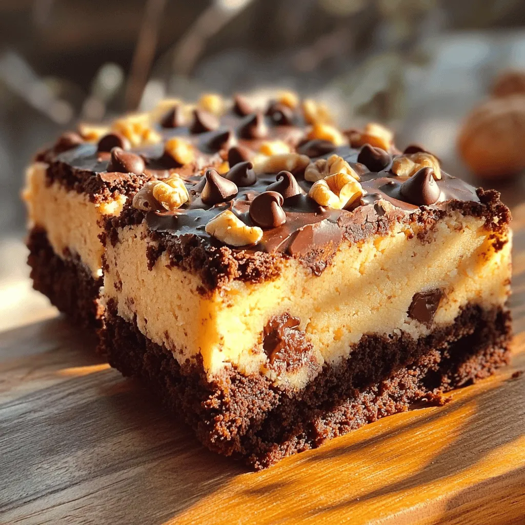 - 1 cup all-purpose flour - 1/2 teaspoon baking powder - 1/4 teaspoon salt - 1/2 cup unsweetened cocoa powder - 1/2 cup brown sugar - 1/2 cup granulated sugar - 1/2 cup unsalted butter, melted - 2 large eggs - 1 teaspoon vanilla extract - 1 cup chocolate chips (semi-sweet or dark) - 1 cup brownie mix (store-bought or homemade) - 1/2 cup chopped nuts (optional) - 1 cup cookie dough base (homemade or store-bought)