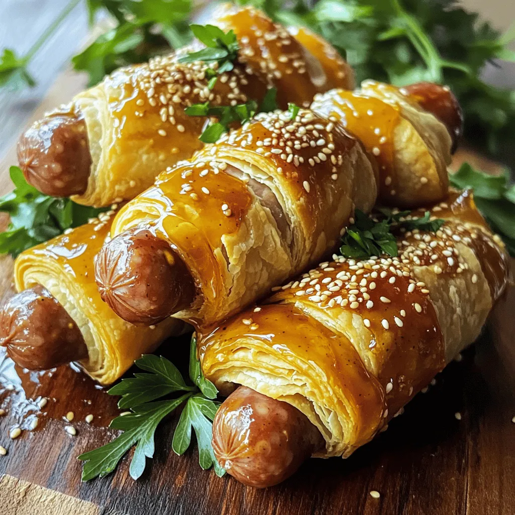 - Cocktail sausages - Puff pastry - Honey - Dijon mustard - Smoked paprika - Sesame seeds - Egg (for egg wash) - Sea salt