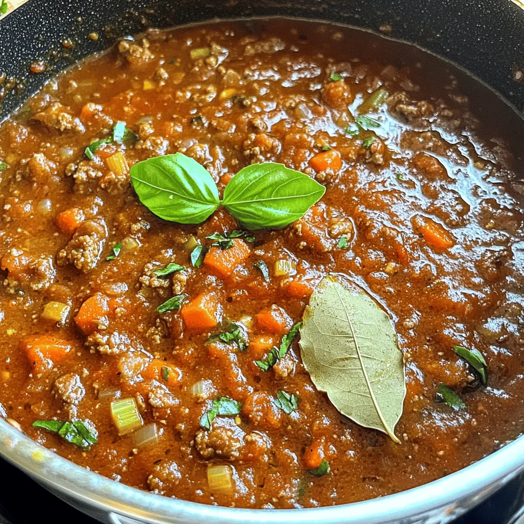 To make a great spaghetti sauce, you need a few key items. Here’s the list: - 2 tablespoons olive oil - 1 medium onion, finely chopped - 3 cloves garlic, minced - 1 carrot, grated - 1 celery stalk, finely diced - 2 (14-ounce) cans crushed tomatoes - 2 tablespoons tomato paste - 1 teaspoon dried oregano - 1 teaspoon dried basil - ½ teaspoon red pepper flakes (optional for heat) - Salt and pepper to taste - 1 bay leaf - 1 teaspoon sugar (to balance acidity) - Fresh basil for garnish These ingredients create a rich and tasty sauce. The crushed tomatoes form the base, while the onion and garlic add depth. Carrot and celery provide sweetness and texture. If you don’t have something, don’t worry! Here are some substitutes: - Olive oil: Use canola or vegetable oil. - Onion: Shallots or leeks work well. - Garlic: Garlic powder can substitute, but use less. - Crushed tomatoes: Use fresh tomatoes, just chop and cook longer. - Bay leaf: You can skip it, but it adds flavor. - Fresh basil: Use dried basil, but reduce the amount. Feel free to mix and match based on what you have at home. Cooking should be fun and flexible! When selecting fresh produce, look for vibrant colors and firm textures. For onions, choose ones that feel heavy for their size. Garlic should be firm and free from sprouts. Carrots should be crisp and smooth, while celery should snap easily. Buy ripe tomatoes, as they add great flavor. If you can, shop at local markets for the best produce. Fresh ingredients make your sauce taste amazing! Check the Full Recipe for all the steps to make the sauce come together. Enjoy cooking! Start by heating the olive oil in a large pot over medium heat. Add the chopped onion and sauté it for about 5 minutes. The onion should turn translucent. Next, stir in the minced garlic, grated carrot, and diced celery. Cook this mixture for 3 to 4 minutes until the veggies soften. Now, pour in the crushed tomatoes and add the tomato paste. Stir well to mix everything. Then, sprinkle in the dried oregano, dried basil, red pepper flakes (if you like heat), salt, and pepper to taste. Add the bay leaf and teaspoon of sugar. The sugar helps balance the acidity of the tomatoes. Reduce the heat to low, cover your pot, and let the sauce simmer for about 30 minutes. Stir occasionally to help the flavors blend together. Before serving, don’t forget to remove the bay leaf. Adjust the seasoning if needed, and garnish with fresh basil. Timing is key for a great sauce. The first 5 minutes are crucial for the onions. If they brown too much, they can taste bitter. When you add the other vegetables, keep an eye on them. You want them soft but not mushy. The simmering time is also important. A full 30 minutes allows the flavors to meld. If you have more time, let it simmer longer on low heat. This gives the sauce a deeper flavor. Just remember to stir it every so often! You don’t need fancy tools to make this sauce. Here are some must-have items: - A large pot or saucepan - A wooden spoon for stirring - A sharp knife for chopping - A cutting board for safe prep - Measuring spoons for accuracy These tools will help you create a delicious sauce without any fuss. Enjoy the process and the tasty results! To boost the taste of your sauce, try these tips: - Use fresh herbs. Chopped basil and parsley add great flavor. - Add a splash of red wine. It brings depth to the sauce. - Include a pinch of sugar. This helps balance the acidity of the tomatoes. - Sauté your veggies well. Carrots and onions should be soft and sweet. - Let it simmer. Cooking longer blends the flavors nicely. Many home cooks face issues with spaghetti sauce. Here are some common mistakes: - Not using enough salt. Salt brings out the flavors of the sauce. - Skipping the sauté step. Always cook your onions and garlic before adding tomatoes. - Overcooking or undercooking. Keep an eye on the simmering time. - Forgetting to taste. Adjust the seasoning as you go. - Using canned tomatoes without draining. This can make the sauce too watery. Proper storage keeps your sauce fresh. Here are some tips: - Cool it down. Let the sauce reach room temperature before storing. - Use airtight containers. This prevents air from spoiling your sauce. - Label your containers. Write the date on each one for easy tracking. - Refrigerate for up to one week. Make sure to use it within this time. - Freeze for longer storage. Sauce lasts up to three months in the freezer. For a detailed look at making this sauce, check out the Full Recipe. {{image_2}} You can change the flavor of your spaghetti sauce in fun ways. Try adding red wine for depth. Just pour in a cup after cooking the onions and garlic. Let it simmer for about five minutes. You can also use different herbs, like thyme or rosemary. These can give your sauce a fresh twist. For a smoky taste, add a bit of smoked paprika. This sauce works great as a vegetarian dish. Simply skip any meat and add more veggies. Zucchini, bell peppers, or mushrooms can boost flavor and texture. For a vegan option, make sure your tomato paste and other ingredients are plant-based. You can even toss in some lentils for protein. They add a nice heartiness without meat. If you want a meatier sauce, ground beef or turkey works well. Brown the meat before adding the onions. This adds rich flavor. You can also use sausage for a spicy kick. If you prefer seafood, shrimp or clams can be a tasty choice. Just add them in the last few minutes of cooking. For extra veggies, try spinach or kale. Stir them in at the end to keep them vibrant and fresh. For the full recipe of Mama Mia’s Hearty Spaghetti Sauce, check the earlier section! To keep your spaghetti sauce fresh, store it in an airtight container. Let the sauce cool down first. This helps to prevent moisture from forming inside. Place it in the fridge right after it cools. Homemade spaghetti sauce can last up to five days in the fridge. Always check for any off smells or changes in color before using it. If it looks or smells wrong, it’s best to toss it. Freezing is a great way to store extra sauce. Use freezer-safe containers or zip-top bags for best results. Make sure to leave some space in the container. This allows for expansion as the sauce freezes. You can store spaghetti sauce in the freezer for up to three months. When you're ready to use it, just thaw it overnight in the fridge. When reheating your sauce, do it slowly over low heat. This helps keep the flavors rich and tasty. Stir it often to avoid burning. If the sauce seems too thick, add a splash of water or broth. This will bring back the right texture. Taste it again and adjust the seasoning if needed. Enjoy your delicious homemade sauce as if it’s freshly made! Homemade spaghetti sauce can last about 5 to 7 days in the fridge. Store it in an airtight container to keep it fresh. When you want to eat it, check for any off smells or changes in color. If it looks or smells okay, it should be safe to eat. Yes, you can make spaghetti sauce in advance! In fact, it often tastes better the next day. Just cook the sauce and let it cool. Then, store it in the fridge or freezer. If freezing, use a container that can handle the cold well. When you are ready, just thaw and reheat it. Many pasta types work well with homemade sauce. Here are a few favorites: - Spaghetti - Penne - Fettuccine - Fusilli - Rigatoni Spaghetti is the classic choice, but any of these will absorb the sauce well. Pick your favorite or try a new one! For the full recipe, check out Mama Mia’s Hearty Spaghetti Sauce. In this article, we explored making homemade spaghetti sauce. We covered essential ingredients and their substitutes, plus tips for choosing fresh produce. The step-by-step instructions ensure you create the perfect sauce every time. We shared ways to enhance flavor, avoid mistakes, and store leftovers. You can also try fun variations with different flavors and healthy add-ins. Remember, proper storage helps maintain freshness. Now, get cooking and enjoy your delicious, homemade spaghetti sauce!