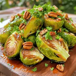To make delicious balsamic glazed Brussels sprouts, you will need: - 1 lb Brussels sprouts, trimmed and halved - 2 tablespoons olive oil - 2 tablespoons balsamic vinegar - 1 tablespoon honey - 2 cloves garlic, minced - Salt and pepper to taste - 1 teaspoon red pepper flakes (optional) - ¼ cup pecans, roughly chopped (for added crunch) - Fresh parsley, chopped (for garnish) Quality matters! When picking Brussels sprouts, choose bright green ones. They should feel firm and not have any brown spots. Fresh garlic adds a punch of flavor, so opt for whole cloves. Use good olive oil and balsamic vinegar for the best taste. Honey should be pure for sweetness without extra additives. If you don’t have something, don’t worry! Instead of honey, you can use maple syrup. For a nut-free version, skip the pecans or swap them with sunflower seeds. You can also try different vinegars, like apple cider vinegar, for a unique taste. If you like it spicy, add more red pepper flakes! To start, gather all your ingredients. You will need: - 1 lb Brussels sprouts, trimmed and halved - 2 tablespoons olive oil - 2 tablespoons balsamic vinegar - 1 tablespoon honey - 2 cloves garlic, minced - Salt and pepper to taste - 1 teaspoon red pepper flakes (optional) - ¼ cup pecans, roughly chopped (for added crunch) - Fresh parsley, chopped (for garnish) Now, preheat your oven to 400°F (200°C). This step is key for the best roast. Next, take a large mixing bowl and combine the halved Brussels sprouts, olive oil, balsamic vinegar, honey, minced garlic, salt, and pepper. Toss everything well so the sprouts get coated evenly. If you enjoy a bit of spice, add red pepper flakes to the bowl and mix again. This gives the dish a fun kick! Spread the Brussels sprouts in a single layer on a baking sheet lined with parchment paper. This helps with cleanup later. Roast them in the preheated oven for 20-25 minutes. Be sure to stir halfway through. This step helps them cook evenly and caramelize nicely. In the last 5 minutes of roasting, sprinkle the chopped pecans over the sprouts. Toasting them lightly adds a tasty crunch. Once they’re done, take them out and let them cool for a couple of minutes. Adjust the salt and pepper to your liking. Transfer the Brussels sprouts to a serving dish. To make it look nice, garnish with chopped parsley. Drizzle any leftover balsamic glaze from the pan over the top for extra flavor. You can serve these sprouts as a side dish with your favorite main course. They pair well with chicken, fish, or even pasta. For the full recipe, refer to the earlier sections. Enjoy your delicious Balsamic Glazed Brussels Sprouts! Caramelization brings out the sweet flavors in Brussels sprouts. To get it right, you need high heat. Use a hot oven set to 400°F (200°C). Spread the sprouts in a single layer on the baking sheet. This allows the hot air to circulate around them. Stir halfway through cooking. This helps them cook evenly. You can tell they are ready when they look brown and crispy. Balsamic vinegar is key to this dish. It adds a sweet and tangy taste. You can boost the flavor even more. Try adding minced garlic for a savory kick. If you like spice, add red pepper flakes. Pecans add crunch and richness. Fresh parsley at the end gives a bright finish. Each layer of flavor makes for a tasty dish! You can prep the Brussels sprouts ahead of time. Trim and halve them, then store in the fridge. Mix the glaze while you wait. You can also roast other veggies at the same time. This way, you save energy and time. If you are short on time, use pre-cut Brussels sprouts. They are convenient and cut down on prep time. Check out the Full Recipe for more tips. {{image_2}} You can mix in other veggies for more flavor and texture. Try adding carrots or sweet potatoes. They roast well and add sweetness. Broccoli and cauliflower also pair nicely with Brussels sprouts. Just chop them into similar sizes. Toss them together with your balsamic glaze for a colorful dish. If you want to change the taste, try different glazes. A honey mustard blend gives a sweet and tangy kick. A soy sauce mix offers a salty twist. You can even use maple syrup for a deeper sweetness. Each option brings its own unique flavor to the Brussels sprouts. Pair your Brussels sprouts with protein for a full meal. Chicken or pork chops work great. If you prefer plant-based options, try chickpeas or tofu. Cook them alongside the sprouts for extra flavor. This adds heartiness to your dish and makes it more satisfying. For the full recipe, check out the details above. You can store leftover balsamic glazed Brussels sprouts in the fridge. Place them in an airtight container. They will stay fresh for about three days. When you’re ready to eat, just take them out and reheat. If you want to keep them longer, freezing is a good option. First, let the sprouts cool down completely. Then, place them in a freezer-safe bag or container. They can last for up to three months in the freezer. To enjoy them later, just thaw them in the fridge overnight before reheating. Reheat your Brussels sprouts in the oven for the best taste. Preheat the oven to 350°F (175°C). Spread the sprouts on a baking sheet and bake for about 10-15 minutes. Stir them halfway for even heating. You can also use the microwave if you're in a hurry. Heat them in short bursts, stirring often, until hot. This keeps them moist and tasty. For the full recipe, check out the link above. Yes, you can use frozen Brussels sprouts. They are convenient and save time. However, they may not get as crispy as fresh ones. If you use frozen sprouts, thaw them first and pat them dry. This step helps them roast better. Balsamic glazed Brussels sprouts are great with many dishes. They go well with roasted chicken or grilled fish. You can also serve them alongside quinoa or rice. They add a tasty crunch to any meal. Try them with a hearty pasta for a complete dinner. To make this dish vegan-friendly, simply replace honey with maple syrup or agave. Both options give a sweet flavor without using animal products. The rest of the recipe stays the same. This way, everyone can enjoy the dish. - For the Full Recipe, check out the earlier section. In this post, we explored the key ingredients, cooking methods, and tips for Balsamic Glazed Brussels Sprouts. You learned about ingredient quality, possible substitutions, and how to achieve perfect flavor. We looked at variations, storage tips, and answered common questions. Cooking can be simple and fun. With these guidelines, you can enjoy tasty meals. Try these ideas, and make your dishes shine!