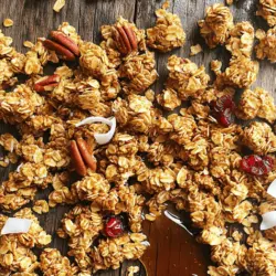 To make this tasty maple pecan granola, you need these simple ingredients: - 2 cups old-fashioned rolled oats - 1 cup pecans, roughly chopped - 1/2 cup sunflower seeds - 1/2 cup shredded coconut (unsweetened) - 1/3 cup maple syrup - 1/4 cup coconut oil, melted - 1 teaspoon vanilla extract - 1/2 teaspoon cinnamon - 1/4 teaspoon salt - 1/2 cup dried cranberries or raisins (optional) Each of these ingredients adds great nutrition to your granola. Oats provide fiber and energy. They help keep you full. Pecans add healthy fats and protein. They also give a crunchy texture. Sunflower seeds are rich in vitamins and minerals. Coconut gives a touch of sweetness and fiber. Maple syrup adds natural sweetness with antioxidants. Using high-quality ingredients makes a big difference in flavor and health. Fresh oats and nuts taste better. They hold more nutrients too. When you pick pure maple syrup, it boosts the taste. Always choose unsweetened coconut for a healthier option. Quality ingredients lead to a better granola, and you will taste the difference! For the full recipe, check out the details above. To make Maple Pecan Granola, start by gathering your ingredients. You will need rolled oats, pecans, sunflower seeds, shredded coconut, maple syrup, coconut oil, vanilla extract, cinnamon, and salt. 1. Preheat your oven to 300°F (150°C). This helps the granola bake evenly. 2. Line a large baking sheet with parchment paper. This makes clean-up easy. 3. In a large bowl, mix the oats, pecans, sunflower seeds, shredded coconut, cinnamon, and salt. Stir well to combine all the dry ingredients. 4. In another bowl, whisk together melted coconut oil, maple syrup, and vanilla extract. Make sure it is mixed well. 5. Pour the wet ingredients over the dry mix. Stir until all the ingredients are coated. 6. Spread the mixture on your baking sheet in an even layer. This helps it bake nicely. 7. Bake for 20-25 minutes. Stir halfway through to ensure all sides toast evenly. 8. Once golden brown, take it out and let it cool completely. It will get crunchier as it cools. 9. If you want, mix in dried cranberries or raisins after it cools. 10. Break the granola into clusters, and store it in an airtight container. Preheating your oven is key. It ensures your granola cooks evenly from the start. Use parchment paper to avoid sticking. Keep an eye on your granola while it bakes. Ovens can vary, so check for a golden brown color. Stirring halfway helps all parts cook well and become crunchy. To get that perfect crunch, let your granola cool on the baking sheet. This is very important. As it cools, it hardens and forms clusters. Don't rush this step. If you want extra crunch, bake it a bit longer. Just be careful not to burn it. Enjoy the crunch in every bite of your Maple Pecan Granola! You can easily change this recipe. Use your favorite nuts like almonds or walnuts. Swap in pumpkin seeds for sunflower seeds. If you love chocolate, add cocoa nibs or dark chocolate chips. You can also change the sweetener. If you want less sugar, try honey or agave syrup. Adding spices like nutmeg or ginger will bring new flavors. Mix in dried fruits like apricots or figs for extra sweetness. Get creative and make it yours! Toasting oats is key for great flavor and crunch. Preheat your oven to 300°F (150°C). Spread your granola on a baking sheet in an even layer. This helps it toast evenly. Stir the mixture halfway through baking. This ensures every piece gets golden brown. Keep an eye on it as it bakes. Oats can go from perfect to burnt quickly. The smell will tell you when it’s done—nutty and warm! Maple pecan granola is tasty on its own. You can also top yogurt or smoothie bowls for a boost. It makes a great topping for fresh fruit, adding texture and flavor. Try it with milk or a milk alternative for breakfast. You can also sprinkle it on ice cream for a crunchy dessert. For a fun snack, mix it with popcorn or dark chocolate. The options are endless, so enjoy experimenting! {{image_2}} You can make your maple pecan granola even tastier with fun add-ins. Try adding 1/2 cup of chocolate chips for a sweet twist. Dried fruits like apricots or figs can add a chewy texture. For a spicy kick, mix in 1/4 teaspoon of nutmeg or ginger. You can also toss in seeds like pumpkin or chia for extra crunch. These simple changes can make your granola exciting and full of flavor. If you want to change the sweetness, there are great options. Honey or agave syrup can replace maple syrup easily. You might also try brown sugar or coconut sugar for a different taste. Each sweetener brings its unique flavor, so feel free to experiment. Just remember, keep the amount similar to what the recipe calls for to ensure perfect texture. Making granola gluten-free is a breeze! Just choose certified gluten-free oats. If you need a nut-free version, swap pecans with seeds like sunflower or pumpkin. You can also use crispy rice cereal to give it that crunch. These swaps keep the granola tasty and safe for everyone. Don't hesitate to try different combinations to find what you love best. For the full recipe, check out the instructions. To keep your maple pecan granola fresh, store it in an airtight container. This helps to lock in the crunch and flavor. Glass jars or plastic containers with tight lids work well. Keep the container in a cool, dry place. Avoid sunlight, as heat can make your granola stale quickly. When stored properly, maple pecan granola can last up to two weeks. After two weeks, it may lose some crunch. However, you may still eat it. If you want it to last longer, consider freezing it. Just put it in a freezer-safe bag, and it can last for months. If your granola goes stale, you can bring it back to life. Spread it out on a baking sheet. Warm it in an oven at 300°F (150°C) for about 5 to 10 minutes. This will crisp it up again. Just keep an eye on it to avoid burning. Enjoy your granola once more, just like when it's fresh! For the full recipe, check back to the earlier section. To make maple pecan granola, start by gathering your ingredients. You will need oats, pecans, sunflower seeds, shredded coconut, maple syrup, coconut oil, vanilla, cinnamon, and salt. Mix the dry ingredients in one bowl. In another bowl, whisk the wet ingredients together. Combine both mixtures and spread them on a baking sheet. Bake at 300°F for 20-25 minutes until golden brown. Stir halfway for even cooking. Let it cool to get crunchy. This process is simple and fun! You can find the full recipe [here](#). Maple pecan granola offers many health benefits. First, oats are great for your heart. They can help lower cholesterol. Pecans provide healthy fats and protein. They also contain antioxidants that protect your body. Sunflower seeds add fiber and vitamins. Coconut gives energy and a touch of sweetness. The maple syrup adds flavor without refined sugar. Enjoying this granola can help you stay full and energized all day. Yes, you can use different nuts in this recipe! Almonds, walnuts, or hazelnuts work well. Each nut brings its unique flavor and texture. Just chop them roughly and mix with the other ingredients. Feel free to experiment and find your favorite nut blend. This flexibility makes your granola even more personalized and tasty! Maple pecan granola is easy to make with great ingredients. We covered its key elements, from the best ingredients to step-by-step instructions. Quality matters for flavor and nutrition. You can customize the recipe to fit your taste and needs. Proper storage ensures your granola stays fresh and crunchy. Try out different variations for even more fun. Enjoy creating your own tasty granola!