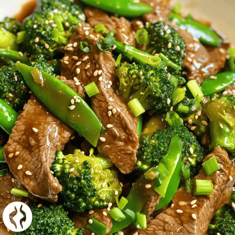- 1 lb beef sirloin, thinly sliced - 3 cups broccoli florets - 1 cup snap peas - 3 cloves garlic, minced - 1 inch fresh ginger, grated When making this dish, I always choose beef sirloin. It cooks quickly and is tender. The broccoli florets add color and crunch. Snap peas bring a sweet flavor and nice texture. Fresh garlic and ginger give the stir-fry a bold taste. - 1/3 cup soy sauce - 2 tablespoons sesame oil - 1 tablespoon cornstarch - 1 tablespoon honey - 1 tablespoon rice vinegar For the sauce, I mix soy sauce and sesame oil for umami flavor. Cornstarch helps thicken the sauce, making it cling to the beef and veggies. Honey adds a touch of sweetness, while rice vinegar balances the flavors. - Sesame seeds - Green onions To finish the dish, I sprinkle sesame seeds on top. They add a nice crunch. Sliced green onions give a fresh taste and a pop of color. These garnishes make the meal look beautiful and inviting. For the full recipe, check out the detailed instructions above. To start, take your beef sirloin. Slice it thinly against the grain. This step is key for tenderness. Aim for strips about 1/4 inch thick. You can freeze the beef for 15 minutes to make slicing easier. Next, wash your broccoli florets and snap peas. Cut the broccoli into bite-sized pieces. You want them small enough to cook quickly but big enough to enjoy. Mince the garlic and grate the ginger for strong flavors. Grab a medium bowl. Whisk together the soy sauce, sesame oil, cornstarch, honey, and rice vinegar. Mix until smooth. This sauce adds flavor and thickens nicely during cooking. Set it aside for now. Heat a large skillet or wok over medium-high heat. Add a splash of sesame oil to the pan. Once hot, add the sliced beef. Cook for about 2-3 minutes. Stir occasionally until browned but not overcooked. Remove the beef and set it aside. In the same skillet, add the minced garlic and grated ginger. Stir quickly for about 30 seconds until fragrant. Then, add the broccoli florets and snap peas. Stir-fry for 3-4 minutes. You want them bright green and tender-crisp. Return the cooked beef to the skillet with the veggies. Pour the sauce over the mixture. Stir everything to coat it well. Cook for an additional 2-3 minutes until the sauce thickens slightly. Serve hot, and feel free to garnish with sesame seeds and green onions if you like. You can find the full recipe [Full Recipe]. For beef stir-fry, I recommend using sirloin. Sirloin has a nice balance of flavor and tenderness. It cooks quickly and stays juicy. Other cuts like flank or ribeye also work. However, they can be tougher and need more cooking time. Sirloin is my go-to for an easy and tasty meal. To keep broccoli tender, cook it for just a few minutes. I suggest stir-frying it for about 3-4 minutes. This way, it stays bright green and crunchy. Overcooking makes broccoli mushy and less appealing. Add it to the pan after the garlic and ginger for the best results. You can adjust the sauce to fit your taste. Want it sweeter? Add more honey. Prefer a saltier flavor? Just increase the soy sauce. If you like it spicy, add chili flakes or sriracha. This recipe is flexible. Feel free to make it yours. For the full recipe, check out the Beef and Broccoli Blitz section. {{image_2}} You can switch up your stir-fry by adding different veggies. Here are a few tasty options: - Carrots: Slice them thin for a sweet crunch. - Bell Peppers: Use red, yellow, or green for color and taste. - Mushrooms: They add a nice earthy flavor and texture. These alternatives keep your meal fresh and fun. Feel free to mix and match based on what you love! If you want a change from beef, you have great options. Try these proteins instead: - Chicken: Slice it thin and cook until golden brown. - Tofu: Use firm tofu for a plant-based option; it soaks up flavor well. - Shrimp: Quick to cook and adds a sweet taste. Each choice brings a unique twist to your dish. You can explore flavors while keeping it simple! Do you like a bit of heat? You can spice up your stir-fry easily. Here are some ideas: - Add chili flakes for a simple kick. - Use sriracha in your sauce for a bold flavor. - Toss in fresh sliced jalapeños for heat and crunch. These spicy variations can make your meal exciting and delicious. Adjust the heat level to suit your taste! To keep your beef and broccoli fresh, use airtight containers. Glass or plastic containers work well. Allow the dish to cool down before sealing. Store it in the fridge for up to three days. If you want to keep it longer, freeze it instead. You can reheat your stir-fry using the microwave or stovetop. For the microwave, place the dish in a safe bowl. Heat it for one to two minutes, stirring halfway. This helps warm it evenly. On the stovetop, use a skillet over medium heat. Add a splash of water or oil to prevent sticking. Heat for about three to four minutes, stirring often. This method keeps your dish nice and fresh. To freeze your stir-fry, let it cool completely. Then, portion it into freezer bags or containers. Remove as much air as possible to prevent freezer burn. This meal can last up to three months in the freezer. When you're ready to eat, thaw it overnight in the fridge. Then, reheat it on the stovetop or microwave. Enjoy your easy beef and broccoli stir-fry any time! For the full recipe, check the earlier section. You can prepare the sauce ahead of time. Just mix the soy sauce, sesame oil, cornstarch, honey, and rice vinegar in a bowl. Store it in the fridge. This way, you save time when you cook. You can also slice the beef and chop the broccoli before cooking. Keep the beef and veggies in separate containers. They stay fresh and ready to use. If you need a soy sauce swap, try coconut aminos. It has a similar taste and is gluten-free. Tamari is another great choice if you want gluten-free soy sauce. Both options work well in the recipe. Yes, you can easily add heat to this stir-fry. Consider adding red pepper flakes to the sauce. You can also use sriracha or chili paste for a bolder flavor. Start with a small amount and taste as you go. Adjust to your preferred spice level. This stir-fry pairs well with rice or noodles. White or brown rice complements the dish nicely. You can also serve it with steamed jasmine rice for a fragrant twist. If you prefer, try it with whole grain noodles or even zucchini noodles for a healthier option. In this blog post, we explored how to make a delicious Beef and Broccoli Stir-Fry. You learned about key ingredients, like beef sirloin, fresh broccoli, and a tasty sauce that includes soy sauce and sesame oil. I shared tips for cooking the beef and veggies perfectly and suggested variations to suit your taste. Now, you're ready to whip up this dish. Whether you want to customize the flavor or prepare it in advance, you have the tools to enjoy a great meal. Happy cooking!