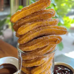 - 1 cup water - 2 tablespoons granulated sugar - 1/2 teaspoon salt - 1/2 cup unsalted butter - 1 cup all-purpose flour - 2 large eggs - 1 teaspoon vanilla extract - 1/2 teaspoon baking powder - Vegetable oil (for frying) - 1/2 cup granulated sugar (for coating) - 1 tablespoon ground cinnamon Gathering the right ingredients is key to making delicious churros. You need water for the dough, sugar for sweetness, and salt to balance the flavors. Unsalted butter adds richness while all-purpose flour gives the churros their classic texture. Eggs are vital for binding and creating a light interior. Vanilla extract enhances the flavor, and baking powder helps the churros rise slightly during frying. Don't forget the vegetable oil, as this is what gives churros their crispy exterior. For the finishing touch, mix sugar with cinnamon to coat the churros after frying. Each ingredient works together to create that perfect flavor and texture. Make sure you have everything ready before starting. It's all about timing and execution! You can find the Full Recipe for detailed steps on how to use these ingredients. 1. Start by boiling a mix of water, sugar, salt, and butter. 2. Combine in a small saucepan: - 1 cup water - 2 tablespoons granulated sugar - 1/2 teaspoon salt - 1/2 cup unsalted butter 3. Bring this mix to a boil over medium heat. Stir until the butter melts. 4. Remove from heat and add 1 cup of all-purpose flour. Mix well with a wooden spoon. 5. Stir until the dough pulls away from the pan edges. It needs to be smooth. 6. Let the dough cool for 5 minutes. 7. Add 2 large eggs one at a time. Mix until fully combined. 8. Stir in 1 teaspoon of vanilla extract and 1/2 teaspoon of baking powder. 1. Heat vegetable oil in a deep pan to 350°F (175°C). 2. While the oil heats, prepare a piping bag or plastic bag with a star tip. 3. Fill the bag with your churro dough. 4. Carefully pipe 4 to 6-inch strips of dough into the hot oil. 5. Use scissors to cut the dough as you drop it in. 6. Fry the churros for 2-3 minutes on each side until golden brown. 1. Remove churros from the oil and let them drain on paper towels. 2. In a shallow dish, mix together: - 1/2 cup granulated sugar - 1 tablespoon ground cinnamon 3. Roll warm churros in the cinnamon-sugar mix until well coated. 4. For a fun presentation, serve churros in a tall glass jar or paper cone. 5. You can add a side of chocolate sauce or dulce de leche for dipping. For the complete instructions, check the Full Recipe. To get the right churro texture, focus on your dough's consistency. It should be thick and smooth. If it feels too wet, add a little flour. If it’s too dry, a touch of water can help. Frying temperature is key. Heat your oil to 350°F (175°C). If your oil is too cold, the churros will soak up oil and become soggy. If it’s too hot, they will burn on the outside but stay raw inside. Use a candy thermometer for the best results. Want to boost your churros’ flavor? Add 1/4 teaspoon of nutmeg for a warm spice touch. You can also add an extra teaspoon of vanilla extract for a richer taste. Consider using flavored sugars. Try mixing in citrus zest or using brown sugar for a unique twist. This small change can make a big difference in taste. If your churros do not rise, it could be due to insufficient moisture or not enough baking powder. Make sure to measure correctly and mix well. Churros can become soggy if they sit too long. Always serve them hot. To keep them crispy, place them on a wire rack rather than paper towels when draining oil. This way, excess oil drips off without trapping steam. {{image_2}} To make chocolate churros, swap out some flour for cocoa powder. Use 1/3 cup cocoa powder with 2/3 cup flour. This change gives your churros a rich, chocolatey flavor. For dipping, serve with melted chocolate or a sweet chocolate sauce. It adds a nice touch of sweetness and pairs well with the churros. Filled churros bring a fun twist. You can use chocolate ganache, cream cheese, or even fruit jam as fillings. To fill churros, use a piping bag with a narrow tip. After frying, inject the filling into the churro. This method keeps the churros crispy while stuffing them with delicious treats. Making churros in an air fryer is easy and healthier. First, prepare the dough as usual. Then, pipe the dough into long strips on parchment paper. Preheat your air fryer to 375°F (190°C). Cook churros for about 10 minutes, flipping halfway through. This method cuts down on oil but still gives you that crispy texture. You can enjoy churros without the guilt! To keep your churros fresh, store them at room temperature. Place them in a paper bag or a container that breathes. Avoid using plastic bags, as they trap moisture. This can make your churros soft. Enjoy them within a day for the best taste. If you need to store them longer, refrigerate the churros. Wrap them tightly in plastic wrap or foil. When you're ready to eat, reheat them. Use an oven or air fryer for the best results. Microwaving can make them chewy. To freeze uncooked churros, pipe the dough onto a lined baking sheet. Space them apart to avoid sticking. Freeze them until solid, then transfer to a freezer bag. This way, you can fry them fresh later. When you want to enjoy frozen churros, no need to thaw. Heat oil to 350°F (175°C), and fry straight from the freezer. They will take a little longer to cook, about 4-5 minutes. This method keeps them crispy and delicious. For the full recipe, check out the complete guide. To make churros crispy, focus on the oil temperature. Heat the oil to 350°F (175°C). This high temperature cooks the dough quickly, creating a nice crust. Fry churros in small batches to avoid cooling the oil. If the oil cools, the churros can turn soggy. Use a candy thermometer to check the temperature if you have one. Another tip is to let them drain on paper towels after frying. This helps remove excess oil and keeps them crispy. Yes, you can make churros without eggs. Common egg substitutes include mashed banana or unsweetened applesauce. Use 1/4 cup of either for each egg. You can also try a mix of water and ground flaxseed. Combine one tablespoon of flaxseed meal with three tablespoons of water. Let it sit for a few minutes until it thickens. These substitutes work well and still give you tasty churros. Churros and doughnuts differ in both preparation and texture. Churros are made from a dough that is piped into hot oil. They are long, ridged, and have a crispy outside. Doughnuts are usually made from a batter that is fried and often has a soft, fluffy inside. They can be shaped in circles and are often glazed or coated in sugar. The cooking method and texture set them apart in the dessert world. For the complete recipe, check out the [Full Recipe](#). In this blog post, we explored how to make delicious churros from scratch. We covered the ingredients needed, the cooking equipment required, and provided step-by-step instructions. You learned tips for perfect texture and ways to enhance the flavor. We also looked at variations like chocolate and filled churros, along with storage tips. Now, you can enjoy these treats fresh or stored for later. Whether you fry, bake, or air fry, churros can be a fun and tasty treat for everyone. Happy cooking!