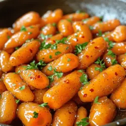 To make sweet and spicy glazed carrots, you'll need a few simple ingredients. Here’s what you should gather: - 1 pound baby carrots, peeled - 2 tablespoons honey - 1 tablespoon brown sugar - 1 tablespoon soy sauce - 1 teaspoon red pepper flakes (adjust to taste) - 2 tablespoons butter - 1 tablespoon olive oil - Salt and pepper to taste - Fresh parsley, chopped (for garnish) These ingredients bring a wonderful mix of flavors. The baby carrots provide sweetness. Honey and brown sugar add depth. Soy sauce gives a savory touch, while red pepper flakes add a nice kick. The butter and olive oil help in cooking and add richness. Seasoning with salt and pepper enhances all flavors. Finally, fresh parsley not only adds color but also freshness. By using quality ingredients, you can elevate this dish. Fresh carrots will taste best. If you want to explore more, check out the Full Recipe for complete cooking instructions. This dish is easy to make and sure to please! - Wash and peel the baby carrots. This helps keep them fresh and bright. - If you have larger carrots, slice them into sticks or rounds. This ensures even cooking. - Heat olive oil and butter in a skillet over medium heat. Wait until it sizzles. - Add the baby carrots to the skillet. Sauté them for about 5 minutes. Stir occasionally until they soften a bit. - In a small bowl, mix honey, brown sugar, soy sauce, and red pepper flakes. Stir until the sugar dissolves. - Pour this sweet and spicy glaze over the sautéed carrots in the skillet. - Increase the heat to medium-high. Cook for 5 to 7 minutes, stirring often. The glaze will thicken and coat the carrots. - Season with salt and pepper to taste. Remove the skillet from heat. - Transfer the glazed carrots to a serving dish. Sprinkle with fresh parsley for a pop of color. Don't forget to check the Full Recipe for all the details! To get the best glaze, you can change the sweetness and spice. If you want it sweeter, add more honey or brown sugar. For more heat, add extra red pepper flakes. Always taste as you go, so you find the right balance for you. When cooking, use medium heat to start. This helps the carrots cook evenly. Then, turn up the heat to medium-high to thicken the glaze. This method gives you a rich and sticky finish on your carrots. Garnishing with parsley adds bright color and freshness. Simply chop fresh parsley and sprinkle it over the glazed carrots just before serving. It makes the dish look special and inviting. For a complete meal, serve these carrots with roasted chicken or grilled fish. They also pair well with rice or quinoa. This side dish adds a sweet and spicy kick that balances the meal perfectly. {{image_2}} You can change the sweeteners in this dish. Maple syrup gives a rich flavor. Agave syrup is another great option. Both can replace honey. If you want a vegan version, agave works best. You can also add other veggies to the mix. Zucchini brings a nice crunch. Bell peppers add color and sweetness. Try mixing them in for a fun twist. Just cut them to match the size of the carrots for even cooking. Spices can elevate your carrots. Ginger adds a warm, spicy kick. Garlic gives a savory depth. Adding these spices can change the whole taste. You can mix them in with the glaze for extra flavor. Cooking methods can also change the dish. Roasting gives the carrots a nice caramelized touch. Sautéing keeps them tender and bright. Try both methods to see which you prefer. Each method brings out different flavors and textures. For the full recipe, check out the detailed steps to make these delicious carrots. To keep your sweet and spicy glazed carrots fresh, store them in an airtight container. Make sure to let them cool down first. Place the container in the fridge. These carrots will stay good for up to 3 days. If you want to keep them longer, you can freeze them. However, freezing may change their texture. When you’re ready to enjoy the leftovers, reheat them gently. I recommend using a skillet. Heat them over medium-low heat for about 5 minutes. Stir them often to warm evenly. This keeps the carrots tender and the glaze nice and sticky. You can also use leftover carrots in new dishes. Chop them and add them to salads or stir-fries. They make a great addition to grain bowls, too! You can also blend them into soups for added flavor. Enjoy getting creative with your leftovers! Yes, you can use frozen carrots, but they may not taste the same. Frozen carrots are often pre-cooked, which can change their texture. Fresh carrots are crunchier and have a brighter flavor. If you use frozen carrots, cook them for a shorter time. This keeps them from getting mushy. Always check the packaging for cooking instructions. To make Sweet and Spicy Glazed Carrots vegan, swap the honey and butter. Use maple syrup instead of honey for sweetness. For butter, try vegan butter or coconut oil. These changes keep the glaze rich and tasty. You can also use tamari instead of soy sauce for a gluten-free option. These glazed carrots go well with many meals. Try them with grilled chicken or fish. They also complement rice dishes or quinoa salads. For a vegetarian meal, serve them with roasted chickpeas or a vegetable stir-fry. The sweet and spicy flavor balances nicely with savory dishes. For more ideas, check out the Full Recipe. This blog outlined a simple recipe for sweet and spicy glazed carrots. We covered necessary ingredients, step-by-step cooking methods, and helpful tips for achieving the perfect glaze. I shared variations to make the dish unique and storage tips for leftovers. These glazed carrots can brighten up any meal. Experiment with flavors and enjoy! You’ll impress everyone with this easy side dish.