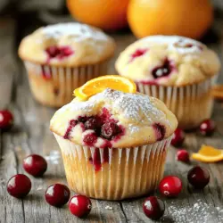 - Fresh cranberries - All-purpose flour - Zest and juice of an orange - Granulated sugar - Brown sugar - Unsalted butter - Buttermilk - Eggs - Baking powder - Baking soda - Salt - Vanilla extract - Optional add-ins: nuts For my cranberry orange muffins, I love using fresh cranberries. They add a bright, tart taste that pairs well with sweet orange. You’ll need two cups of all-purpose flour to give the muffins a nice base. Don't forget the zest and juice of one large orange. This gives your muffins that lovely citrus flavor. I use half a cup each of granulated and brown sugar for sweetness. The brown sugar adds a hint of caramel taste. Next, melt half a cup of unsalted butter. This adds richness to the muffins. You’ll also need one cup of buttermilk for moisture and a light texture. Two large eggs bind everything together. Make sure you have baking powder and baking soda. They help the muffins rise and stay fluffy. A half teaspoon of salt balances all the flavors, and a teaspoon of vanilla extract brings warmth to the mix. If you want to add some crunch, consider using nuts. A quarter cup of chopped walnuts or pecans works great. You can find the full recipe at the top. Enjoy baking! 1. Preheat your oven to 350°F (175°C). This ensures even baking. 2. Prepare your muffin tin by lining it with paper liners or greasing it with cooking spray. This helps muffins release easily. 3. In a large bowl, combine the all-purpose flour, granulated sugar, brown sugar, baking powder, baking soda, and salt. Whisk these dry ingredients together until well mixed. 4. In another bowl, whisk together the melted butter, buttermilk, eggs, orange juice, orange zest, and vanilla extract until the mixture is smooth. 5. Now, gently fold the wet ingredients into the dry ingredients. Add in the chopped cranberries and nuts if you like. Be careful not to overmix; this keeps your muffins light and fluffy. 6. Divide the batter evenly among the muffin cups, filling each about 2/3 full. This allows space for the muffins to rise. 7. Bake in the preheated oven for 18-20 minutes. Check with a toothpick; it should come out clean when the muffins are done. 8. Once baked, remove the muffins from the oven. Let them cool in the pan for about 5 minutes. This helps them set and makes them easier to handle. 9. For serving, try dusting the muffins with powdered sugar for sweetness. You can also add a slice of orange or a few whole cranberries for a lovely touch. Enjoy these delightful muffins warm or at room temperature. For the full recipe, check the earlier section. - Avoiding overmixing: Mix the batter gently. Overmixing makes muffins tough. Stir just until wet and dry ingredients blend. - Correct oven temperature: Preheat your oven well. A hot oven helps muffins rise. Use an oven thermometer to check accuracy. - Using fresh cranberries: Fresh cranberries give the best flavor. They stay tart and juicy during baking. If you use frozen, do not thaw them. - Dusting with powdered sugar: This adds a sweet touch. Use a fine sieve to sprinkle sugar evenly. It enhances the muffins' look. - Garnishing ideas with fruit: A slice of orange or a few cranberries on top looks great. It adds color and makes the muffins more inviting. - Muffins too dense: If your muffins are heavy, you may have overmixed the batter. Also, check that you used the right amount of baking powder. - Dry muffins solutions: To fix dry muffins, try adding a bit more buttermilk. You can also bake them for a shorter time next time. {{image_2}} You can make these muffins gluten-free. Use a gluten-free flour blend instead of all-purpose flour. Look for blends that include xanthan gum. This helps mimic the texture of regular flour. To make these muffins vegan, replace the eggs with flaxseed meal or applesauce. Use 1 tablespoon of flaxseed mixed with 2.5 tablespoons of water for each egg. For dairy-free options, use almond milk or coconut milk in place of buttermilk. You can spice up your muffins by adding cinnamon or nutmeg. A teaspoon of either will add warmth. You can also mix in other fruits like blueberries or chopped apples for a twist. If you love chocolate, add some chocolate chips. They pair well with the tart cranberries and sweet oranges. For the full recipe, check out the Cranberry Citrus Bliss Muffins. To keep your cranberry orange muffins fresh, store them in an airtight container. This helps keep moisture in and prevents them from drying out. You can keep them at room temperature for about two days. If you live in a humid area, consider refrigerating them. This will help them last longer, up to a week. Just remember, muffins can get a bit dry in the fridge, so be sure to cover them well. If you want to save your muffins for later, freezing is a great option. To freeze them, let the muffins cool completely. Then, wrap each muffin in plastic wrap and place them in a freezer bag. This keeps them fresh for up to three months. When you're ready to eat them, take a muffin out and let it thaw at room temperature. For a quick warm-up, pop it in the microwave for about 20 seconds. This way, you can enjoy your cranberry orange muffins anytime! You can use several options if you lack buttermilk. Here are some alternatives: - Milk with vinegar: Add 1 tablespoon of vinegar or lemon juice to 1 cup of milk. Let it sit for 5 minutes. - Yogurt: Mix equal parts yogurt and water to reach a buttermilk-like consistency. - Sour cream: Thin sour cream with a bit of milk or water. Use it in equal amounts. These substitutes work well in cranberry orange muffins. They keep the muffins moist and fluffy. Cranberry orange muffins last about 2 to 3 days at room temperature. Keep them in an airtight container. For longer storage, place them in the fridge for about a week. They still taste fresh! If you want to keep them longer, freeze the muffins. They can last for about 3 months in the freezer. Just remember to wrap them well. You can prepare the batter ahead of time! Mix the wet and dry ingredients separately. Store each in the fridge for up to 24 hours. When you are ready, combine the mixtures and bake. This method can save you time on busy mornings. To reheat muffins, use the oven for the best taste. Preheat the oven to 350°F (175°C). Wrap the muffins in foil and heat for about 10-15 minutes. You can also use the microwave. Heat each muffin for about 15-20 seconds. However, this method might make them a bit soggy. Enjoy your warm muffins! In this blog post, we explored how to make tasty cranberry orange muffins. We listed all the key ingredients and provided clear steps to prepare, bake, and serve them. Remember the tips for perfect muffins, like avoiding overmixing and using fresh cranberries. You can also try variations like gluten-free or vegan options. Storing muffins properly keeps them fresh longer. With these insights, you can bake delicious muffins that family and friends will love. Enjoy your baking adventure!