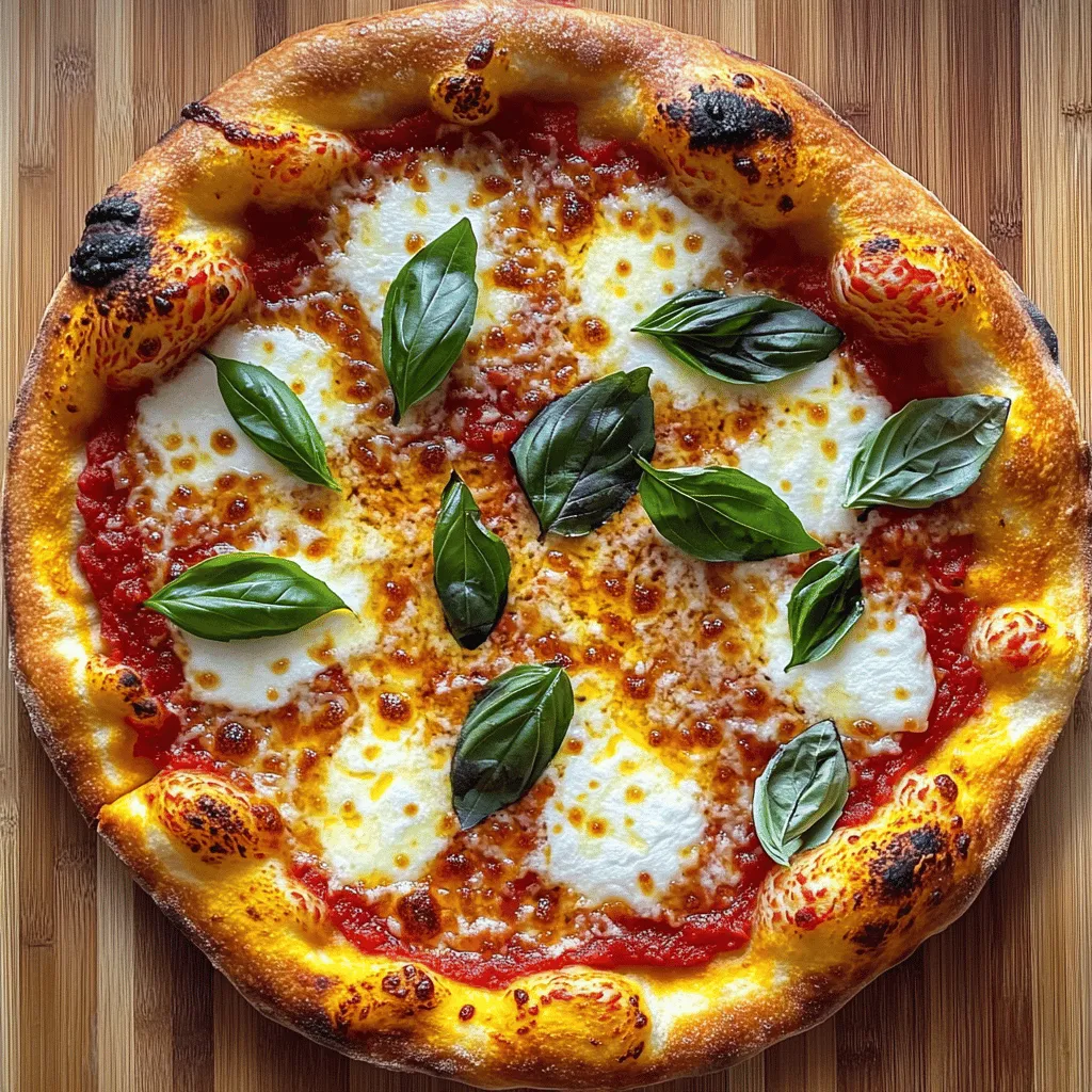 To create a mouthwatering classic Margherita pizza, you need a few key ingredients. These ingredients are simple but essential for great flavor. - 2 cups all-purpose flour - 1 teaspoon instant yeast - 3/4 cup warm water (about 110°F/43°C) - 1 teaspoon salt - 1 tablespoon olive oil - 1/2 cup tomato sauce (preferably San Marzano) - 8 ounces fresh mozzarella cheese, sliced - Fresh basil leaves - Salt and pepper to taste - Extra virgin olive oil for drizzling These ingredients come together to make a pizza that feels both classic and fresh. When it comes to tomato sauce, I highly recommend using San Marzano tomatoes. These tomatoes are sweet and have a rich flavor that makes your pizza shine. For cheese, look for fresh mozzarella. Brands like BelGioioso or Galbani offer great quality. They melt beautifully and add that creamy goodness we love. While classic Margherita pizza is delicious as is, you can add your own twist. Here are some fun options: - Sliced tomatoes for extra freshness - A sprinkle of red pepper flakes for heat - A drizzle of balsamic glaze for sweetness - Sliced olives for a briny touch Feel free to mix and match these optional add-ons to suit your taste. Each one can elevate your pizza experience, making it uniquely yours. Want to dive deeper? Check out the Full Recipe for all the details! To make the dough, start with a large bowl. Add 2 cups of all-purpose flour, 1 teaspoon of instant yeast, and 1 teaspoon of salt. Mix these dry ingredients well. Next, make a well in the center. Gradually pour in 3/4 cup of warm water. Use a fork to mix until a shaggy dough forms. Turn the shaggy dough onto a floured surface. Knead it for about 5-7 minutes. You want it to be smooth and elastic. Form it into a ball. Lightly oil a clean bowl and place the dough ball inside. Cover it with a damp cloth. Let it rise in a warm spot for about 1-2 hours. The dough should double in size. Once the dough has risen, it's time to shape it. Punch it down gently. Transfer it to a floured surface. Divide the dough into two equal pieces for two pizzas. Roll or stretch one piece into a round disk, about 10-12 inches wide. Spread 1/4 cup of tomato sauce over the dough. Leave a small edge around the crust. Lay slices of fresh mozzarella on top. Season with a pinch of salt and pepper. Drizzle a bit of olive oil over it. For the full process, check the [Full Recipe]. Now, you're ready to bake your pizza! To make a great crust, you need the right flour. Use all-purpose flour for a chewy texture. Knead the dough well for 5-7 minutes. This helps develop gluten, which gives your crust strength. Let the dough rise in a warm area. It should double in size. Preheat your oven to its highest setting for a crisp crust. If you can, use a pizza stone. This gives even heat. Choosing the right mozzarella is key. Fresh mozzarella is best for Margherita pizza. Look for mozzarella packed in water. It has a creamy taste and soft texture. When slicing, make sure it’s not too wet. Pat it dry with paper towels if needed. This keeps your pizza from getting soggy. I recommend brands like BelGioioso or Galbani for fresh mozzarella. If you don’t have a pizza stone, don’t worry! You can use a baking sheet. Preheat the baking sheet in the oven for 30 minutes. This mimics the stone's heat. Roll out the dough on parchment paper. This makes it easy to transfer to the hot sheet. Bake it at the highest temperature for a crispy base. Enjoy your pizza right out of the oven! For the full recipe, check the details above. {{image_2}} You can enjoy Margherita pizza without gluten. Use gluten-free flour instead of all-purpose flour. Mix it with yeast and warm water just like the regular dough. Let it rise, shape it, and add your toppings. Make sure to check for certified gluten-free brands. They ensure no cross-contamination. If you're vegan, you can still enjoy this pizza. Try using vegan mozzarella cheese. Many brands offer creamy options that melt well. You can also use cashew cheese for a rich flavor. Blend soaked cashews with nutritional yeast, lemon juice, and garlic for a tasty substitute. Seasonal toppings can add a twist to your pizza. In summer, use fresh tomatoes and zucchini. In fall, consider adding roasted pumpkin or spinach. Each season brings unique flavors that can make your Margherita pizza exciting. Don't be afraid to mix and match! For the full recipe, check out the complete guide to making Margherita pizza. Storing leftover pizza is simple. First, let the pizza cool to room temperature. Then, wrap each slice in plastic wrap or foil. You can also place slices in an airtight container. This keeps the pizza fresh. Store it in the fridge for up to three days. Enjoy your tasty leftovers! Reheating pizza can be tricky. To keep it crispy, use a skillet. Heat the skillet over medium heat. Place the pizza slice in the skillet. Cover it with a lid for five minutes. This heats the cheese and crust. You can also use the oven. Preheat it to 350°F (175°C). Bake the pizza for about 10 minutes. Both methods help maintain that classic taste! Freezing pizza dough is easy. After kneading, shape it into a ball. Wrap it tightly in plastic wrap. Place it in a freezer bag and seal it. You can freeze it for up to three months. To use, thaw it in the fridge overnight. If you have leftover baked pizza, freeze it too. Wrap each slice in plastic wrap, then foil. Place them in a freezer-safe container. Enjoy your frozen pizza within two months for the best taste. You can find the full recipe for Classic Margherita Pizza earlier in this article. Making Classic Margherita Pizza takes about 2 hours and 30 minutes. This includes time for the dough to rise and bake. Mixing the dough only takes about 15 minutes. Most of the time is spent letting the dough rise. Be patient; the wait is worth it! Margherita pizza comes from Naples, Italy. It dates back to the late 1800s. Legend says Queen Margherita of Savoy visited Naples. A chef created the pizza to honor her. The colors of the pizza match the Italian flag: red tomatoes, white mozzarella, and green basil. Yes, you can make Margherita pizza in a regular oven. Preheat your oven to its highest setting, around 475°F (245°C). Use a baking sheet if you don't have a pizza stone. The key is to get the oven very hot for a crispy crust. Follow the [Full Recipe] for best results. In this guide, we explored how to create classic Margherita pizza. We discussed essential ingredients, top tomato sauce and cheese brands, and ways to customize your pizza. I provided step-by-step instructions for making the dough and shaping the pizza. Tips for the perfect crust and alternative recipes for gluten-free or vegan options were also shared. Remember, making pizza is fun and a chance to experiment. Enjoy each bite and share your creations. Happy cooking!