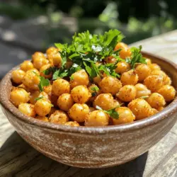 Here is what you need for crispy chickpeas with spices: - 1 can (15 oz) chickpeas, drained and rinsed - 2 tablespoons olive oil - 1 teaspoon smoked paprika - 1 teaspoon garlic powder - 1/2 teaspoon ground cumin - 1/2 teaspoon ground coriander - 1/4 teaspoon cayenne pepper (adjust to taste) - Salt and pepper to taste - Fresh parsley, chopped (for garnish) These simple ingredients combine to create a snack that is both crunchy and tasty. Chickpeas are a great source of fiber and protein, making them a smart choice for snacking. The spices add flavor and personality. You can switch them up based on your taste. If you want a bit more heat, add more cayenne. For a milder flavor, skip it altogether. Using high-quality olive oil is key to a great outcome. It not only helps the spices stick but also adds richness. Fresh parsley gives a nice pop of color and freshness when you serve the finished dish. Grab these ingredients, and let’s move on to making this crunchy snack. For the full recipe, see the details above. 1. Preheating the oven: First, you need to preheat your oven to 400°F (200°C). This helps the chickpeas cook evenly and become crispy. 2. Preparing the chickpeas: Open your can of chickpeas and drain them. Rinse them well under cold water. Then, spread them on a clean kitchen towel. Pat them dry completely. This step is very important for crispiness. 3. Mixing the spices and oil: In a large bowl, combine the dried chickpeas with 2 tablespoons of olive oil. Add 1 teaspoon of smoked paprika, 1 teaspoon of garlic powder, 1/2 teaspoon of ground cumin, and 1/2 teaspoon of ground coriander. If you like heat, add 1/4 teaspoon of cayenne pepper. Season with salt and pepper to taste. Toss everything until the chickpeas are well coated. 1. Spreading the chickpeas on the baking sheet: Line a baking sheet with parchment paper. Spread the seasoned chickpeas in a single layer. Avoid crowding them; this helps them crisp up nicely. 2. Baking time and tossing technique: Place the baking sheet in the oven. Bake for 20 to 25 minutes. Halfway through, take them out and toss the chickpeas for even cooking. They should turn golden brown and crunchy. 3. Cooling and final touches: After baking, remove the chickpeas from the oven. Let them cool for a few minutes. They will become even crisper as they cool. For a fresh touch, sprinkle some chopped parsley over them before serving. You can find the Full Recipe above for all the details! To get crispy chickpeas, drying them is key. After rinsing, spread them on a towel. Pat them until they are completely dry. Moisture is the enemy of crispiness. Next, adjust your oven temperature. Preheat it to 400°F (200°C). A hot oven helps them cook evenly and become crunchy. Bake them for 20-25 minutes. Toss them halfway through for even cooking. Combining different spices can create amazing flavors. I love using smoked paprika and garlic powder for depth. Ground cumin and coriander add warmth. Don't forget a dash of cayenne pepper for a kick! For a touch of sweetness, add a hint of sugar. This balances the spices and enhances the flavor. Be bold and mix your favorite spices! Try out the full recipe for crispy chickpeas with spices and enjoy a tasty snack. {{image_2}} You can mix and match spices to create tasty twists for your crispy chickpeas. Indian-inspired spices: Try using garam masala, turmeric, and curry powder. These spices add warmth and depth. You can also add a pinch of salt and a squeeze of lemon juice for extra flavor. Mediterranean flavors: Use oregano, thyme, and sumac for a fresh taste. These spices give a bright, herbal kick. Consider adding a touch of lemon zest for a zingy finish. Feel free to experiment with your favorite spices. The key is to balance flavors that you enjoy! Crispy chickpeas are a versatile snack. Here are a few fun ways to enjoy them. Crispy chickpeas as salad toppings: Add them to your salads for crunch. They pair well with greens, tomatoes, and feta cheese. Their crunchiness makes salads more exciting. Pairing with dips and spreads: Serve crispy chickpeas with hummus or tzatziki. The smooth texture of these dips complements the crunchiness of the chickpeas. You can also use them as a topping on your favorite spreads for added texture. These suggestions will make your crispy chickpeas a hit at any meal. For the full recipe, check out the section above. To keep your crispy chickpeas fresh, use an airtight container. Glass jars work well. You can also use plastic containers with tight seals. These options help to keep air out. Store them at room temperature. They stay fresh for up to three days. After this, they may lose their crunch. To reheat your chickpeas, use an oven or an air fryer. Set your oven to 350°F (175°C). Spread the chickpeas on a baking sheet. Heat them for about 5 to 10 minutes. This method helps bring back their crispiness. If using an air fryer, set it to 320°F (160°C). Cook for about 5 minutes. Avoid using a microwave. It makes chickpeas soggy. You want to keep that crunch! Enjoy your crispy snack with ease and flavor. For the full recipe, check above. To make crispy chickpeas in an air fryer, follow these steps: 1. Preheat the air fryer: Set it to 400°F (200°C). 2. Prepare the chickpeas: Drain, rinse, and dry them as you would for the oven method. This helps with crispiness. 3. Season the chickpeas: In a bowl, mix chickpeas with olive oil and spices. Toss well to coat. 4. Air fry: Place the chickpeas in a single layer in the basket. Cook for 15-20 minutes, shaking the basket halfway through. 5. Cool down: Let them cool slightly before eating. They will get crispier as they cool. Yes, you can use dried chickpeas. Here’s how to prepare them: 1. Soak: Place dried chickpeas in a bowl and cover them with water. Let them soak overnight. 2. Cook: Drain the soaked chickpeas and place them in a pot. Cover with fresh water and bring to a boil. Cook for about 1-2 hours until tender. 3. Dry: Once cooked, drain and dry them thoroughly before seasoning and roasting. Some popular spice combinations for chickpeas include: - Classic mix: Smoked paprika, garlic powder, and cumin. - Spicy blend: Add cayenne pepper or chili powder for heat. - Herb mix: Try adding dried oregano, thyme, or rosemary for a fresh taste. - Sweet twist: A hint of cinnamon or sugar can add a unique flavor. To keep your chickpeas crispy, remember these tips: - Dry well: Pat the chickpeas dry after rinsing. Removing moisture is key. - Single layer: Spread them out on a baking sheet without crowding. - Toss halfway: Stir them during cooking to promote even crispiness. - Cool properly: Let them cool on the baking sheet. Cooling helps them stay crunchy. For a detailed recipe, check out the Full Recipe for Crispy Chickpeas with Spices. Crispy chickpeas are easy to make with simple ingredients. We covered everything from preparation to storage. I shared tips for perfect crispiness and flavorful spices. You can enjoy them as snacks, toppings, or with dips. Remember, drying chickpeas is key to keep them crunchy. Experiment with different spice blends to match your taste. Whether baked or air-fried, these chickpeas can elevate any dish. Try making them today for a healthy snack!
