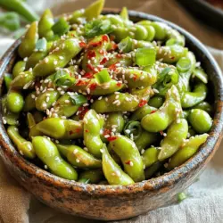 - 2 cups edamame in pods (fresh or frozen) - 4 cloves garlic, minced - 2 tablespoons olive oil - 1 teaspoon red pepper flakes (adjust to taste) - 2 tablespoons soy sauce - 1 tablespoon sesame oil - 1 teaspoon honey (optional) - Salt to taste - Sesame seeds for garnish - Chopped green onions for garnish To make spicy garlic edamame, start with the main ingredients. Edamame adds a nice texture and protein. Garlic brings a wonderful flavor. The olive oil helps cook everything evenly. Next, we have flavor enhancers. Red pepper flakes give heat, so adjust them to your liking. Soy sauce adds a rich, salty depth, while sesame oil gives a nutty aroma. You can also add optional ingredients. Honey can balance the spice. Salt helps bring out flavors. Sesame seeds and green onions make for a pretty garnish. For the [Full Recipe], follow the steps to create this easy snack. Enjoy the mix of flavors! First, cook your edamame. If you use frozen edamame, follow the package directions. For fresh pods, steam them for about 5-7 minutes. They should look bright green and be tender. Once cooked, drain the edamame and set them aside. Next, heat olive oil in a large skillet over medium heat. When the oil is hot, add the minced garlic. Sauté the garlic for about 2 minutes. It should smell fragrant, but be careful not to let it burn. Now, it's time for the fun part! Stir in the red pepper flakes and soy sauce. You can adjust the red pepper flakes for more or less heat. Add sesame oil and honey if you like. Mix everything well and cook it for another minute. This allows the flavors to blend. Then, add the cooked edamame to the skillet. Toss them until they are well coated in the spicy garlic sauce. Finally, season with salt to taste. You can adjust this based on your preference. Once everything is mixed, remove the skillet from heat. Transfer the edamame to a serving dish. Garnish with sesame seeds and chopped green onions before serving. This adds a nice touch and makes the dish look great. Enjoy your Spicy Garlic Edamame! For the [Full Recipe], check the earlier section. To cook edamame well, steaming is best. Steam fresh pods for 5 to 7 minutes. This keeps their bright green color and tender texture. For frozen edamame, follow the package directions. They often require just a few minutes in boiling water. Drain them well after cooking and set them aside. Garlic is the star of this dish. Sautéing it takes only about 2 minutes. The key is to watch it closely. You want it fragrant, not burnt. Once it turns golden, it will add a rich flavor to your dish. You can adjust spice levels easily. If you like it hot, add more red pepper flakes. Start with one teaspoon and go from there. For a milder dish, cut back on the flakes. This lets you control the heat for everyone to enjoy. Adding a bit of honey can balance the spice. It creates a nice sweetness that makes the flavors pop. Just a teaspoon is enough. You can always add more if you like it sweeter. When serving edamame, a simple bowl works well. You can also arrange them on a platter for fun. This makes it easy for guests to grab a handful. Garnishes make a big difference in looks. Use sesame seeds for crunch and green onions for color. Just sprinkle them on top before serving. This little touch makes your dish look gourmet and inviting. {{image_2}} You can make tasty swaps in this recipe. For oil, try using avocado oil instead of olive oil. It adds a different flavor and is great for high heat. Garnishes matter too. Instead of sesame seeds, use chili oil for a kick. You might also like fresh cilantro for a bright taste. This dish is easy to adapt for diets. It’s naturally vegan and gluten-free. Just make sure to check your soy sauce for gluten. For a lower sodium option, use low-sodium soy sauce. This way, you can enjoy all the flavors without the extra salt. Want to change the flavors? Try adding ginger for an Asian twist. Fresh ginger gives a nice warmth and pairs well with garlic. You can also mix in different spices or herbs. Consider cumin for a smoky note or basil for freshness. These small changes can create new flavor experiences. For the full recipe, check out the link. To store leftover spicy garlic edamame, place them in an airtight container. Make sure they cool down first. Refrigerate them as soon as possible. They will stay fresh for about 3 to 5 days. If you want to eat them later, check for any off smells or changes in texture before eating. You can freeze spicy garlic edamame for meal prep. First, let them cool completely. Then, place them in a freezer bag. Squeeze out as much air as you can before sealing. They can stay good for up to three months. When ready to eat, thaw them overnight in the fridge. Reheat in a skillet over low heat or in the microwave. This keeps the flavors intact. You can serve edamame warm or cold, but they taste different. Warm edamame has a rich, bold flavor. It’s great for parties or movie nights. Cold edamame makes a nice snack during hot days. It’s refreshing and easy to munch on. Enjoy them however you like! For the full recipe, check back to the beginning of this article. The best way to cook edamame is either boiling or steaming. Boiling is quick. You bring water to a boil, add the edamame, and cook for about five minutes. This method makes them tender but can lose some flavor. Steaming keeps the taste intact. You place edamame in a steamer basket over boiling water. Steam for about five to seven minutes. This method also helps to keep nutrients locked in. Yes, you can use frozen edamame. Frozen edamame is easy to find and very convenient. It’s often just as good as fresh. It also saves time. You can cook frozen edamame right from the package. This means less prep and less waste. When you use frozen, just follow the package directions. The taste and texture still shine in your spicy garlic edamame. Yes, spicy garlic edamame is healthy. Edamame is packed with protein and fiber. It helps keep you full and satisfied. Garlic adds flavor and has health benefits too. It can boost your immune system and heart health. This snack is low in calories and high in nutrients. Enjoying spicy garlic edamame gives you a tasty treat that is also good for you. This blog post provides a simple and tasty way to enjoy edamame. We covered the main ingredients, like garlic and soy sauce. You learned how to cook, prepare, and serve it with various flavors. Tips for customizing and storing your delicious dish are included too. Edamame is great as a snack or side dish. With these easy steps, you can impress anyone. Enjoy your tasty, healthy meal and make it your own!
