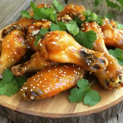 To make sweet and tangy chicken wings, you need the following items: - 2 lbs chicken wings - 1/2 cup honey - 1/4 cup soy sauce (low sodium) - 2 tablespoons apple cider vinegar - 1 tablespoon ginger, grated - 3 cloves garlic, minced - 1 teaspoon chili flakes (adjust to taste) - Salt and pepper to taste - 1 tablespoon sesame seeds (for garnish) - Fresh cilantro leaves (for garnish) You can swap some ingredients to fit your taste or pantry. - Use brown sugar instead of honey for a deeper flavor. - If you don’t have soy sauce, try tamari for a gluten-free option. - You can replace apple cider vinegar with rice vinegar for a milder taste. - Swap ginger with ground ginger if fresh is not available. - Use shallots instead of garlic for a different flavor. Garnishes can elevate your dish's look and taste. - Sprinkle sesame seeds on top for a nice crunch. - Add fresh cilantro leaves for a burst of color and flavor. - Drizzle extra honey for a sweeter finish. - Serve with lime wedges for a zesty kick. You can find the full recipe in the article above. To make the marinade, grab a large mixing bowl. Add 1/2 cup honey and 1/4 cup soy sauce. Next, pour in 2 tablespoons of apple cider vinegar. Then, add 1 tablespoon of grated ginger and 3 minced garlic cloves. For a little heat, include 1 teaspoon of chili flakes. Finally, sprinkle in salt and pepper to taste. Whisk everything together until it blends well. This sweet and tangy mix will coat the wings beautifully. Now, it’s time to marinate the wings. Take 2 lbs of chicken wings and place them in your marinade bowl. Make sure all wings get covered in the marinade. This step is crucial for flavor. Once coated, cover the bowl with plastic wrap. Put it in the fridge for at least 1 hour. If you have time, let them marinate overnight. This will deepen the flavors even more. Preheat your oven to 400°F (200°C). While it heats, line a baking tray with aluminum foil. Place a wire rack on top of the tray. This will help the wings cook evenly. After marinating, take the wings out and let excess marinade drip off. Arrange the wings in a single layer on the wire rack. Bake for 35-40 minutes, flipping them halfway through. The wings should look golden and crispy. In the last 5 minutes, brush on some leftover marinade for a tasty glaze. Once done, take them out and let them rest for a few minutes. Garnish with sesame seeds and fresh cilantro leaves before serving. For the complete recipe, check the [Full Recipe]. To get crispy chicken wings, you need to dry them well. Pat them with paper towels. You can also let them sit in the fridge for an hour. This helps the skin dry out. For extra crispiness, bake the wings on a wire rack. The hot air can flow all around. This method helps them cook evenly too. Want to boost the flavor? Add more spices to the marinade. Try smoked paprika for a smoky taste. You can also mix in some fresh herbs like thyme or rosemary. For a kick, add more chili flakes or hot sauce. This makes the wings more exciting. You can even try using different types of honey, like orange blossom. This will change the taste profile a bit. Having the right tools makes cooking easier. A large mixing bowl helps combine your marinade well. You’ll need a wire rack for baking. It keeps the wings from sitting in grease. A good pair of tongs helps flip the wings with ease. Lastly, use a meat thermometer to check the doneness. Wings should reach an internal temperature of 165°F (75°C). For the full recipe, check the instructions above. {{image_2}} You can spice up your wings easily. Add more chili flakes for a kick. You can also mix in some hot sauce. A tablespoon of sriracha or buffalo sauce works great. This adds heat while keeping the sweet and tangy flavor. Adjust the heat to fit your taste. After cooking, you can add extra sauce. Try using a mix of honey and soy sauce. This creates a tasty glaze. You can also use barbecue sauce for a smoky flavor. Just brush it over the wings before serving. For a fruity twist, add a bit of mango or pineapple sauce. These options make your wings even more exciting. You can cook these wings in different ways. Grilling gives them a nice smoky flavor. Simply follow the same marinade steps, then grill them over medium heat. Flip them often to avoid burning. Air frying is another great choice. It cooks the wings quickly and makes them crispy. Set the air fryer to 375°F and cook for 25-30 minutes. No matter how you cook them, your sweet and tangy chicken wings will taste amazing. For the full recipe, check out the Sweet and Tangy Chicken Wings section. To keep your leftover sweet and tangy chicken wings fresh, place them in an airtight container. Make sure they cool down first. You can store them in the fridge for up to four days. This way, they stay tasty and safe to eat. When you want to enjoy your leftover wings, the best method is to reheat them in the oven. Preheat the oven to 350°F (175°C). Arrange the wings on a baking sheet. Heat them for about 10-15 minutes or until they are hot. This method keeps the wings crispy and delicious. You can freeze chicken wings if you want them to last longer. To do this, let the wings cool completely first. Then, place them in a freezer-safe bag or container. Label it with the date. They can stay in the freezer for up to three months. When you're ready to eat them, thaw in the fridge overnight. After that, reheat them using the oven method mentioned above. You should marinate chicken wings for at least 1 hour. For the best flavor, marinate them overnight. The longer they soak, the more the flavors will blend. Yes, you can use boneless chicken for this recipe. You may need to adjust cooking time. Boneless wings will cook faster, so check for doneness sooner. Sweet and tangy chicken wings go great with many sides. Here are some ideas: - Crisp coleslaw - Creamy potato salad - Fresh veggie sticks with dip - Fluffy rice or quinoa - Sweet corn on the cob These sides balance the flavors of the wings well. You can mix and match! Check the Full Recipe for more tips on serving. You now have a clear picture of making delicious chicken wings. We covered the best ingredients, easy steps, and handy tips. You learned about flavor changes and cool ways to cook. Plus, we covered how to store leftovers and answered common questions. With these insights, you can make great wings every time. Enjoy your cooking journey!