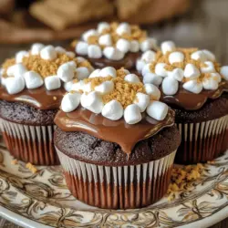 To create perfect s’mores cupcakes, you need the right ingredients. Here’s a list to guide you through: - 1 cup all-purpose flour - 1/2 cup unsweetened cocoa powder - 1 teaspoon baking soda - 1/2 teaspoon salt - 1/2 cup unsalted butter, softened - 1 cup granulated sugar - 2 large eggs - 1 teaspoon vanilla extract - 1/2 cup buttermilk - 1 cup mini marshmallows - 1/2 cup chocolate chips - 1/2 cup graham cracker crumbs (plus extra for topping) - 1/2 cup mini marshmallows for topping - 1/4 cup heavy cream - 1/2 cup chocolate frosting (store-bought or homemade) These ingredients come together to create a rich, chocolatey treat with that classic s’mores flavor. The combination of chocolate, marshmallows, and graham crackers makes every bite a delight. The unsweetened cocoa powder adds depth, while the mini marshmallows provide that gooey texture. Using high-quality chocolate chips and butter will make a big difference. The heavy cream in the ganache adds a smooth finish that elevates these cupcakes. If you follow the full recipe, you'll see how these ingredients create a delicious dessert that's perfect for any occasion. 1. Preheat the Oven: Set your oven to 350°F (175°C). Line a cupcake pan with paper liners. 2. Combine Dry Ingredients: In a medium bowl, whisk together the all-purpose flour, unsweetened cocoa powder, baking soda, and salt. This mix gives the cupcakes a rich flavor. 3. Cream Butter and Sugar: In a large bowl, beat the softened butter and granulated sugar with an electric mixer. Mix until it looks light and fluffy. This step helps to aerate the mixture. 4. Add Eggs and Vanilla: Crack the eggs one at a time into the butter mixture. Mix well after each addition. Then, pour in the vanilla extract for added flavor. 5. Incorporate Dry Ingredients: Gradually add your dry mix to the butter mixture. Alternate with buttermilk, starting and ending with the dry ingredients. Mix until just combined. 1. Fill Cupcake Liners: Pour the batter into the cupcake liners, filling them about two-thirds full. This will allow room for rising. 2. Bake Time and Temperature: Place the cupcake pan in the preheated oven. Bake for 18-20 minutes. A toothpick inserted in the center should come out clean. 3. Cooling Process: After baking, take the cupcakes out and let them cool in the pan for 5 minutes. Then, move them to a wire rack to cool completely. 1. Make Ganache Topping: While the cupcakes cool, heat the heavy cream in a small saucepan over medium heat. Once it simmers, remove it from heat. Stir in the chocolate frosting until smooth. 2. Frost the Cupcakes: Once the cupcakes are cool, dip the tops into the chocolate ganache. Let the excess drip off for a clean finish. 3. Add Marshmallows and Graham Crackers: On each frosted cupcake, place extra mini marshmallows. Sprinkle with graham cracker crumbs for that classic s'mores touch. 4. Optional Marshmallow Toasting: If you want a toastier flavor, use a kitchen torch to lightly toast the marshmallows. Aim for a golden brown color for the best results. Following these steps will guide you to create the perfect s'mores cupcakes. For the complete recipe, check out [Full Recipe]. To make sure your cupcakes are moist, start with room temperature ingredients. Softened butter and eggs blend better and keep the batter light. Also, do not overmix your batter. Mix until just combined. This helps keep air in the batter. This air is what makes the cupcakes fluffy. Measuring ingredients accurately is key. Use a kitchen scale for precise amounts. If you use cups, spoon flour into the cup and level it off. Do not pack it down. This can lead to dense cupcakes. Get creative with toppings! You can use crushed graham crackers, caramel drizzle, or even sprinkles. Each adds a fun twist. For a classic s'mores look, stick with mini marshmallows and chocolate. Using a kitchen torch for toasting marshmallows adds great flavor. Hold the torch a few inches away from the marshmallows. Move it back and forth until they are golden brown. This gives them a nice toasted finish. For serving, arrange your cupcakes on a decorative platter. Drizzle extra chocolate ganache over the top. Sprinkle more graham cracker crumbs around the base. This makes the presentation pop and invites everyone to dig in. For the complete recipe, check out [Full Recipe]. {{image_2}} You can have fun with the flavor of your s'mores cupcakes. Here are three tasty ideas: - Chocolate s'mores cupcakes: Use dark chocolate cocoa powder for a richer flavor. It adds depth and keeps the chocolate taste strong. - Peanut butter s'mores versions: Swap half the butter with creamy peanut butter. It gives a nutty twist that pairs well with chocolate. - Gluten-free s'mores cupcakes: Use gluten-free flour blends instead of all-purpose flour. This way, everyone can enjoy your treats! Mixing ingredients can make your cupcakes even better. Here are some simple swaps: - Dairy-free alternatives: Use coconut oil instead of butter and almond milk instead of buttermilk. This keeps the cupcakes moist without dairy. - Healthier ingredient substitutions: Opt for coconut sugar instead of granulated sugar. It gives a caramel-like taste without too much sweetness. You can also use applesauce to replace some butter for a lighter cupcake. - Different frosting options: Try cream cheese frosting for a tangy kick or whipped cream for a lighter topping. You can even mix in some peanut butter for a fun twist. These variations let you get creative and make each batch of cupcakes unique! If you want the full recipe, you can check it out above. Store your perfect s'mores cupcakes at room temperature for up to three days. Keep them in an airtight container to prevent them from drying out. If you want to keep them longer, refrigerate them. Place the cupcakes in a container, and they can last for up to a week. For even longer storage, you can freeze them. Wrap each cupcake in plastic wrap, and then place them in a freezer bag. They stay fresh for up to three months. When you are ready to enjoy them, just thaw them at room temperature. To reheat your cupcakes, preheat the oven to 350°F (175°C). Place the cupcakes on a baking sheet and cover them loosely with foil. Heat for about 10 minutes. This method helps keep the cupcakes moist and soft. If you need a quicker option, use the microwave. Heat each cupcake for about 10-15 seconds. Be careful not to overheat, or they will become dry. Enjoy them warm for a delightful treat. For more delicious recipes, check out the Full Recipe. What’s the best way to prevent cupcakes from sticking? To prevent sticking, use paper liners in your cupcake pan. Greasing the liners with butter can help too. This way, your cupcakes will come out clean and look great. Can I use regular marshmallows instead of mini ones? Yes, you can use regular marshmallows. Just cut them into smaller pieces. This helps them mix well in the batter or stay on top nicely. How do I know when the cupcakes are done? Check the cupcakes at about 18 minutes. Insert a toothpick in the center. If it comes out clean or with a few crumbs, they are ready. Can I make the batter ahead of time? You can make the batter ahead of time. Store it in the fridge for up to 24 hours. When ready, let it sit out for 30 minutes before baking. What's the origin of s'mores? S'mores date back to the 1920s. They became popular in North America, especially during camping trips. The mix of chocolate, marshmallows, and graham crackers is a classic treat. Why are my cupcakes dry? Dry cupcakes may happen if you overbake them. Always check for doneness early. Also, too much flour can cause dryness. Make sure to measure accurately. How to fix overbaked cupcakes? If your cupcakes are overbaked, you can try adding a simple syrup. Mix equal parts sugar and water, heat until dissolved, and brush on the cupcakes. This adds moisture back in. How to make cupcakes fluffier? To make fluffier cupcakes, beat the butter and sugar well until light. Also, avoid overmixing once you add the flour. This keeps the air in the batter, giving you a light texture. We have explored the key ingredients and steps to create delicious s'mores cupcakes. You learned about baking tips, decoration ideas, and even variations for special diets. Remember, measuring carefully and avoiding overmixing keeps your cupcakes moist. Enjoy your baking journey and have fun experimenting with toppings! With these tips, your cupcakes will not only taste great but also look amazing.