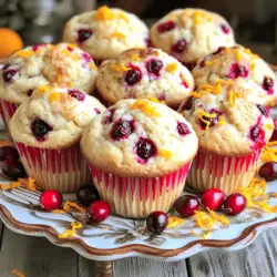 - 1 cup fresh cranberries, chopped - 1/2 cup orange juice (freshly squeezed) - Zest of 1 orange Cranberry orange muffins shine with fresh ingredients. Using fresh cranberries gives the muffins a tart burst. I love squeezing my own orange juice for a bright flavor. The zest adds a fragrant note that makes these muffins irresistible. - 1 1/2 cups all-purpose flour - 2 teaspoons baking powder - 1/2 teaspoon baking soda - 1/4 teaspoon salt The dry ingredients form the base of the muffins. All-purpose flour holds everything together. Baking powder and baking soda help the muffins rise, making them fluffy. A pinch of salt balances the sweetness and enhances the flavors. - 1/2 cup granulated sugar - 1/4 cup brown sugar, packed - 1/3 cup vegetable oil I use a mix of granulated and brown sugar. The granulated sugar gives sweetness, while brown sugar adds moisture and depth. Vegetable oil keeps the muffins soft and tender. You can also experiment with coconut oil for a unique twist. - 1 large egg - 1 teaspoon vanilla extract - 1/2 cup chopped walnuts (optional) The egg binds the ingredients and helps them rise. A splash of vanilla extract adds warmth and sweetness. If you love crunch, add walnuts for texture. They pair beautifully with the tart cranberries and sweet orange. For the full recipe, check out Cranberry Orange Bliss Muffins. - Preheat your oven to 375°F (190°C). - Line the muffin tin with paper liners or grease it lightly. - In a medium bowl, combine the chopped cranberries, orange juice, and zest. - Set this mixture aside. Letting the flavors blend makes a big difference. - In a large bowl, whisk together the granulated sugar, brown sugar, vegetable oil, egg, and vanilla. - Mix until everything is well combined and smooth. - In another bowl, mix the all-purpose flour, baking powder, baking soda, and salt. - Ensure there are no lumps in this mixture for even baking. - Gradually add the dry ingredients to the wet mixture. - Stir gently until no dry flour remains. Remember, a few lumps are just fine. - If you're using walnuts, fold them in now for extra crunch. - Divide the batter evenly among the prepared muffin cups. Fill each about three-quarters full. - Bake for 18-20 minutes. Insert a toothpick in the center to check for doneness. - Once baked, cool the muffins on a wire rack for a few minutes. This recipe will yield 12 fluffy and flavorful cranberry orange muffins. You can find the full recipe for more detailed steps and tips! - Avoid overmixing the batter for fluffy muffins. Overmixing can lead to tough muffins. Stir gently until just combined. - Use fresh cranberries for the best flavor. They add a burst of tartness that dried cranberries can't match. - Use an ice cream scoop for even portioning. This helps make sure each muffin is the same size. Consistent size means even baking and nice presentation. - Rotate the muffin tin halfway through baking for even cooking. This helps muffins bake evenly, ensuring a perfect rise. - Arrange muffins on a decorative platter. A pretty display makes them more inviting. - Add a sprinkle of orange zest for visual appeal. It brings a pop of color and enhances the citrus aroma. Try these tips for your Cranberry Orange Bliss Muffins for a great outcome! {{image_2}} You can switch up the fruit in these muffins. Try using blueberries or raspberries instead of cranberries. Both options add their own unique taste. You can also add orange segments to boost the citrus flavor. This addition makes each bite even more refreshing and bright. If you want a healthier muffin, consider using whole wheat flour. This swap adds fiber and nutrients. For sweetness, replace granulated sugar with honey or maple syrup. These natural sweeteners bring a richer flavor and can be less processed. For a vegan option, you can swap the egg for a flax egg or applesauce. A flax egg is made by mixing ground flaxseed with water. It works just as well as an egg binder. Use non-dairy milk instead of regular milk if you prefer. Almond milk or oat milk are great choices that keep the muffins moist and tasty. For the full recipe, check out the detailed instructions on how to make these delicious muffins! Store your muffins in an airtight container. They will stay fresh at room temperature for up to 2 days. This keeps them soft and tasty. If you want to enjoy them later, follow the next step. For longer storage, freeze your muffins. Place them in a freezer-safe bag. You can keep them for up to 3 months. When you are ready to eat, just take out what you need. To warm up your muffins, use the microwave. Heat them for 10-15 seconds. This will make them warm and soft again, just like when they were fresh. Enjoy your delicious cranberry orange muffins any time! You can find the Full Recipe to make them easily. Yes, substitute all-purpose flour with a gluten-free flour blend. This option works well and keeps muffins tasty. A toothpick inserted in the center should come out clean. This simple test helps ensure your muffins are baked just right. Yes, consider adding chocolate chips or shredded coconut. These mix-ins can add fun flavors and textures. Use them in salads, sauces, or smoothies. Leftover cranberries can brighten many dishes with their tartness. Yes, zest enhances the orange flavor significantly in the muffins. It makes them more fragrant and flavorful, so don't skip it! For the full recipe, check out the Cranberry Orange Bliss Muffins! This blog shared a simple recipe for orange cranberry muffins. We covered the fresh and dry ingredients, along with sweeteners and additional items. I outlined easy steps to bake your muffins and provided tips for perfect results. You can adjust the recipe with different fruits and storage solutions. Try this recipe to enjoy a bright, tasty treat. Your baking journey starts now!