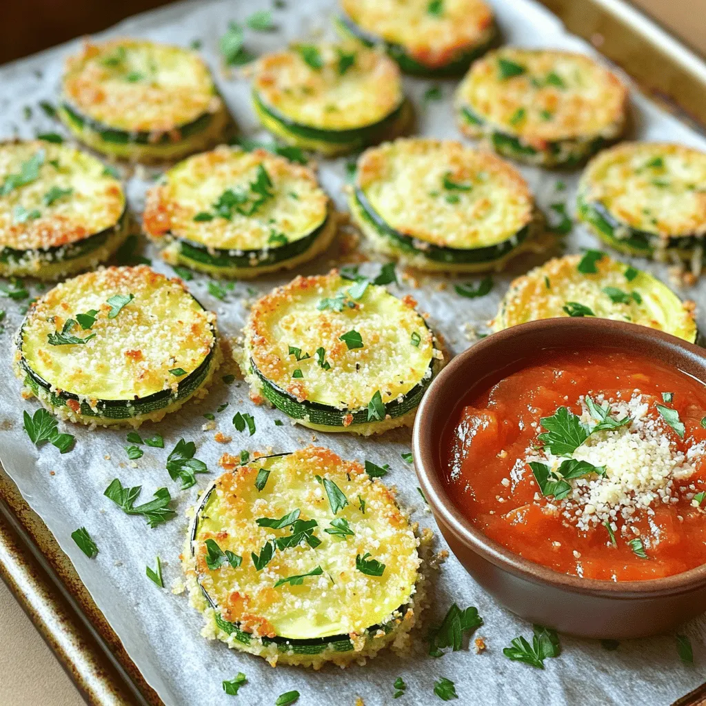 - 2 medium zucchinis - 1 cup panko breadcrumbs - 1/2 cup grated Parmesan cheese - 1 teaspoon garlic powder - 1 teaspoon Italian seasoning - 1/4 cup all-purpose flour - 2 large eggs - 1/2 teaspoon salt - 1/4 teaspoon black pepper To make Crispy Garlic Parmesan Zucchini Rounds, you need fresh ingredients. The main star is the zucchini. I recommend using medium zucchinis, as they are tender yet firm. Slice them into 1/4-inch rounds to ensure even cooking and crispiness. Panko breadcrumbs are important for that crunchy texture. They are lighter than regular breadcrumbs and create a perfect crust. Grated Parmesan cheese adds a rich, salty flavor that pairs well with the zucchini. For seasonings, garlic powder and Italian seasoning give the rounds a lovely depth. The all-purpose flour helps the coating stick, so don’t skip it! The binding ingredients are crucial. Beaten eggs hold everything together, while salt and pepper enhance the taste. This combination makes the zucchini rounds flavorful and satisfying. Now that you have the ingredients, you are ready to make this delightful snack. For the full recipe, check the details provided above. First, preheat your oven to 425°F (220°C). This high heat helps the zucchini rounds crisp up nicely. While the oven heats, grab a baking sheet and line it with parchment paper. This will prevent sticking and make cleanup easier. Now, take your two medium zucchinis and slice them into rounds that are about 1/4 inch thick. Make sure the slices are even for uniform cooking. Next, you’ll create your dipping stations. In one shallow bowl, place 1/4 cup of all-purpose flour. In a second bowl, beat two large eggs until they are slightly frothy. In a third bowl, mix together 1 cup of panko breadcrumbs, 1/2 cup of grated Parmesan cheese, 1 teaspoon of garlic powder, 1 teaspoon of Italian seasoning, 1/2 teaspoon of salt, and 1/4 teaspoon of black pepper. Dip each zucchini round first into the flour, ensuring it is well-coated. Shake off any extra flour. Then, dip the floured zucchini into the eggs, letting any excess egg drip back into the bowl. Finally, coat each round in the breadcrumb mixture. Press lightly so the crumbs stick well. Now, arrange your coated zucchini rounds on the prepared baking sheet. Space them out to allow air to flow. Lightly spray the tops with olive oil spray. This will help them get extra crispy while baking. Bake in the preheated oven for about 20 to 25 minutes. Be sure to flip the rounds halfway through to ensure even crispiness. Once they are golden brown and crispy, remove them from the oven. Let them cool for a couple of minutes before serving. For a full recipe, check out the complete instructions. To get that perfect crunch, use panko breadcrumbs. They are light and airy. They help create a great texture. Regular breadcrumbs often do not provide the same effect. Always coat the zucchini rounds well. It ensures even crisping. Use olive oil spray on top before baking. This gives them a nice golden color and helps with crispiness. You can boost the flavor by adding fresh herbs. Try using basil or thyme for a fresh taste. Spices also work wonders. A pinch of smoked paprika can give a nice kick. Don’t forget about cheese! You can mix in some cheddar or gouda for a different taste. Experiment with what you like best. These zucchini rounds are great as a snack or side. Serve them hot with marinara sauce for dipping. It adds a nice flavor contrast. For presentation, you can garnish with parsley. A sprinkle of extra Parmesan makes it look fancy. Serve on a colorful plate to make it pop. The visual appeal adds to the experience. For the full recipe, check out the details above! {{image_2}} To make these zucchini rounds gluten-free, you can swap regular breadcrumbs for gluten-free options. Look for brands that use rice or corn flour. These still give a nice crunch. When coating, ensure you dust the zucchini rounds with gluten-free flour first. This helps the egg stick better. If you're vegan, you can replace eggs with flaxseed meal or aquafaba. Mix one tablespoon of flaxseed meal with two and a half tablespoons of water. Let it sit for five minutes to thicken. For a cheesy flavor, use nutritional yeast instead of Parmesan. It adds a savory taste without dairy. You can mix in other veggies like bell peppers or cherry tomatoes for extra flavor. Just slice them thinly, and coat them the same way as the zucchini. If you like heat, try adding diced jalapeños to the breadcrumb mix. This gives your snack a spicy kick that pairs well with the garlic and cheese. To keep your leftover crispy garlic Parmesan zucchini rounds fresh, place them in an airtight container. Make sure they cool first to avoid steam buildup. Refrigerate them within two hours of cooking. They will stay fresh for about three days. For best results, eat them within this time frame to enjoy their flavor and crunch. You can also freeze these zucchini rounds for later. First, let them cool completely. Then, place them in a single layer on a baking sheet. Freeze them for about two hours until solid. After that, transfer them to a freezer-safe bag. They can last up to three months in the freezer. When you're ready to eat, there’s an easy way to reheat them. To keep your zucchini rounds crispy, use an oven or an air fryer. Preheat your oven to 400°F (200°C) and place the rounds on a baking sheet. Bake for about 10-15 minutes. If you use an air fryer, set it to 350°F (175°C) and check after 5-7 minutes. Avoid using a microwave, as it makes them soggy. Enjoy the crunchy goodness just like when they were fresh! Yes, you can prep these zucchini rounds in advance. Slice the zucchinis and keep them in water. This keeps them fresh and crisp. You can also bread the rounds the night before. Just store them in the fridge on a baking sheet. When you are ready to cook, just pop them in the oven. These zucchini rounds pair well with a variety of dips. Consider serving them with marinara sauce, ranch dressing, or a garlic aioli. You can also enjoy them as a side dish with grilled chicken or fish. For a light meal, serve them alongside a fresh salad. To keep the zucchini crispy, make sure to salt them before cooking. This helps draw out moisture. After salting, let them sit for about 30 minutes. Pat them dry with paper towels. Use panko breadcrumbs for extra crunch. Finally, bake at a high temperature for the best texture. This blog post covers how to make Crispy Garlic Parmesan Zucchini Rounds. We explored the key ingredients, step-by-step instructions for baking, and tips for perfecting the texture. You can adapt the recipe for gluten-free or vegan diets, and I shared best practices for storing leftovers. In summary, these zucchini rounds are a versatile treat. With simple steps, you can impress friends and family. Enjoy your crispy snacks!