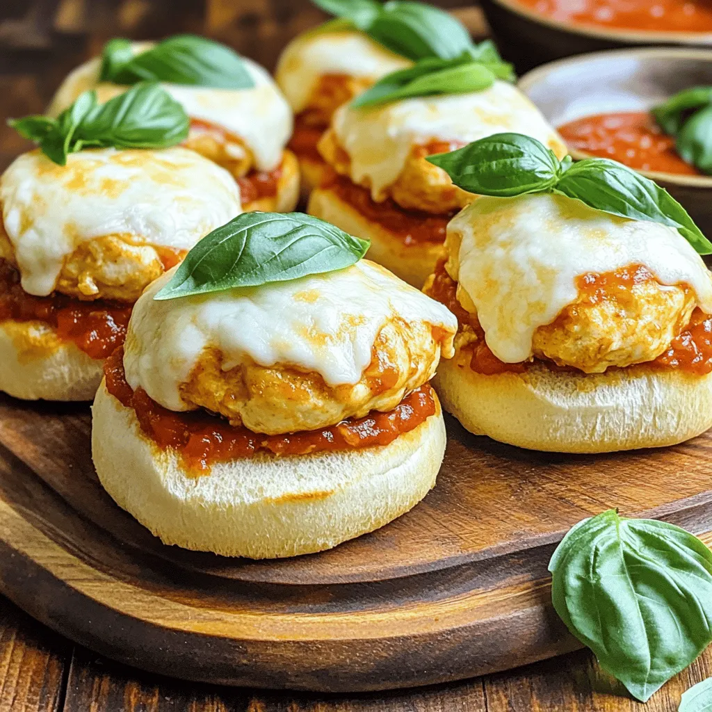 For these tasty sliders, you will need: - 1 lb ground chicken - 1/2 cup breadcrumbs - 1/4 cup grated Parmesan cheese - 1/2 teaspoon garlic powder - 1/2 teaspoon Italian seasoning - Salt and pepper to taste - 4 slider buns - 1 cup marinara sauce - 1 cup shredded mozzarella cheese - Fresh basil leaves for garnish - Olive oil for cooking These ingredients create a juicy and flavorful chicken patty. Ground chicken is light and easy to work with. Breadcrumbs help bind the mixture, while Parmesan adds a rich taste. Seasonings bring life to your sliders. The garlic powder adds warmth. Italian seasoning introduces classic herbs like oregano and basil. Salt and pepper enhance the flavors, making each bite pop. Feel free to adjust the seasonings. If you love heat, sprinkle in some red pepper flakes. For a hint of sweetness, consider adding a touch of sugar to the marinara. Garnishes can elevate your dish. Fresh basil leaves add a burst of color and flavor. You can also use extra marinara sauce on the side for dipping. Consider adding a sprinkle of extra cheese on top before broiling for a gooey finish. For the full recipe, check out the steps in the next section. Enjoy crafting these sliders! Start by gathering all your ingredients. In a large bowl, mix 1 pound of ground chicken with 1/2 cup of breadcrumbs. Add 1/4 cup of grated Parmesan cheese, 1/2 teaspoon of garlic powder, and 1/2 teaspoon of Italian seasoning. Sprinkle in some salt and pepper to taste. Use your hands to blend everything together well. The mixture should feel sticky but firm. Shape it into patties that fit your slider buns. Aim for about 4 to 6 patties, depending on the size you want. Heat a skillet over medium heat and drizzle in some olive oil. Once the oil is hot, add the chicken patties to the skillet. Cook each patty for about 5 to 6 minutes on one side. Flip them over and cook for another 5 to 6 minutes. The patties should turn golden brown and be cooked through. You can check doneness by cutting into one to see if it's no longer pink inside. After cooking, place each chicken patty on a slider bun. Spoon a generous amount of marinara sauce over each patty. Then, sprinkle 1 cup of shredded mozzarella cheese on top. Place the assembled sliders on a baking tray. Broil them in the oven for 2 to 3 minutes. Keep an eye on them to make sure the cheese melts and bubbles but doesn’t burn. Once done, take them out and garnish with fresh basil leaves. Serve these tasty sliders hot for a delicious meal. For the full recipe, check out the earlier section. For the best chicken patties, use ground chicken. The meat should be fresh and moist. Mixing it with breadcrumbs and cheese helps create a nice texture. I suggest using your hands to combine the ingredients. This way, you avoid overworking the meat, which can make it tough. Form patties that are about the size of your slider buns. This will help them cook evenly and fit perfectly in the bun. Broiling gives the sliders a great finish. Once your sliders are assembled, place them on a baking tray. Make sure to set your broiler to high. Keep an eye on the sliders while they cook. Broil them for about 2-3 minutes. The cheese should melt and bubble nicely. If you see any browning, you need to watch them closely. Burned cheese is not tasty! To make your Chicken Parmesan Sliders pop, serve them on a wooden platter. Add a small bowl of extra marinara sauce on the side for dipping. This adds more flavor and a fun touch. Fresh basil leaves make a lovely garnish. They add color and a nice aroma. You can also pair your sliders with a side salad or some crispy fries for a complete meal. For a twist, try adding pickled jalapeños for some heat! {{image_2}} You can switch up the cheese in your sliders for new flavors. Instead of mozzarella, try using provolone for a sharp taste. Cheddar adds a nice twist, too. For a creamy option, consider goat cheese. Each cheese brings its own unique touch to the sliders. While marinara sauce is classic, don’t be afraid to explore. Pesto sauce can add a fresh herbal note. BBQ sauce gives a sweet, smoky flavor that is hard to resist. For a kick, try buffalo sauce. Each sauce will change the taste and make your sliders exciting. If you want a different protein, ground turkey works well in this recipe. It has a lighter flavor but stays juicy when cooked right. Beef is also a great choice. It gives a heartier taste, making the sliders feel more filling. Just remember to adjust the seasonings to match your chosen meat. For the full recipe, check out the Chicken Parmesan Sliders section. Store leftover sliders in an airtight container. Make sure they cool down first. Layer parchment paper between sliders to keep them from sticking. They will stay fresh for up to three days in the fridge. To reheat, use the oven for the best taste. Preheat to 350°F (175°C). Place sliders on a baking sheet. Cover them with foil to prevent drying out. Heat for about 10-15 minutes. You can also use a microwave for speed. Heat for 30 seconds, then check. Add more time if needed, but be careful not to overcook. Freezing is a great option if you make extra sliders. Wrap each slider in plastic wrap. Then place them in a freezer bag. This keeps them fresh for up to three months. When ready to eat, thaw them in the fridge overnight. Reheat as described earlier. Enjoy your tasty sliders even after freezing! For the complete recipe, check out the Full Recipe. You can make Chicken Parmesan Sliders gluten-free by using gluten-free breadcrumbs. Many stores sell these. Also, check the marinara sauce for gluten. Most are safe, but it’s best to read labels. Great sides for Chicken Parmesan Sliders include: - Crispy French fries - Fresh garden salad - Roasted vegetables - Garlic bread These sides keep the meal fun and tasty. Yes, you can prepare the chicken patties ahead of time. Shape them and store in the fridge for up to a day. You can also freeze them for later. Just remember to thaw before cooking. For the full recipe, check the details on how to make these sliders! In this post, we covered how to make Chicken Parmesan Sliders from start to finish. We discussed the main ingredients, seasonings, and garnishes to enhance flavor. You learned steps for preparation, cooking, and broiling the sliders. We shared tips for texture and serving, plus tasty variations with different cheeses and meats. Finally, we talked about storage and reheating for leftovers. These sliders are easy to make and fun to enjoy. Try them for your next gathering or meal!