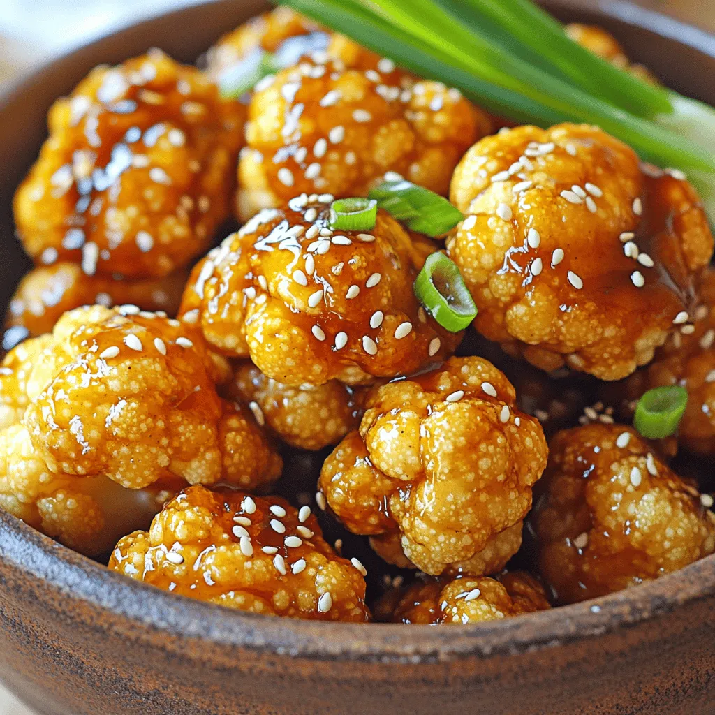 - Cauliflower florets - Soy sauce or tamari - Honey or maple syrup - Sesame oil - Rice vinegar - Garlic powder - Ginger powder - Cornstarch - Sesame seeds - Green onions Gathering the right ingredients is key for your Air Fryer Teriyaki Cauliflower Bites. First, you’ll need one medium head of cauliflower. Cut it into bite-sized florets. This will give you the perfect size for crisping up in the air fryer. Next, you’ll want a flavorful sauce. Soy sauce adds depth, but you can use tamari if you're gluten-free. For sweetness, honey or maple syrup works well. This blend gives the bites a rich teriyaki flavor. Then, grab some seasonings. Sesame oil adds a nutty taste, while rice vinegar adds a touch of tang. Garlic powder and ginger powder bring warmth and spice to your dish. To make the bites crispy, you need cornstarch. It helps create that crunchy texture we all love. Finally, finish with sesame seeds and sliced green onions for garnish. These add a nice crunch and fresh flavor. For the full recipe, check out the detailed instructions above. With these ingredients, your Air Fryer Teriyaki Cauliflower Bites will be a tasty treat! First, we need to make the teriyaki sauce. In a large bowl, whisk together: - 1/3 cup soy sauce (or tamari for gluten-free) - 2 tablespoons honey or maple syrup - 1 tablespoon sesame oil - 1 tablespoon rice vinegar - 1 teaspoon garlic powder - 1 teaspoon ginger powder Mix until everything is well combined. Next, add the cauliflower florets to the bowl. Toss them in the teriyaki sauce until they are evenly coated. This step is crucial for flavor. Now, we sprinkle 1 tablespoon of cornstarch over the coated cauliflower. Mix well to ensure a light coating that will help create a crispy texture. Before air frying, preheat your air fryer to 400°F (200°C) for about 5 minutes. This will ensure even cooking. Once preheated, place the cauliflower florets in a single layer in the air fryer basket. Make sure not to overcrowd them. You may need to cook in batches if your basket is small. Air fry the cauliflower at 400°F (200°C) for 10-12 minutes. Remember to shake the basket halfway through cooking. This helps them crisp up nicely on all sides. After cooking, the cauliflower should be golden brown and crispy. Carefully remove it from the air fryer. Sprinkle 2 tablespoons of sesame seeds over the hot cauliflower bites and toss gently to combine. For a fresh touch, garnish with sliced green onions before serving. You can serve these teriyaki cauliflower bites with your favorite dipping sauces for an extra layer of flavor. Enjoy your crispy delight! For more details, check the Full Recipe. To get crispy cauliflower bites, you need cornstarch. Cornstarch helps absorb moisture and creates a crunchy coating. Toss your cauliflower florets in a light layer of cornstarch after coating them in the teriyaki sauce. This step is key for that satisfying crunch. Another important tip is to avoid overcrowding the basket. If you pile too many florets together, they will steam rather than fry. Cook in batches if needed. This way, every piece gets the hot air it needs to crisp up. Want to add more flavor? Try different marinades or spices. You can mix in chili flakes for heat or add some lime juice for brightness. Adjust the sweetness by adding more honey or maple syrup if you love it sweet. You can also reduce sweetness for a more savory kick. Every air fryer works a bit differently. You may need to adjust cooking times based on your model. Start with 10-12 minutes at 400°F (200°C). Check your cauliflower halfway through cooking. Look for a golden color and crisp texture. If they need more time, cook for a few extra minutes. This ensures you get perfectly cooked bites every time. For the full recipe, check out the original instructions. {{image_2}} You can use different vegetables for your teriyaki bites. Try broccoli, Brussels sprouts, or even bell peppers. Each veggie gives its own twist to the dish. For a gluten-free option, swap soy sauce for tamari. This keeps the flavor while making it safe for gluten-sensitive diets. Want to spice things up? Add a pinch of red pepper flakes to the sauce. This gives a nice kick to the bites. You can also add citrus for brightness. A squeeze of lemon or lime juice can lift the flavors. Fresh herbs like cilantro or basil can bring a fresh taste. Experiment with these flavors to find your favorite mix. Pair your teriyaki cauliflower bites with rice or noodles for a full meal. Serve them over brown rice for a healthy option. You can add the bites into a salad for a crunchy twist. They add flavor and texture to leafy greens. You can even serve them as a tasty snack with a dipping sauce. The options are endless! For the full recipe, check the details above. To store your teriyaki cauliflower bites, place them in an airtight container. This keeps them fresh. You can enjoy them for up to three days in the fridge. Before storing, let them cool to room temperature. This helps prevent moisture build-up. The best way to reheat your cauliflower bites is in the air fryer. Set it to 350°F (175°C) and heat for about 5 minutes. This method keeps them crispy. Avoid using the microwave, as it can make them soggy. If you must use the microwave, just heat them for a short time. You can freeze the cauliflower bites if you have extras. First, let them cool completely. Place them in a freezer-safe bag or container. They will last for about three months. When you want to eat them, defrost them in the fridge overnight. Reheat in the air fryer to restore their crunch. Yes, you can use frozen cauliflower for this recipe. When using frozen florets, you should let them thaw first. After thawing, pat them dry with a paper towel. This helps remove extra moisture. Moisture can prevent your bites from getting crispy. You may need to adjust cooking time slightly. Cook them a bit longer, around 12 to 15 minutes. Teriyaki cauliflower bites pair well with many dishes. You can serve them with rice or noodles for a full meal. Add a side of steamed broccoli or snap peas for color and crunch. A fresh salad can also balance the meal. You might try it with a light soy sauce or sweet chili sauce for dipping. To make this recipe vegan, replace honey with maple syrup. Maple syrup gives a sweet taste without animal products. Ensure the soy sauce is labeled vegan. You can also add a splash of coconut aminos for a different flavor. All other ingredients are vegan-friendly, so you’re good to go! If you want to add heat, try these options. Mix in some chili flakes or sriracha to the teriyaki sauce. You can also toss in minced fresh chili peppers. Another idea is to sprinkle cayenne pepper on the cauliflower before air frying. Adjust the heat level to your taste. Enjoy the kick! This blog post covered how to make crispy teriyaki cauliflower bites. We looked at the main ingredients, step-by-step instructions, and tips to ensure great flavor. Remember to properly coat the cauliflower for the best crispiness and explore different flavors. You can even try new vegetables or spices to make it your own. Enjoying this dish with rice or noodles can elevate your meal. Now, whether you’re making it for a snack or part of a meal, you’ll have tasty bites ready!