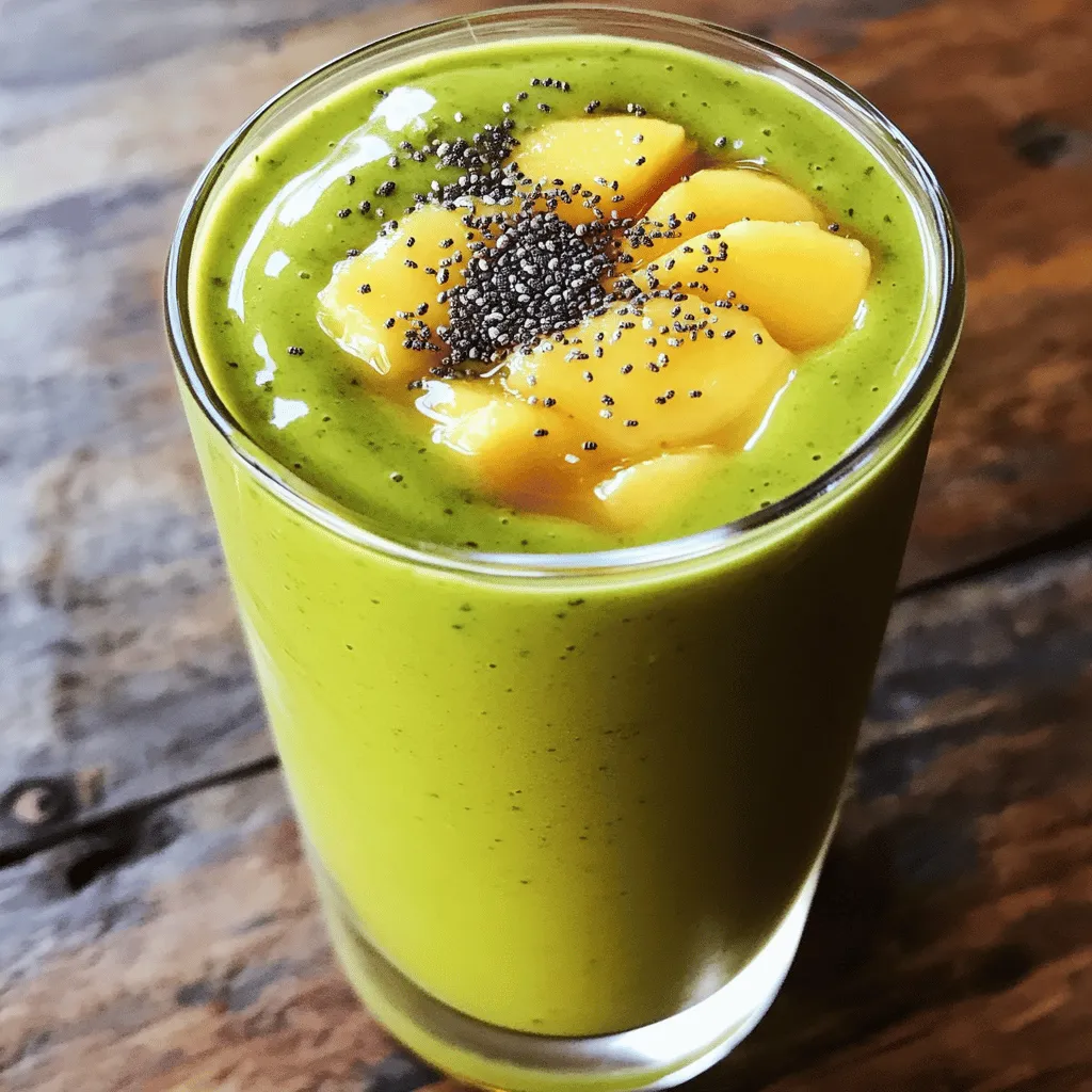 - 2 ripe peaches, peeled and diced - 1 cup fresh spinach leaves - 1 banana, sliced - 1 cup almond milk (or any milk of choice) These main ingredients set a strong base for your smoothie. Ripe peaches bring sweetness and flavor. Fresh spinach adds nutrients without changing the taste too much. Bananas create a creamy texture and add natural sweetness. Almond milk is a healthy choice that keeps the smoothie light. - 1 tablespoon chia seeds - 1 tablespoon honey or maple syrup (optional) - Ice cubes (optional for a chilled smoothie) You can customize your smoothie with these optional ingredients. Chia seeds boost fiber and omega-3s. Honey or maple syrup adds more sweetness if needed. Ice cubes can chill your smoothie for a refreshing drink. A peach smoothie is full of good things. It has about 200 calories per serving, making it a great snack or breakfast. Each serving gives you: - Carbs: 40 grams - Protein: 3 grams - Fat: 5 grams Peaches provide vitamins A and C. Spinach adds iron and calcium. Bananas give potassium. This smoothie helps you feel full and energized. You can find the full recipe for the Peachy Green Power Smoothie to enjoy these benefits! 1. Start by washing the fresh spinach leaves. Rinse them under cool water. This removes dirt and grit. Pat the leaves dry with a clean towel. 2. Next, take your ripe peaches. Peel them and cut them into small pieces. Aim for bite-sized chunks, so they blend easily. 3. Now, grab a banana and slice it into rounds. This will add creaminess to your smoothie. 1. In your blender, combine the diced peaches, spinach, sliced banana, and almond milk. Make sure to layer them well for even blending. 2. Add chia seeds for extra nutrition. If you want some sweetness, add honey or maple syrup. 3. Blend on high until the mix is smooth and creamy. If it feels too thick, pour in more almond milk. Blend again to get your desired texture. 1. When your smoothie is ready, pour it into tall glasses. The vibrant colors will look amazing! 2. For a nice touch, consider garnishing with a peach slice or a sprinkle of chia seeds on top. Enjoy your healthy peach smoothie right away for the best taste! To make a thick and creamy smoothie, start with frozen fruit. Frozen peaches or bananas work great. They add chill and density. If you prefer a lighter texture, use fresh fruit and add more almond milk. For efficient blending, cut your fruit into smaller pieces. This helps the blender work faster. Start blending on low speed and slowly increase to high. This method mixes everything well without any chunks. To adjust the sweetness, taste your smoothie after blending. If it’s not sweet enough, add honey or maple syrup. Start with a small amount; you can always add more later. For extra flavor, try adding spices like cinnamon or nutmeg. A few drops of vanilla extract can also enhance the taste. Experiment with different flavors to find your favorite mix! Prepping ingredients in advance saves time. You can wash and chop your fruits and veggies the night before. Store them in airtight containers in the fridge. This way, you can blend your smoothie quickly in the morning. If you have leftovers, store them in a sealed container. Smoothies are best fresh, but you can keep them in the fridge for a day. If you freeze them, make sure to thaw them before drinking. Re-blending can help restore the creamy texture. Try the Full Recipe for a delicious peach smoothie! {{image_2}} You can easily make this smoothie vegan. Swap almond milk for other plant-based milks. Options like oat milk or coconut milk work well too. Each type gives a unique taste. You can also choose sweeteners based on your diet. Maple syrup or agave syrup can replace honey. Feel free to get creative with fruits! You can use mango, pineapple, or berries instead of peaches. Each fruit adds its special flavor and nutrients. Think about seasonal fruits too. In summer, try adding fresh berries. In winter, use frozen fruit for the same great taste. Want more nutrition? Add protein powder for a protein boost. Look for plant-based options like pea or hemp protein. You can also mix in superfoods. Chia seeds, flaxseeds, or spirulina can enhance health benefits. Each of these adds vitamins and minerals to your smoothie. They also give you a better start to your day. For the full recipe, check out the Peachy Green Power Smoothie. To store leftover smoothies, pour them into a clean jar. Seal it tightly and keep it in the fridge. Drink it within 24 hours for the best taste. If you want to prep ingredients, you can freeze them. Cut the peaches and banana into pieces. Place them in a freezer bag and freeze. Spinach can also be frozen. Just wash and dry it first. This way, you have ready-to-use ingredients for your next smoothie! The best containers for smoothies are glass or BPA-free plastic jars. They help keep the smoothie fresh. Look for jars with tight lids. For on-the-go options, use insulated bottles. They keep your smoothie cold while you travel. Just remember to shake well before drinking! When using frozen smoothies, take them out of the freezer and let them thaw a bit. This makes it easier to blend. For best results, re-blend your smoothie before drinking. Add a splash of almond milk if it’s too thick. Blend until it’s smooth again. Enjoy your refreshing drink! You can use several types of milk. Here are some good options: - Soy milk - Oat milk - Coconut milk - Cow's milk Each type brings its unique taste and nutrition. Choose what you like best. Yes, frozen peaches work great! They add a nice chill to your smoothie. Here are some benefits of frozen fruit: - They stay fresh longer. - They are often picked at peak ripeness. - They save time on prep. Frozen peaches can blend easily and still taste delicious. To boost protein and fiber, try these tips: - Add a scoop of protein powder. - Mix in some Greek yogurt. - Include oats for extra fiber. - Toss in nut butter for healthy fats. These additions will make your smoothie heartier and keep you full longer. For the full recipe, check out the Peachy Green Power Smoothie. In this blog post, we explored how to make a delicious peach smoothie. You learned about the main and optional ingredients, like ripe peaches and almond milk. We outlined easy steps for preparation and blending. Tips for achieving the perfect texture and variations to try make it even better. Remember, you can store extras in the right containers for freshness. Smoothies are fun to make and customize. Enjoy experimenting with flavors and find what you like best! Your perfect peach smoothie awaits.