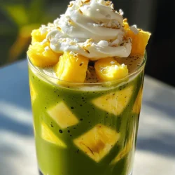 Using fresh pineapple chunks makes this drink bright and sweet. Choose ripe, juicy pineapples for the best flavor. Cut the pineapple into small pieces to help with blending. You can also freeze the chunks ahead of time for a colder drink. Coconut milk adds a creamy texture to the frappe. You can use full-fat coconut milk for richness or lite coconut milk for a lighter option. Almond milk works too if you prefer a nutty flavor. Both choices make this drink delicious and smooth. This recipe needs matcha powder to give it a unique taste. Matcha has a rich green color and earthy flavor. Honey or agave syrup sweetens the drink. Adjust the sweetness to your liking. You can top your frappe with whipped cream for extra indulgence. Toasted coconut flakes add a lovely crunch on top. For the full recipe, check out the [Full Recipe]. Start with your blender. Add 1 cup of fresh pineapple chunks and 1 cup of coconut milk. Blend these until they are smooth. This step creates a creamy, fruity base for your frappe. The fresh pineapple gives a burst of flavor and natural sweetness. Coconut milk adds a rich, smooth texture. Enjoy the tropical smell as you blend! Now, it's time to add matcha. Add 1 tablespoon of matcha powder to your blend. Matcha brings a vibrant green color and a unique taste. Next, add 1 to 2 tablespoons of honey or agave syrup, depending on how sweet you want it. Finally, throw in 1 cup of ice cubes. Blend again until everything is frothy and combined. This drink will be refreshing and energizing! Taste your frappe to see if you want more sweetness. If you need it sweeter, add a bit more honey or agave. Blend briefly to mix it in. Now, pour the frappe into glasses. If you like, top with whipped cream for extra creaminess. Sprinkle toasted coconut flakes on top for a crunchy finish. Serve your Pineapple Matcha Frappe immediately with a straw or spoon. Enjoy your tasty summer drink! For the complete recipe, check out the Full Recipe. Choose a ripe pineapple for the best taste. Look for a pineapple with a sweet smell. The skin should have a golden hue. Press gently on the skin; it should give slightly. If the leaves pull out easily, it’s ripe. Use fresh chunks for a juicy and sweet flavor. You can make the drink sweeter by adding honey or agave syrup. Start with one tablespoon of sweetener. Blend and taste before adding more. Different pineapples can vary in sweetness. Adjust to your liking for the perfect balance. For a creamy texture, use coconut milk or almond milk. Blend the pineapple and milk until smooth. Add ice to make it frothy and refreshing. Blend until you see no chunks. If it’s too thick, add more milk. If it’s too thin, add more ice. Enjoy a smooth and cold drink! {{image_2}} You can easily make this frappe dairy-free. Use coconut milk or almond milk instead of regular milk. Both options give a creamy feel. Coconut milk adds a tropical twist. Almond milk keeps it light and nutty. You can also try oat milk for a different taste. Each choice makes the drink smooth and tasty. Want to change up the flavor? You can add different fruits. Mango, banana, or even strawberries blend well with pineapple. Each fruit adds a unique taste that pairs nicely with matcha. You could also try a hint of vanilla or mint. Just a small amount will lift the whole drink. If you want to skip honey or agave, there are other choices. Maple syrup or stevia are great substitutes. They can sweeten your frappe without adding too much sugar. You can also use dates for a natural sweetness. Just blend them in with the other ingredients. This way, you can keep it sweet and healthy. For the full recipe, check the details above. To keep your Pineapple Matcha Frappe fresh, store any leftovers in a sealed container. Place it in the fridge. Try to use it within 24 hours for the best taste. The frappe may separate after sitting. Just shake or stir before drinking. You can freeze Pineapple Matcha Frappe for later. Pour it into ice cube trays or freezer-safe bags. This way, you create easy-to-use portions. When you're ready to enjoy it, blend the frozen cubes with a bit of coconut milk. This will help bring back its creamy texture. If your frappe loses its chill, do not heat it. Instead, refresh it by adding ice or a splash of coconut milk. Blend it again to revive the frothy texture. You can also add a little sweetener if needed, ensuring it tastes just as good as the first sip. A Pineapple Matcha Frappe is a cold drink made with fresh pineapple and matcha. The drink is creamy and vibrant. I blend pineapple chunks with coconut milk and matcha powder. This creates a smooth, refreshing treat. It is perfect for hot days. You can even add honey for a touch of sweetness. The drink is fun to make and looks great in a glass. Yes, you can use other fruits! Mango, banana, or even berries work well. Just remember to adjust the sweetness based on the fruit. Each fruit brings a new flavor. If you want to try something different, mix and match! You can create your own unique Pineapple Matcha Frappe. The key is to keep it fresh and fun. This drink is quite healthy! It has fresh fruit, which is packed with vitamins. Matcha adds antioxidants and boosts energy. Coconut milk gives healthy fats that benefit your body. If you use honey or agave, you limit added sugars. With no dairy and fresh ingredients, this drink is a smart choice. Enjoy it as a snack or a treat on a sunny day. For the full recipe, check out the Pineapple Matcha Frappe section above! This blog post covered how to make a delicious Pineapple Matcha Frappe. We explored the best ingredients, step-by-step instructions, and helpful tips. You learned about dairy-free options, flavor variations, and how to store your drink. In closing, this recipe is fun and easy to make. Enjoy experimenting with flavors and sharing your creations. You will love this healthy drink!