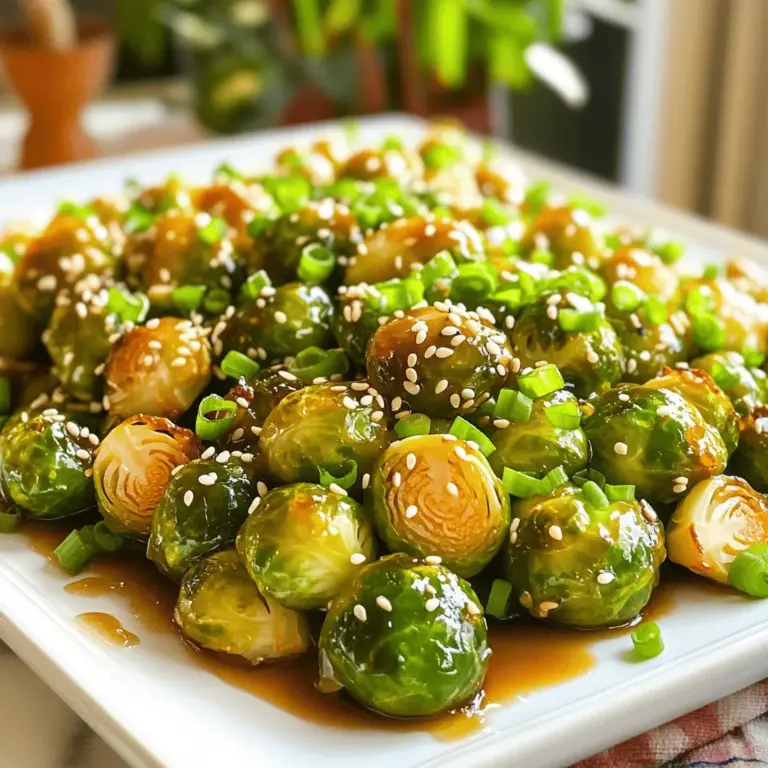 To make this tasty dish, you need a few main items. Here’s what you will use: - 1 lb Brussels sprouts, trimmed and halved - 2 tablespoons olive oil - 2 tablespoons honey - 1 tablespoon soy sauce - 1 teaspoon chili flakes (adjust to taste) - 2 cloves garlic, minced - Salt and pepper to taste - 1 tablespoon sesame seeds (for garnish) - 2 green onions, sliced (for garnish) These ingredients create a nice blend of sweet and spicy. The Brussels sprouts get crispy and full of flavor. You can add more ingredients to boost the taste. Here are some ideas: - Crushed peanuts for crunch - Red bell pepper for sweetness - Ginger for a fresh kick - Lemon juice for brightness Adding these can change the dish. Feel free to experiment and find what you like best! You will need some simple tools to make this dish. Here’s what to gather: - A large mixing bowl - A baking sheet - Parchment paper (for easy cleanup) - A spatula for tossing These tools help you mix and roast the Brussels sprouts perfectly. Grab them before you start cooking! For more details, check out the Full Recipe. First, gather your ingredients. You need: - 1 lb Brussels sprouts, trimmed and halved - 2 tablespoons olive oil - 2 tablespoons honey - 1 tablespoon soy sauce - 1 teaspoon chili flakes (adjust to taste) - 2 cloves garlic, minced - Salt and pepper to taste - 1 tablespoon sesame seeds (for garnish) - 2 green onions, sliced (for garnish) Next, preheat your oven to 425°F (220°C). In a large bowl, mix the halved Brussels sprouts with olive oil, honey, soy sauce, chili flakes, minced garlic, salt, and pepper. Toss them well. This ensures every sprout gets flavor. Spread the coated Brussels sprouts on a lined baking sheet. Lay them out in a single layer. This helps them roast evenly. Now, place the baking sheet in the oven. Roast for 20-25 minutes. Halfway through, stir them. This step gives them that crispy outside and soft inside. Once they’re done, take them out of the oven. Sprinkle sesame seeds and sliced green onions on top. This adds a nice crunch and fresh taste. Serve them warm on a large white platter. Drizzle with any leftover sauce for a beautiful finish. Enjoy this sweet and spicy dish as a side or a tasty snack. For the complete recipe, check out the Full Recipe section. Start with fresh Brussels sprouts. Look for ones that are bright green and firm. Trim the ends and slice them in half for even cooking. Toss them well in the oil and seasoning to coat every piece. Spread them out on the baking sheet. If they are too close together, they may steam instead of roast. You can make this dish your own! If you like it sweeter, add more honey. If you want more heat, increase the chili flakes. Taste the mixture before roasting to find your perfect balance. Remember, flavors often deepen during cooking. Don’t skip the preheating step. A hot oven helps create crispy edges. Avoid overcrowding your baking sheet. This can lead to soggy Brussels sprouts. Also, make sure to stir them halfway through cooking. This helps them cook evenly and get that nice golden brown. {{image_2}} You can change the taste of your sweet and spicy Brussels sprouts. Try adding balsamic vinegar for a tangy twist. If you like citrus, use fresh orange juice instead of honey. Add some maple syrup for a richer sweetness. For a smoky flavor, mix in smoked paprika or chipotle powder. Each change brings a new life to this dish. This recipe is easy to adapt for everyone. To keep it vegan, replace honey with agave syrup. You can also try coconut sugar as a sweetener. If you want a creamy touch, serve it with a vegan yogurt sauce. These small changes make this dish suitable for all diets. Sweet and spicy Brussels sprouts shine as a side dish. Pair them with roasted chicken for a balanced meal. They also go well with grilled tofu or fish. Serve them alongside rice or quinoa for a hearty plate. Don’t forget to drizzle some leftover sauce over your main dish for extra flavor. For the full recipe, check out the Sweet and Spicy Brussels Sprouts recipe. To store leftover Brussels sprouts, let them cool to room temp. Place them in an airtight container. They can last for up to three days in the fridge. If you want to keep them longer, consider freezing them. Reheating Brussels sprouts is simple. You can use the oven or the stovetop. For the oven, set it to 350°F (175°C). Spread the sprouts on a baking sheet and heat for about 10-15 minutes. On the stovetop, add a bit of oil to a pan and heat them for about 5-7 minutes. This helps keep them crispy. To freeze, first roast the Brussels sprouts as per the full recipe. Let them cool completely. Then, spread them out on a baking sheet and freeze for about an hour. Once frozen, transfer them to a freezer bag. They can be stored for up to three months. When ready to eat, you can roast them straight from the freezer. Brussels sprouts are packed with vitamins. They are rich in Vitamin C, which boosts your immune system. They also contain Vitamin K, good for bone health. These tiny cabbages have fiber that aids digestion. They help you feel full and support a healthy weight. Yes, you can use frozen Brussels sprouts. They save time and are still tasty. Just thaw them before cooking. Pat them dry to avoid excess water. This helps them crisp up nicely in the oven. To add more heat, increase the chili flakes. You can also add fresh chili or hot sauce. Try mixing in some sriracha or cayenne pepper for an extra kick. Adjust to your taste for that perfect spicy balance. These Brussels sprouts pair well with many dishes. Serve them alongside grilled chicken or fish. They also work great with rice or quinoa. Add them to a salad for a crunchy twist. They make any meal pop with flavor! For the full recipe, please refer to the above section. You’ll find all the ingredients and steps you need to create this mouthwatering dish. Enjoy your cooking adventure! You now know how to make sweet and spicy Brussels sprouts. We covered the key ingredients, steps to prepare them, and tips to get them just right. I shared fun variations and how to store leftovers. Remember, cooking is about trying new things and having fun. Don’t be afraid to experiment with flavors. Enjoy the process and share your tasty results with others. Happy cooking!