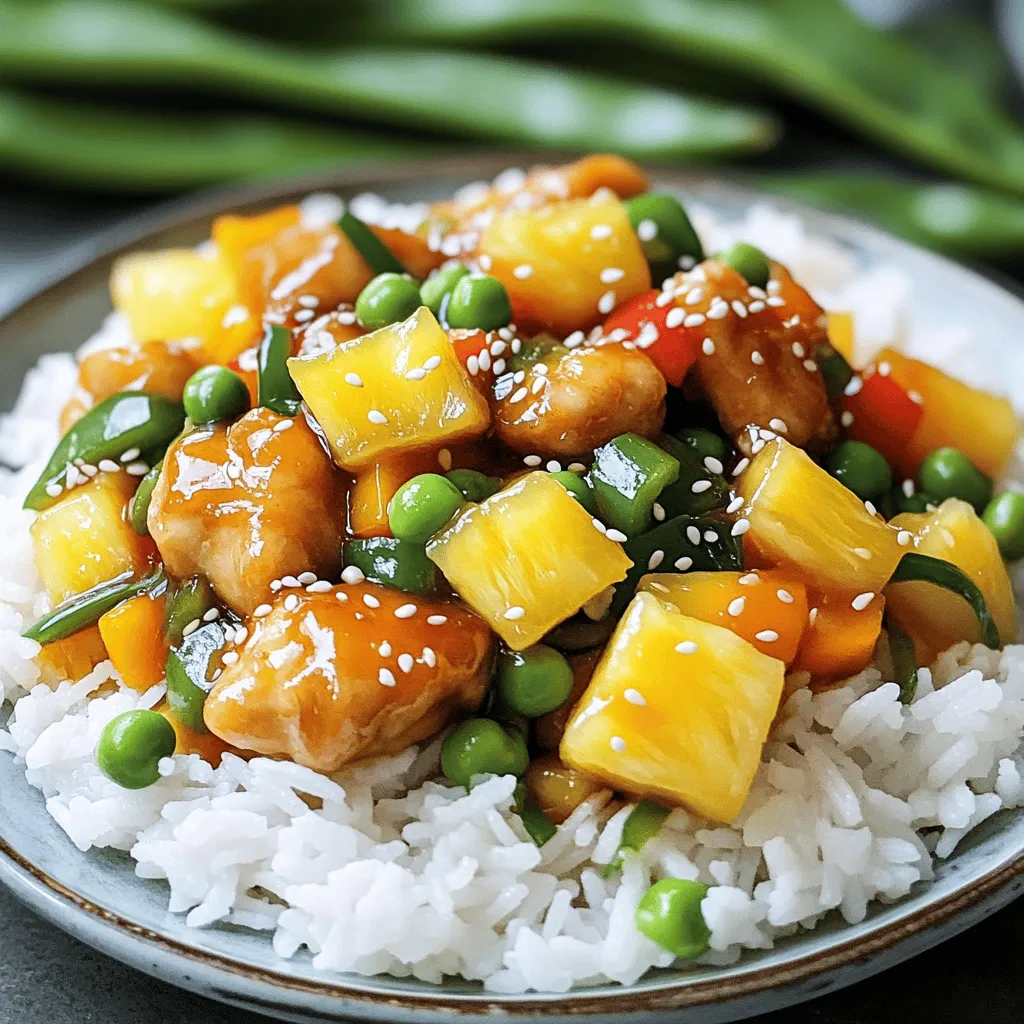 This sweet and sour chicken recipe is quick and easy. It takes only 30 minutes to make. You will enjoy bright flavors and tender chicken. The mix of fresh veggies and sweet sauce makes it a hit. - Chicken - 1 lb boneless chicken breast, cut into bite-sized pieces. - Vegetables - 1 bell pepper (red or yellow), chopped. - 1 cup sugar snap peas. - 3 green onions, chopped (white and green parts separated). - 2 cloves garlic, minced. - 1 cup pineapple chunks (fresh or canned). - Sauce Components - 1/4 cup soy sauce (low sodium). - 1/4 cup apple cider vinegar. - 1/3 cup brown sugar. - 1 tablespoon ketchup. - 1 teaspoon ginger, grated. - Salt and pepper to taste. Gather these ingredients for a tasty meal. Use fresh and high-quality items for the best flavor. Enjoy making this dish with the full recipe as a guide. Seasoning and Coating Chicken Start by taking your chicken pieces. Place them in a bowl. Sprinkle salt and pepper over the chicken. Mix well to coat all sides. Next, add the cornstarch. Toss the chicken until it is fully coated. This step adds a nice crunch when cooked. Cooking the Chicken Heat vegetable oil in a large skillet or wok. Use medium-high heat for best results. Once the oil is hot, add the chicken pieces. Fry them for about 5 to 7 minutes until golden brown. Make sure to turn them so they cook evenly. After cooking, remove the chicken and set it aside on a plate. Sautéing Vegetables In the same pan, lower the heat to medium. Add the chopped bell pepper and sugar snap peas. Stir and cook for about 3 minutes. You want them to soften but still be crisp. Next, add the pineapple chunks and minced garlic. Stir-fry for another 2 minutes until the garlic smells great. Making the Sauce In a small bowl, mix the soy sauce, apple cider vinegar, brown sugar, ketchup, and grated ginger. Whisk until smooth. This sauce gives your dish that sweet and tangy flavor we all love. Final Assembly Return the cooked chicken to the skillet. Pour the sauce over the chicken and veggies. Stir everything together to coat well. Let it simmer for about 5 minutes. This helps the sauce thicken and stick to the chicken and vegetables. Adjusting Seasoning After simmering, taste your dish. If needed, adjust the seasoning with more salt or pepper. If you want it sweeter, add a bit more brown sugar. When it’s just right, remove the skillet from the heat. Enjoy your Sweet and Sour Chicken! For the full recipe, check out the earlier section. To make sweet and sour chicken shine, balance salt and sweetness. Start with a pinch of salt to enhance the chicken's flavor. Then, add sugar for sweetness. The sugar works with the vinegar to create that iconic taste. Taste as you go! Adjust the salt and sugar until you hit that perfect note. This balance turns a good dish into a great one. Fresh herbs add a pop of flavor. Use green onions as a garnish. They bring a crispness that lifts the dish. Just chop the green parts and sprinkle them on top before serving. You can also add sesame seeds for a nutty touch. These simple garnishes make your plate look and taste stunning. I prefer frying the chicken for this recipe. Frying gives the chicken a crisp outside and juicy inside. Just use enough oil to coat the pan. If you want a healthier option, bake it! Coat the chicken with cornstarch, place it on a baking sheet, and bake until golden. Baking takes a bit longer, but it still tastes great. To save time, prep all your ingredients first. Chop the veggies and mix the sauce before cooking. This way, you won’t feel rushed as you cook. When you fry the chicken, do it in batches if needed. This prevents overcrowding and keeps it crispy. With these tips, you can whip up sweet and sour chicken like a pro! {{image_2}} You can switch up the protein in sweet and sour chicken. If you want a meat-free option, try using tofu. Tofu takes on flavors well. Just press it to remove water and cut it into cubes. Cook it until it’s crispy. Then, follow the same steps in the recipe. Shrimp is another great choice. Use peeled and deveined shrimp. Add them to the pan after the veggies. Cook for just a few minutes until they turn pink. This gives your dish a nice twist. If you prefer beef, try using thinly sliced flank steak. Marinate it in the sauce for more flavor. Stir-fry it until it’s cooked through. The beef will add a rich taste to the meal. For those watching carbs, you can make low-carb versions of sweet and sour chicken. Replace the sugar with a sugar substitute. You can also use cauliflower rice instead of regular rice. This keeps the dish light and tasty. Want to add some heat? Spice up your dish with red pepper flakes or sriracha. Just add a little at a time to find your desired heat level. This extra kick can balance the sweetness nicely. These variations keep your sweet and sour chicken fresh and exciting. Explore these options to find your favorite version! Refrigeration Tips Store leftover sweet and sour chicken in an airtight container. Keep it in the fridge for up to three days. Make sure it cools before sealing. This helps keep flavors fresh and safe. Freezing Guidelines You can freeze sweet and sour chicken for up to three months. Use a freezer-safe container or bag. Remove as much air as possible to avoid freezer burn. Thaw in the fridge before reheating. Best Methods to Reheat The best way to reheat sweet and sour chicken is in a skillet. Heat it over medium heat. Stir gently until it warms through. You can also use a microwave. Heat in short bursts, stirring in between, to avoid hot spots. Avoiding Soggy Vegetables To keep veggies crisp, don't overheat them. If using the microwave, add a paper towel over the dish. This helps absorb extra moisture. Stirring while reheating also keeps the texture nice. Enjoy your flavorful dish even when reheated! For the complete recipe, check the Full Recipe section. Can I use frozen chicken? Yes, you can use frozen chicken. Just thaw it completely first. This keeps the texture nice. If you use frozen chicken, it may take longer to cook. Ensure the chicken reaches 165°F for safety. What sides pair well with sweet and sour chicken? Sweet and sour chicken goes well with rice. You can serve it over white rice or brown rice. Noodles also make a great side. Steamed veggies are a healthy option too. Try simple salads for a refreshing touch. Key Nutritional Facts Sweet and sour chicken is tasty but can be high in sugar. A serving has about 300 calories. It provides protein from the chicken and vitamins from vegetables. The dish has carbs mainly from the sauce and rice. Healthier Ingredient Swaps To make this dish healthier, consider using less sugar. You can substitute honey or agave syrup. Use low-sodium soy sauce to cut back on salt. Also, try adding more veggies for extra fiber and nutrients. Can I make a vegetarian version? Yes, you can make a vegetarian version. Use tofu instead of chicken. Firm tofu works best. You can also use tempeh or seitan for protein. Make sure to coat and fry them the same way. What can I use instead of apple cider vinegar? If you don’t have apple cider vinegar, use rice vinegar. It adds a similar tang. You can also try white vinegar but use less, as it’s stronger. Lemon juice works in a pinch too, adding a fresh twist. You learned how to make sweet and sour chicken step by step. Start with fresh ingredients like chicken and veggies. Then, follow simple cooking methods, like frying or baking. Remember to balance flavors with salt and herbs. You can also try fun variations or healthier swaps. Store leftovers properly, and reheat them without losing crunch. Experiment with sides that match well with this dish. Cooking can be fun and easy, and now you have the tips to enjoy it!
