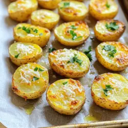 - 1.5 pounds baby potatoes, halved - 1/4 cup olive oil - 4 cloves garlic, minced - 1/2 cup grated Parmesan cheese - 1 teaspoon dried rosemary - 1 teaspoon dried thyme - Salt and pepper to taste - Fresh parsley, chopped (for garnish) The key to perfect crispy garlic Parmesan potatoes lies in the right ingredients. Baby potatoes work best because they are small and tender. Their skins get nice and crispy while the insides stay soft. Using good olive oil adds flavor and helps achieve that crispy texture. You can choose extra virgin for a fruity taste or regular for a lighter flavor. Garlic is a must in this dish. Freshly minced garlic gives a bold taste. The Parmesan cheese adds richness and a nice salty punch. Dried rosemary and thyme enhance the flavor, making the dish even better. Don't forget salt and pepper to season your potatoes. - Alternative to baby potatoes: You can use Yukon gold or red potatoes. They have a similar texture and flavor. - Types of olive oil: Extra virgin is the best choice. It gives a rich taste. Regular olive oil works too, but may lack depth. - Cheese variations: Try using Pecorino Romano for a sharper taste. Cheddar is another option for a creamier finish. Check out the Full Recipe for detailed steps to create this delicious side dish! 1. Preheat your oven to 425°F (220°C). This helps the potatoes cook evenly. 2. Line a baking sheet with parchment paper. This makes cleanup easy. 3. In a large mixing bowl, add 1.5 pounds of halved baby potatoes. 4. Pour in 1/4 cup of olive oil. This adds flavor and helps with crispiness. 5. Add 4 cloves of minced garlic, 1 teaspoon of dried rosemary, and 1 teaspoon of dried thyme. 6. Sprinkle salt and pepper to taste. 7. Toss all ingredients well. Ensure each potato is coated nicely. 1. Spread the coated potatoes on the baking sheet in one layer. 2. Roast them in the oven for 25-30 minutes. They should turn golden brown. 3. Halfway through, flip the potatoes for even cooking. This ensures all sides get crispy. 1. Once the potatoes are crispy, take them out of the oven. 2. Sprinkle 1/2 cup of grated Parmesan cheese on top. 3. Return them to the oven for 5 more minutes. This melts the cheese and gives it a nice color. 4. Let the potatoes cool for a few minutes. 5. Garnish with fresh chopped parsley before serving. For the full recipe, check out the detailed instructions above. Enjoy these crispy garlic Parmesan potatoes with your favorite meal! To get crispy garlic Parmesan potatoes, cooking time and temperature are key. Set your oven to 425°F (220°C). This high heat helps the potatoes brown and crisp up nicely. Always use a good baking sheet. A heavy-duty one prevents warping and ensures even cooking. You can boost flavor by adding more herbs and spices. Try adding paprika for a smoky taste or Italian seasoning for extra zest. Adjust the garlic levels too. If you love garlic, add more cloves. If you prefer a milder taste, use less. Garnishing your potatoes makes them look even better. Sprinkle fresh parsley on top for a pop of color. You can serve these potatoes with grilled meats or as a side for pasta dishes. They pair well with any meal, adding a delightful crunch. For the full recipe, check out the details above. {{image_2}} You can make these potatoes even cheesier. Try adding different cheese types. Cheddar, Gouda, or even a creamy cheese like Brie can work well. Each cheese brings its own flavor. Melting cheese on top gives a rich taste that everyone loves. To add creaminess, mix cream cheese or sour cream into the potato mix. This makes the dish richer. You can also drizzle melted cheese on top after baking. This adds a gooey texture that pairs well with the crispy potatoes. Want some heat? Adding spice can elevate your dish. Red pepper flakes or cayenne pepper are great options. Just a pinch can make a big difference. You might also try mixing in spices like smoked paprika or chili powder. These add depth to the flavor. Remember, balance is key. You can still enjoy the garlic and Parmesan with a spicy kick. Changing the herbs can bring new life to your potatoes. You can swap in fresh herbs like basil, chives, or dill. Fresh herbs add a bright flavor to each bite. Seasonal ingredients are also fun to use. In the fall, add sage or thyme. In the summer, try fresh parsley or cilantro. This keeps the dish exciting and fresh. Each season offers a chance to try something new with your crispy garlic Parmesan potatoes. For more details on making these variations, check out the Full Recipe. Store your leftover crispy garlic Parmesan potatoes in the fridge. Use an airtight container. This helps keep them fresh and tasty. They will last for about three days. Make sure the potatoes cool down before putting them in the container. This prevents moisture build-up. You can reheat these potatoes in two ways: the oven or the microwave. The oven gives the best results. Preheat the oven to 375°F (190°C). Spread the potatoes on a baking sheet. Heat for about 10-15 minutes until crispy again. If you are in a hurry, use the microwave. Place the potatoes in a microwave-safe dish. Cover them with a damp paper towel. Heat in short bursts of 30 seconds. This helps keep them moist but may make them less crispy. To keep your potatoes crispy, avoid the microwave if you can. If you use it, try to crisp them in a hot pan after. This can bring back some of that crunch. Can you freeze crispy garlic Parmesan potatoes? Yes, but they might lose some crispiness. If you want to freeze them, let them cool entirely first. Then, place them in a single layer on a baking sheet. Freeze for 1-2 hours until solid. After that, transfer them to a freezer bag. Remove as much air as possible. When you're ready to eat them, thaw in the fridge overnight. Reheat in the oven for the best texture. For more details, check the Full Recipe. To make your garlic parmesan potatoes extra crispy, focus on a few key steps. First, use a high oven temperature of 425°F (220°C). This helps the outside get nice and brown. Second, make sure to spread the potatoes out in a single layer on the baking sheet. Crowding them may lead to steaming instead of crisping. Third, flip the potatoes halfway through cooking to ensure all sides crisp up evenly. Yes, you can use regular potatoes if you prefer. Just cut them into smaller pieces, about the same size as halved baby potatoes. This helps them cook evenly. Also, adjust the cooking time as larger pieces may take longer to become crispy. Leftover crispy garlic parmesan potatoes can last about 3 to 5 days in the fridge. Store them in an airtight container to keep them fresh. However, they will lose some crispiness over time. You can prep the potatoes ahead of time. Cut the potatoes and toss them with olive oil and seasonings. Then, store them in the fridge for up to a day. When you're ready, roast them as directed in the Full Recipe. This saves time and makes serving easier. The best way to reheat crispy garlic parmesan potatoes is in the oven. Preheat your oven to 400°F (200°C) and spread the potatoes on a baking sheet. Heat for about 10-15 minutes until they are warm and crispy again. Avoid using the microwave, as it can make them soggy. In this post, we explored a tasty recipe for crispy garlic parmesan potatoes. We covered the ingredients, offered substitution options, and provided clear steps for prep and cooking. I shared tips to enhance flavor and achieve perfect crispiness. You now know how to store and reheat your leftovers too. Enjoy making this dish and trying the variations. Simple, delicious potatoes can bring joy to any meal. Happy cooking!