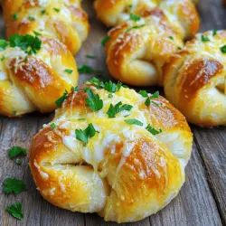 - 1 lb pizza dough (store-bought or homemade) - 1/4 cup unsalted butter, melted - 4 cloves garlic, minced - 1 teaspoon Italian seasoning - 1/2 cup grated Parmesan cheese - 1/2 cup shredded mozzarella cheese - Fresh parsley, chopped (for garnish) - Salt to taste To make garlic knots, you need simple ingredients. The pizza dough is the base. You can buy it or make it yourself. Butter and garlic give the knots a rich flavor. Italian seasoning adds a nice touch. The cheese brings a gooey texture, and fresh parsley brightens the dish. Don't forget salt to enhance all the flavors. - Additions for extra flavor (e.g., red pepper flakes) - Alternative cheeses or toppings You can get creative with your garlic knots. Want some heat? Add red pepper flakes. You could also try different cheeses like feta or cheddar. Feel free to mix and match toppings to fit your taste. - Baking sheet - Parchment paper - Rolling pin To make these knots, you will need a few tools. A baking sheet is essential for cooking. Parchment paper helps prevent sticking. A rolling pin is great for flattening the dough. These tools make the process easier and more fun. For the full recipe, check out [Full Recipe]. 1. Preheat your oven to 400°F (200°C). This step helps the knots bake evenly. 2. On a floured surface, roll out the pizza dough into a rectangle. Aim for about 1/4 inch thick. 3. Cut the dough into strips about 1 inch wide and 5 inches long. Use a sharp knife or pizza cutter for clean edges. 1. Take each strip and tie it into a knot. Start by crossing the ends over each other. 2. Tuck the ends underneath the knot. This helps keep the shape during baking. 3. Place the knots on a baking sheet lined with parchment paper. Make sure to leave space between them. 1. In a small bowl, combine the melted butter, minced garlic, Italian seasoning, and a pinch of salt. Mix until well combined. 2. Brush the garlic butter mixture generously over each knot. Make sure to coat them well, reserving some for later. 3. Bake the knots in the preheated oven for 12-15 minutes or until they turn golden brown. Watch closely to avoid burning. 4. Remove the knots from the oven and sprinkle grated Parmesan cheese on top while they are hot. This will melt slightly. 5. Drizzle the reserved garlic butter over the knots. Then add shredded mozzarella cheese on top. 6. Finally, garnish with chopped fresh parsley before serving. Enjoy the warm, cheesy goodness! For the complete recipe, check out the Full Recipe section. To get the best texture for your garlic knots, use the right dough consistency. The dough should be soft and slightly sticky but not wet. If it feels too dry, add a bit of water. For knot size, aim for about 1 inch wide and 5 inches long strips. This size is perfect for baking and keeps the knots fluffy. To make the garlic flavor pop, use fresh garlic instead of garlic powder. You can also add red pepper flakes for a little heat. Try mixing in fresh herbs like basil or oregano. These will give your knots a fresh taste. A sprinkle of grated cheese on top before baking adds extra flavor too. Ovens can vary, so keep an eye on your knots. If you have a convection oven, they may bake faster. Start checking them at 10 minutes. The knots should turn golden brown and smell delicious. To check for doneness, gently tap the bottom. It should sound hollow. For the full recipe, check out the complete guide on making these tasty garlic knots! {{image_2}} You can easily change the cheese in your garlic knots. Try using feta for a tangy twist. Cheddar melts well and adds a rich flavor. Mix herbs like oregano or thyme into your cheese. This creates a burst of flavor with every bite. For those who enjoy heat, add red pepper flakes to the garlic butter. You can also chop jalapeños and mix them in. This adds a nice kick to your knots. Pair these spicy knots with ranch or blue cheese dip for a creamy contrast. It balances the heat and makes each bite delightful. Surprisingly, garlic knots can also be sweet! Combine garlic with a sprinkle of cinnamon. This brings a unique flavor to your knots. Drizzle a little honey on top for added sweetness. Consider serving them with a scoop of vanilla ice cream for dessert. It's a fun twist that everyone will love. For more ideas, check the Full Recipe for variations. To keep leftover garlic knots fresh, let them cool first. Place them in an airtight container. This helps keep them soft. You can also wrap them in foil or plastic wrap. Store the knots in a cool, dry place for up to two days. You can freeze garlic knots before or after baking. To freeze before baking, shape the knots and place them on a baking sheet. Make sure they are not touching. Freeze them for about an hour. Once frozen, transfer them to a freezer bag. This way, they won’t stick together. To freeze after baking, let them cool completely first. Then, wrap them tightly in plastic wrap and place them in a freezer bag. For reheating, bake them at 350°F (175°C) for about 10-15 minutes. This warms them up nicely. Garlic knots last about 3-5 days in the fridge. You should always check for signs of spoilage. Look for mold or an off smell. If they feel hard or dry, they may not taste good anymore. Always trust your senses when it comes to food safety. You can use dough from bread, biscuit, or crescent roll recipes. For a quick option, try store-bought bread dough. Just follow the same steps for tying knots. This gives you a soft, chewy texture. You can even make your own dough if you prefer. Mix flour, yeast, water, and salt, and let it rise. This way, you can control the flavors and textures. Yes, you can use garlic powder, but the taste will change. Fresh garlic gives a bold, vibrant flavor. Garlic powder has a milder taste. If you use garlic powder, use one teaspoon for every clove. Mix it into the melted butter for even flavor. Fresh garlic also adds a nice texture. So, try both to see what you like best! Garlic knots pair well with marinara sauce for dipping. You can also serve them with Alfredo sauce or olive oil with herbs. A fresh salad is great for a balanced meal. Try them alongside pasta dishes, too. They add a nice touch to any Italian meal, making it more fun and tasty. To reheat garlic knots, use the oven or air fryer. Preheat your oven to 350°F (175°C). Place the knots on a baking sheet and cover them with foil. Heat for about 10 minutes. For an air fryer, set it to 300°F (150°C) and heat for 5 minutes. This keeps them crispy on the outside and soft inside. Avoid using the microwave, as it may make them chewy. In this post, we covered the key ingredients and steps to make garlic knots. You learned about the required and optional ingredients, along with handy tips for perfect texture. I shared some fun variations, like spicy or sweet garlic knots, to help you get creative. Whether you bake them for a snack or a meal, these knots are sure to impress. Enjoy crafting your garlic knots while experimenting with flavors. Each bite promises to be delicious!