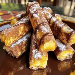 - 4 slices of thick bread (challah or brioche recommended) - 2 large eggs - 1 cup milk - 1 tsp vanilla extract - 1 tsp ground cinnamon - 1/2 cup granulated sugar - 1/4 cup unsalted butter, melted - Powdered sugar for dusting - Chocolate sauce (for dipping) Accurate measurements are key for great cooking. Using the right amounts ensures your dish tastes just right. Here’s how to measure properly: - Liquid Ingredients: Use a clear measuring cup. Pour in the liquid until it reaches the desired mark. Look at it at eye level for exactness. - Dry Ingredients: Use dry measuring cups. Spoon the ingredient into the cup, then level it off with a straight edge. Avoid packing it down. You can swap ingredients to fit your needs. Here are some fun ideas: - Alternative Bread: You can use sourdough, Texas toast, or even gluten-free bread if you want a different flavor or texture. - Dairy-Free Options: For a dairy-free treat, use almond milk or oat milk instead of regular milk. You can also use a flax egg instead of regular eggs for a vegan version. For the full recipe, check out the details to make these tasty churro French toast sticks. To make the churro coating, take a shallow bowl. In it, mix granulated sugar and ground cinnamon. Use a fork to blend them well. The goal is to create a lovely cinnamon sugar mix. Set this bowl aside for later. In a different bowl, crack the eggs. Add the milk and vanilla extract to the eggs. Use a whisk to mix them together. Whisk until the mixture is smooth and well combined. This step ensures that each stick has good flavor and texture. Heat a non-stick skillet over medium heat. Add a tablespoon of melted butter to the skillet. Make sure the butter coats the bottom well. Once hot, place a few bread sticks in the skillet. Do not overcrowd the skillet. Cook each side for about 2-3 minutes. You want them golden brown and crispy. After cooking, transfer each stick to the cinnamon sugar mix. Roll them until they are well coated. Enjoy this sweet treat! To get a crispy outside and soft inside, follow these tips: - Use thick bread: Bread like challah or brioche holds moisture well. - Dip briefly: Don’t soak the bread too long in the egg mixture. Quick dips work best. - Hot skillet: Ensure your skillet is hot before adding the sticks. This helps crisp them up. - Butter: Use enough butter to coat the skillet, but don’t drown the sticks. Here are some fun ways to present your churro French toast sticks: - Stand them up: Arrange the sticks upright on a plate like a tower. This looks great and is easy to grab. - Garnish: Drizzle chocolate sauce on top and dust with powdered sugar. It adds flair! - Side dips: Serve with extra chocolate sauce or caramel for dipping. This makes breakfast even more fun. Watch out for these common errors to keep your sticks perfect: - Overcrowding the skillet: Cook in batches. Too many sticks at once can steam instead of crisp. - Not letting excess batter drip off: Allow some of the egg mixture to fall off. This prevents sogginess. Use these tips to elevate your churro French toast sticks to a new level. For a complete guide, check out the Full Recipe. {{image_2}} You can make churro French toast sticks even more fun by adding spices. Try a hint of nutmeg or a pinch of cardamom for a warm, cozy flavor. You can also switch things up with chocolate. Just drizzle some melted chocolate on top or dip the sticks in chocolate sauce. Caramel is another great choice. It adds a sweet and smooth touch that pairs well with the cinnamon. If you need a gluten-free option, use gluten-free bread. There are many great brands that taste just as good. For those watching sugar, you can use a low-sugar sweetener instead of granulated sugar. This way, you can enjoy the flavor without the extra calories. Explore flavors from around the world! Add a touch of coconut for a tropical vibe. Or, try some matcha powder for a unique green tea flavor. You can even add spices from different cuisines, like cardamom for an Indian twist or vanilla for a French flair. Each variation brings a new and exciting taste to your breakfast. For the full recipe, check out the main article. To store leftover Churro French Toast Sticks, place them in an airtight container. They stay fresh in the fridge for up to three days. For longer storage, freeze them. To freeze, wrap each stick tightly in plastic wrap. Then, place them in a freezer-safe bag. This way, they last for up to two months. Reheating is simple. For the best results, use an oven or toaster oven. Preheat to 350°F (175°C). Place the sticks on a baking sheet and heat for about 10 minutes. You can also use a microwave, but they may become soft. If you do use a microwave, heat in short bursts, checking often. Churro French Toast Sticks can last in the fridge for about three days. In the freezer, they last up to two months. Always check for signs of spoilage before eating leftovers. This ensures you enjoy them at their best. To make Churro French Toast Sticks, start by whisking eggs, milk, and vanilla in a bowl. Slice thick bread into sticks. Dip each stick in the egg mix, then cook in a skillet with melted butter. Once golden, coat them in a cinnamon-sugar mix. Serve warm and enjoy! For the full recipe, check above. You can use regular bread. However, brioche or challah makes it richer and softer. Other breads may lack the same texture and flavor. They might be too dense or chewy, which changes the overall taste. Besides chocolate sauce, try caramel sauce or maple syrup. You can also serve them with fruit compote or whipped cream. Each dip adds a new twist to the flavor. To make this recipe vegan, replace eggs with flaxseed meal or chia seeds mixed with water. Use almond or oat milk instead of regular milk. For butter, try coconut oil or vegan butter. Yes, you can prepare the egg mixture ahead of time. Store it in the fridge for up to one day. Just give it a quick whisk before using. This saves time for busy mornings! You can enjoy making Churro French Toast Sticks using simple ingredients and clear steps. This recipe guides you through measuring, cooking, and even offers tips for texture and flavor. You will learn about substitutions, variations, and how to store leftovers properly. Remember, having fun in the kitchen is key. Experiment with flavors and find what you love best. With practice, you'll make these tasty sticks a family favorite. Happy cooking!