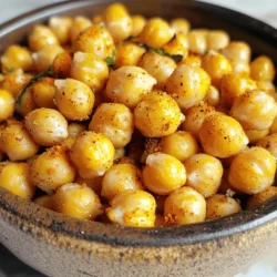 - 1 can (15 oz) chickpeas, drained and rinsed - 1 tablespoon olive oil - Seasonings: garlic powder, smoked paprika, ground cumin, salt, black pepper - Optional ingredient: pinch of cayenne pepper for extra heat The chickpeas are the star of this snack. You need them to be dry for the best crunch. Use a clean towel or paper towels to pat them dry. This step is key! The olive oil adds a nice richness. It helps the spices stick and makes them crispy. You can also add a pinch of cayenne for some heat. Just a little will give your snack a nice kick. You can try different oils for air frying. Avocado oil works great and has a high smoke point. You can also use coconut oil for a hint of sweetness. For spices, feel free to mix it up! Try onion powder or Italian herbs for a twist. You can even add some lemon zest for a fresh flavor. - Air fryer - Mixing bowl - Kitchen towel or paper towels - Measuring spoons The air fryer is essential for this recipe. It cooks the chickpeas evenly and makes them crispy. A mixing bowl helps combine the oil and spices with the chickpeas. Use a towel to dry them well. This will help you get that perfect crunch! - Preheat the air fryer to 400°F (200°C). - Dry the rinsed chickpeas thoroughly. This step is key. If they stay wet, they won’t get crispy. - In a bowl, combine chickpeas with olive oil and your chosen seasonings. - Make sure every chickpea gets an even coating of spices. This will give you great flavor in every bite. - Place the seasoned chickpeas in the air fryer basket. Make sure they are in a single layer. - Cook the chickpeas for 15-18 minutes. Shake the basket halfway through. This helps them cook evenly. - Check for doneness. They should look golden brown and crunchy. If they need more time, cook them for a few more minutes. Enjoy your crispy chickpeas as a snack or sprinkle them over salads or grain bowls for added crunch! You can find the full recipe for more details. To get crispy air fryer chickpeas, drying is key. After rinsing, use a towel to pat them dry. The drier they are, the better they crisp. You want to remove as much moisture as you can. Next, set your air fryer to 400°F (200°C). This high heat makes the chickpeas crunchy while keeping them tender inside. One common mistake is overcrowding the basket. If you pile too many chickpeas in, they won’t cook evenly. Cook them in batches if needed. Also, watch the cooking time closely. I recommend shaking the basket halfway through. This helps them cook evenly and turn golden brown. You can boost flavor in many ways. Try adding herbs like rosemary or thyme after cooking. They give a fresh taste. You can also play with spices. Consider adding curry powder or nutritional yeast for a cheesy flavor. These simple changes can make your crispy chickpeas even more exciting. Check the [Full Recipe](#) for more tips on seasoning. {{image_2}} You can play with flavors to make your crispy air fryer chickpeas even more fun. - Sweet options: Try mixing in cinnamon and sugar. This gives a warm, sweet crunch that is great for snacking. - Spicy variations: Use hot sauce or chili powder for a kick. This adds heat and a bold flavor to your snack. Crispy chickpeas are not just for munching. You can use them in many ways. - Topping for salads or grain bowls: They add a nice crunch and protein boost to your meals. Sprinkle them over your salad for extra texture. - Pairing with dips like hummus or yogurt: They make a great dipper. Just grab a chickpea and scoop up your favorite dip. Chickpeas are an excellent choice for a healthy snack. - Benefits of chickpeas: They are high in fiber and protein. This helps keep you full and satisfied. They also support heart health. - Nutritional information per serving: One serving (about 1/4 cup) has around 120 calories, 6 grams of protein, and 5 grams of fiber. This makes them a smart choice for snacking. For the full recipe, check out the Crispy Air Fryer Chickpeas section above! To store leftover crispy chickpeas, let them cool completely first. This helps keep them crunchy. Place them in an airtight container. Glass jars or plastic containers work well for storage. Keep them at room temperature, away from moisture. If you want to re-crisp your chickpeas, use an air fryer. Just heat it to 350°F (175°C). Cook the chickpeas for about 5 minutes. This method keeps them crunchy. You can also use an oven for reheating. Spread them on a baking sheet and bake until crisp. Avoid using a microwave. It makes them soggy and chewy. Crispy chickpeas last about 3 to 4 days at room temperature. If you store them in the fridge, they can last a bit longer but may lose some crunch. Freezing is not recommended for crispy chickpeas. They do not hold up well in the freezer. For the best taste and texture, enjoy them fresh! To make the best crispy chickpeas, start by drying them well. Use a clean towel or paper towels to remove moisture. This step helps them get super crunchy. Preheat your air fryer to 400°F (200°C) for five minutes. Cook the chickpeas for 15 to 18 minutes. Shake the basket halfway through for even cooking. Watch them closely; they should turn golden brown and crunchy. Yes, you can use dried chickpeas! First, soak them overnight in water. Drain and rinse them, then cook them in boiling water for about one hour until they are tender. After cooking, dry them well before adding oil and spices. Then, follow the same steps for air frying. This method gives you fresh chickpeas with great flavor. Crispy chickpeas are a healthy snack option. They are high in protein and fiber, which helps keep you full. They are also low in saturated fat. However, watch the oil you use. Too much oil can add extra calories. If you use a light hand with olive oil, you will keep them healthy and tasty. To spice up your chickpeas, add more cayenne pepper or chili powder. You can also try adding hot sauce to the oil before tossing the chickpeas. For a different flavor, add paprika or curry powder. Taste the mixture before cooking to find your preferred spice level. For the complete preparation details for Crispy Air Fryer Chickpeas, see the [Full Recipe]. This guide covered how to make crispy air fryer chickpeas. We reviewed essential ingredients and tools, along with prepping and seasoning. I shared tips for extra crispiness and avoiding mistakes. You learned fun variations and health benefits. Finally, I explained storage and reheating methods. Crispy chickpeas are tasty, healthy, and easy to make. Enjoy experimenting with flavors and share your creations!