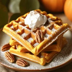 To make fluffy pumpkin spice waffles, gather these items: - 1 cup all-purpose flour - 1/2 cup whole wheat flour - 2 tablespoons brown sugar - 1 tablespoon pumpkin pie spice - 1 tablespoon baking powder - 1/2 teaspoon salt - 1 cup milk (or any plant-based milk) - 1 cup pumpkin puree (canned or homemade) - 2 large eggs - 1/4 cup vegetable oil (or melted coconut oil) - 1 teaspoon vanilla extract - Optional: Whipped cream and maple syrup for serving These ingredients create a warm, comforting flavor that feels like fall. The blend of all-purpose and whole wheat flour adds both fluffiness and nutrition. Pumpkin puree gives moisture and richness to each bite. The pumpkin pie spice brings warmth and a hint of sweetness. I like to use a mix of milk and eggs for a fluffy texture. Don't forget the optional toppings! Whipped cream and maple syrup elevate the waffles to a new level. For the full recipe, you can check out the entire guide. 1. Preheat the waffle iron. Set it according to the brand’s guide. This helps the waffles cook evenly. 2. Mix dry ingredients. In a large bowl, whisk together: - 1 cup all-purpose flour - 1/2 cup whole wheat flour - 2 tablespoons brown sugar - 1 tablespoon pumpkin pie spice - 1 tablespoon baking powder - 1/2 teaspoon salt This mix gives the base flavor and texture. 3. Combine wet ingredients. In a separate bowl, mix: - 1 cup milk (or plant-based milk) - 1 cup pumpkin puree (canned or fresh) - 2 large eggs - 1/4 cup vegetable oil (or melted coconut oil) - 1 teaspoon vanilla extract Ensure it’s smooth and well blended. 4. Fold wet and dry mixtures together. Pour the wet mix into the dry mix. Gently fold them until just combined. A few lumps are fine. This keeps your waffles fluffy. 5. Cooking the waffles. Lightly grease the preheated waffle iron. Pour the batter into the iron, based on its size. Close the lid and cook until golden brown, about 4-5 minutes. - Grease the waffle iron. Use cooking spray or a brush of oil. This prevents sticking. - Pour batter and cook time. Pour the right amount of batter. Do not overfill to avoid spills. Cook until the waffles look golden and crisp. - Keeping waffles warm. Once cooked, take them out. Keep them warm in a low oven. This way, they stay nice and toasty while you finish the batch. For more detailed cooking steps, check the Full Recipe. Enjoy making your fluffy pumpkin spice waffles! To make your waffles fluffy, don't overmix the batter. When you combine the wet and dry ingredients, stir gently. A few lumps are fine. Overmixing can make your waffles tough. Let the batter rest for about 10 minutes. This resting time helps the baking powder activate. It also gives the flour time to absorb the liquid, creating a lighter texture. For a beautiful presentation, stack the waffles on a plate. Dust them with powdered sugar. Sprinkle a bit of cinnamon on top for extra flavor. You can serve these waffles with whipped cream and maple syrup. Other tasty toppings include fresh fruit or nuts. Consider adding a dollop of yogurt for a creamy twist. One common mistake is overfilling the waffle iron. This can lead to a messy kitchen and uneven cooking. Always use the right amount of batter for your iron's size. Another issue is cooking temperature. If the iron is too hot, the outside cooks fast but the inside stays gooey. Make sure to follow your iron's instructions for the best results. {{image_2}} You can change the flavor of your fluffy pumpkin spice waffles in fun ways. One easy way is by adding chocolate chips to the batter. This adds a rich taste that pairs well with pumpkin. Use regular or mini chocolate chips, depending on your preference. Another option is to switch up the flour types. You can try almond flour or oat flour instead of all-purpose or whole wheat flour. These flours give a different taste and texture to your waffles. They are also great if you want to make your breakfast a bit healthier. If you need gluten-free waffles, you can use gluten-free all-purpose flour. This works well and keeps the texture light. Make sure to check the label to ensure it is gluten-free. For vegan options, replace the eggs with flaxseed meal or applesauce. You can also use almond milk or any other plant-based milk instead of regular milk. These swaps make the waffles delicious and suitable for everyone. Adding seasonal ingredients can make your waffles even better. You can mix in nuts like walnuts or pecans for a crunchy texture. Diced apples or pears can also add a sweet touch. If you like a little more heat, try adjusting the spice level. You can add extra cinnamon or nutmeg to the batter. This will enhance the warm flavors of pumpkin and spice. Enjoy experimenting with these variations to keep your fluffy pumpkin spice waffles exciting! For the full recipe, check out the details provided. To keep your waffles fresh, store them in the fridge. Place them in an airtight container or wrap them tightly in plastic wrap. They will stay good for about three days. To reheat, pop them in your toaster or use an oven. For the toaster, set it on medium. Cook until warm and crispy. If using an oven, preheat it to 350°F (175°C). Heat the waffles for about 5-7 minutes. This method keeps them nice and fluffy. For long-term storage, freezing is the best option. Lay the waffles flat on a baking sheet. Freeze them for about one hour until solid. Once frozen, stack them in a freezer-safe bag. Remove as much air as possible to avoid freezer burn. They can last up to three months in the freezer. To thaw, take out the waffles and leave them in the fridge overnight. If you need them fast, you can use the microwave. Heat them in short bursts of 20 seconds, checking often. Enjoy your Fluffy Pumpkin Spice Waffles any time! How to make pumpkin spice waffles from scratch? To make pumpkin spice waffles from scratch, mix your dry ingredients first. Use all-purpose flour, whole wheat flour, brown sugar, baking powder, pumpkin pie spice, and salt. In a separate bowl, mix the wet ingredients: milk, pumpkin puree, eggs, oil, and vanilla. Combine both mixtures gently. Pour into a preheated waffle iron and cook until golden brown. Can I use fresh pumpkin puree instead of canned? Yes, you can use fresh pumpkin puree instead of canned. Just cook the pumpkin, mash it, and drain any excess water. Fresh puree adds a bright flavor. It may change the texture slightly, but it works well in this recipe. How do I make my waffles crispier? To make your waffles crispier, try these tips: - Use less liquid in the batter. - Add a bit more oil. - Cook them a little longer in the waffle iron. - Let them rest on a wire rack for a few minutes after cooking. This helps air circulate and keeps them from getting soggy. What are the best toppings for pumpkin spice waffles? The best toppings for pumpkin spice waffles are: - Whipped cream - Maple syrup - Chopped nuts like pecans or walnuts - A sprinkle of cinnamon - Fresh fruit like sliced bananas or apples These toppings enhance the flavor and make your breakfast more fun. For the full recipe, check the earlier section. These pumpkin spice waffles are easy to make and delicious. We covered the key ingredients, step-by-step instructions, and tips for perfect results. Always mix gently to keep your waffles fluffy. Remember to experiment with flavors and toppings. With proper storage, these waffles stay fresh. Enjoy them warm or cold! Try these ideas for breakfast or a snack. You'll love making and sharing this treat with friends and family.