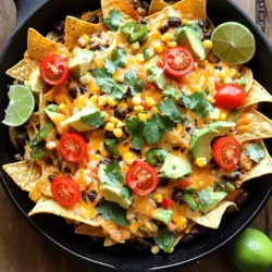 For loaded veggie nachos, you need some tasty key ingredients. Here’s what you’ll need: - 1 bag (10 oz) tortilla chips - 1 cup black beans, rinsed and drained - 1 cup corn kernels (fresh or frozen) - 1 red bell pepper, diced - 1 small red onion, finely chopped - 1 jalapeño, sliced (adjust to taste) - 1 avocado, diced - 1 ½ cups shredded cheddar cheese (or a blend of Mexican cheeses) - 1 cup cherry tomatoes, halved - ½ cup fresh cilantro, chopped - 1 tablespoon olive oil - 1 teaspoon cumin - 1 teaspoon smoked paprika - Salt and pepper to taste - Sour cream or Greek yogurt for serving - Lime wedges for garnish These ingredients blend well and create a colorful dish. The black beans and corn add protein and sweetness. The veggies give crunch and flavor, while the cheese melts beautifully. You can make your nachos even better with some optional toppings. Consider these to add more flavor: - Sliced black olives - Pickled jalapeños - Diced green onions - Hot sauce or salsa - Additional cheese types like Monterey Jack Feel free to mix and match these toppings. They add variety and let you personalize your nachos. Not every ingredient needs to stay the same. Here are some smart substitutions you can try: - Swap black beans for pinto beans or chickpeas. - Use tortilla strips if you can't find chips. - Replace cheddar cheese with vegan cheese for a dairy-free option. - Use grilled chicken or ground turkey for added protein. These swaps keep your nachos tasty while fitting your diet. You can still enjoy a great meal while making it your own. For the full recipe, check out the delicious details above. Start by gathering all your ingredients. This makes cooking smooth and fun. In a bowl, mix black beans, corn, red bell pepper, red onion, and jalapeño. Add cumin, smoked paprika, olive oil, salt, and pepper. Stir well until every piece is coated. This veggie mix adds flavor and color to your nachos. Next, take a large baking sheet and spread out the tortilla chips. Make sure they are even and not piled too high. This helps all chips get crispy. Now, evenly distribute your veggie mixture over the chips. Don’t leave any chips bare! Then, sprinkle shredded cheddar cheese generously on top. The cheese is key for that gooey, delicious melt. Preheat your oven to 375°F (190°C). Once it's hot, pop the baking sheet in the oven. Bake for 12-15 minutes, or until the cheese is melted and bubbly. Keep an eye on them to avoid burning. When done, take them out and top with diced avocado, halved cherry tomatoes, and fresh cilantro. Serve hot with sour cream or Greek yogurt and lime wedges on the side. This dish is sure to impress! For more details, check the Full Recipe. To get crispy tortilla chips, use a large baking sheet. Spread your chips in a single layer. Avoid stacking them. Bake them at 375°F (190°C) for about 10 minutes. This helps them crisp up nicely. If you want extra crunch, you can lightly spray the chips with olive oil before baking. You can control the heat based on your taste. For mild nachos, skip the jalapeño. For more spice, add more slices. You can also include a sprinkle of red pepper flakes. This way, everyone can enjoy the nachos at their own spice level. Serve your loaded veggie nachos on a big platter. This allows everyone to dig in. Top them with fresh cilantro and lime wedges for a pop of color. Pair them with sour cream or Greek yogurt for creaminess. You can also add salsa or guacamole on the side. For a fun twist, think about serving them with your favorite beer or a refreshing drink. Enjoy every bite! For the full recipe, check out the section above. {{image_2}} You can use many types of cheese for your Loaded Veggie Nachos. Cheddar is a classic choice, but try Monterey Jack for a milder flavor. Pepper jack adds a spicy kick. If you want a creamier texture, melt some queso cheese on top. Mixing different cheeses can also create a rich taste. Experiment with what you like best! You can easily make these nachos vegan. Replace cheese with a plant-based option like cashew cheese or nutritional yeast. These options give a cheesy taste without dairy. Use avocado or a vegan sour cream to add creaminess. You can also add extra veggies to enhance flavor and texture. To boost protein in your nachos, add black beans or pinto beans. These beans are not only tasty but also filling. You can also include cooked lentils or chickpeas for a hearty twist. If you enjoy meat, shredded chicken or beef works well too. Just layer your choice of protein on top of the veggies before baking. This will make your nachos even more satisfying! For the full recipe, check out the complete guide on making Loaded Veggie Nachos. You might have some nachos left after a big meal. To store them, let them cool down first. Place them in an airtight container. This keeps them fresh and helps avoid a soggy mess. Use them within two days for the best taste. If you wait too long, the chips will lose their crunch. To reheat your nachos, avoid the microwave if you want good results. The microwave can make them soggy. Instead, use the oven. Preheat it to 350°F (175°C). Spread the nachos on a baking sheet. Heat them for about 10 minutes. This way, you keep the crunch and melt the cheese again. You can freeze nachos, but it’s best to freeze the toppings separately. Assemble the chips and toppings in layers. Then, wrap them tightly in plastic wrap and foil. When you want to eat them, thaw overnight in the fridge. Bake them as you normally would. This keeps the taste fresh and delicious. For the full recipe, check the Loaded Veggie Nachos section. Yes, you can prep the ingredients ahead of time. Chop the veggies and mix the beans, corn, and spices. Store them in the fridge in airtight containers. When you’re ready, just assemble and bake. This way, you save time and enjoy fresh nachos. I love serving nachos with these dips: - Guacamole - Salsa - Queso dip - Sour cream or Greek yogurt - Bean dip These dips add flavor and fun. They also let everyone customize their nacho experience. To keep nachos crispy, follow these tips: - Bake chips first for a few minutes. - Use less wet toppings like salsa. - Add toppings right before serving. - Serve with dips on the side. These steps help keep your nachos crunchy and enjoyable. For the full recipe, check out the complete instructions above. Loaded veggie nachos are an easy and fun dish to prepare. We explored key ingredients, showing how to choose toppings and make swaps. I shared step-by-step instructions for preparing, assembling, and baking nachos to perfection. Plus, I offered tips for crispy chips and ways to customize heat. For delicious variations, I included cheese options and even vegan ideas. Lastly, I provided storage tips, so leftovers stay tasty. With these insights, you can now create the best loaded nachos for any occasion. Enjoy exploring and sharing this tasty dish!