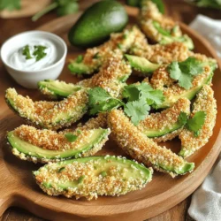 - 2 ripe avocados - 1 cup breadcrumbs (preferably panko) - ½ cup all-purpose flour - 1 teaspoon garlic powder - 1 teaspoon onion powder - ½ teaspoon smoked paprika - Salt and pepper to taste - ½ cup Greek yogurt - 1 tablespoon lime juice - Pinch of salt - Optional garnish: Fresh cilantro or parsley When making crispy avocado fries, start with ripe avocados. A ripe avocado feels soft when gently pressed. If they are too hard, let them ripen for a few days. Next, you will need panko breadcrumbs. They give the fries a great crunch. You can use regular breadcrumbs, but panko works best for this recipe. For flavor, use garlic powder, onion powder, and smoked paprika. These spices add depth and a tasty kick. Don’t forget the salt and pepper to enhance the flavors. The dipping sauce is simple yet delicious. Mix Greek yogurt with lime juice for a creamy dip. Add a pinch of salt for seasoning. You can also garnish the sauce with fresh cilantro or parsley for a pop of color. This recipe makes a fun snack or side dish. It is easy to prepare, and everyone will enjoy it. For the full recipe, check the section above. 1. Preheat your oven to 425°F (220°C). This temperature helps the fries get crispy. 2. Line a baking sheet with parchment paper. This prevents sticking and makes cleanup easy. 3. Slice the ripe avocados in half and remove the pit. Use a spoon to scoop out the flesh. 4. Cut the avocado halves into wedges. Aim for about eight wedges per avocado. 1. Set up your breading station. Place flour on one plate, beat the eggs in a bowl, and mix breadcrumbs, garlic powder, onion powder, smoked paprika, salt, and pepper on another plate. 2. Dredge each avocado wedge in flour. Shake off any extra flour. This helps the egg stick. 3. Dip the floured wedges into the beaten eggs. Let any excess egg drip off. 4. Coat the dipped wedges in the seasoned breadcrumbs. Make sure they are fully covered for the best crunch. 1. Arrange the breaded avocado fries on the baking sheet. Make sure they don't touch each other to allow air to flow. 2. Bake in the preheated oven for 15-20 minutes. Flip them halfway through to ensure even cooking. 3. While the fries bake, prepare the dipping sauce. Mix Greek yogurt, lime juice, and a pinch of salt in a bowl. 4. Once cooked, remove the fries from the oven. Let them cool a bit before serving. You can find the full recipe in the previous sections. Enjoy your crispy avocado fries! To get the best crunch, use panko breadcrumbs. They create a light and airy crust. Regular breadcrumbs can work, but panko gives a better result. For even baking, space the fries apart on the tray. This allows heat to circulate and helps them crisp up nicely. Present your avocado fries on a colorful platter. A vibrant dish catches the eye. You can sprinkle fresh cilantro or parsley on top for a pop of color. Serve them with the zesty dipping sauce on the side. This makes each bite fresh and flavorful. You can use an air fryer for a quicker option. Air frying gives a crispy finish with less oil. If you prefer frying in oil, heat it to 350°F (175°C). Carefully add the fries to the hot oil. Fry them until golden brown, then drain on paper towels to remove excess oil. Both methods work well, so choose what you like best. {{image_2}} To take your crispy avocado fries up a notch, try adding some spice. You can sprinkle cayenne or chili powder on the breadcrumbs. This will give your fries a kick that many people love. You can also make herb-infused coatings. Use fresh spices like thyme or oregano for a nice twist. They add a lot of flavor and make every bite special. If you need a gluten-free option, you can swap out regular breadcrumbs for gluten-free ones. There are many brands available that work great. For those who are vegan, you can replace the eggs with a mix of ground flaxseed and water. This will help bind the coating to the avocado without any eggs needed. Dipping sauces can really enhance your crispy avocado fries. You might want to try spicy mayo or ranch dressing for a creamy taste. If you like a zesty kick, mix Greek yogurt with lime juice for a fresh dip. These fries also pair well with other snacks, like veggie sticks or chips, to make a fun platter. Don't forget to explore these flavors with the [Full Recipe] for even more ideas! To keep your crispy avocado fries fresh, place them in an airtight container. They will stay good in the fridge for about 1-2 days. Make sure to place a paper towel inside the container. This helps absorb moisture and keeps the fries crispy. To reheat, you can use an oven or an air fryer. Preheat your oven to 350°F (175°C). Spread the fries on a baking sheet and heat for about 10 minutes. This method helps maintain their crispiness. Avoid the microwave if you can, as it can make them soggy. Yes, you can freeze crispy avocado fries! First, let them cool completely. Then, spread them on a baking sheet in a single layer and freeze for about 1-2 hours. After they are frozen, transfer them to a freezer bag. To reheat, bake directly from the freezer at 425°F (220°C) for about 20-25 minutes. This keeps them crispy and delicious. For the full recipe, check the Crispy Avocado Fries section above. To pick the right avocados, look for ones that feel slightly soft but not mushy. Gently press the skin with your thumb. If it gives a bit, it is ripe. The skin should be dark green or black, depending on the variety. Avoid any with large dark spots or cracks. If you need them to ripen faster, place them in a paper bag with an apple or banana. The ethylene gas speeds up the ripening process. Yes, you can prepare crispy avocado fries ahead of time. Slice the avocados and coat them in the breading. Place them on a baking sheet, then cover and refrigerate. When you are ready to cook, bake them straight from the fridge. If you want to freeze them, place the coated fries in a single layer on a baking sheet. Freeze until solid, then transfer to a bag. Bake from frozen, adding a few extra minutes to the cooking time. You can use several egg substitutes to bind the breadcrumbs to the avocados. A popular choice is a mixture of ground flaxseed and water. Mix one tablespoon of flaxseed with three tablespoons of water and let it sit until it thickens. You can also use unsweetened applesauce or mashed banana. These options work well and keep the fries crispy. To add heat, sprinkle cayenne pepper or chili powder into the breadcrumb mix. You can also add hot sauce to the dipping sauce for extra kick. If you want to go bold, slice jalapeños and serve them alongside the fries. For a smoky flavor, consider using chipotle powder in the seasoning mix. These small changes can turn a tasty snack into a spicy delight! To make crispy avocado fries, gather ripe avocados, panko breadcrumbs, and seasonings. You’ve learned great steps to prepare, coat, and bake them for a yummy snack. Remember to try different sauces for dipping. You can even switch up the flavors or make vegan versions. These fries are quick, easy, and a fun treat for any meal. Enjoy experimenting with various ingredients and cooking methods!