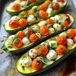 - 4 medium zucchinis - 2 cups cherry tomatoes, halved - 1 cup fresh mozzarella balls, halved - 1/4 cup fresh basil, chopped - 2 cloves garlic, minced - 1 tablespoon olive oil - Salt and pepper to taste - 1 teaspoon balsamic glaze (optional) When making Margherita zucchini boats, fresh ingredients shine. Zucchinis serve as the perfect base. They hold flavors well and have a nice texture. Cherry tomatoes add sweetness. They burst in your mouth with each bite. Fresh mozzarella brings creaminess and richness. Basil adds a fragrant herbal note. It ties all the flavors together. Garlic provides a sharp kick that enhances the dish. A drizzle of olive oil enriches the overall taste. Adding salt and pepper boosts all these flavors. You may choose to finish with balsamic glaze. It adds a tangy sweetness that balances the dish. The choice is yours, but I love the contrast it creates. - Baking dish - Mixing bowl - Spoon for scooping - Aluminum foil Having the right tools makes cooking easier. A baking dish is essential to hold your zucchini boats. A mixing bowl helps you combine the filling without mess. Use a spoon to scoop the zucchini centers. This creates space for the delicious filling. Finally, aluminum foil covers the dish while it bakes. This keeps moisture in and helps cook the zucchinis evenly. With these ingredients and tools ready, you're set to create this flavorful summer delight! For the full recipe, check back to see how to bring it all together. - Preheat the oven to 375°F (190°C). - Cut the zucchinis in half lengthwise. Scoop out the centers to form boats. Place them in a baking dish. - In a mixing bowl, combine the halved cherry tomatoes, mozzarella balls, minced garlic, and chopped basil. - Drizzle with olive oil. Season with salt and pepper. Toss this mixture well. - Fill each zucchini with the prepared mixture. Pack it tightly to fit. - Cover the baking dish with aluminum foil and bake for 20 minutes. - After 20 minutes, remove the foil. Bake for another 10-15 minutes until the zucchinis are tender and cheese is melted. - If desired, drizzle with balsamic glaze before serving. Garnish with more fresh basil for extra appeal. You can find the full recipe with all the details to create these tasty Margherita Zucchini Boats. To check if your zucchini is done, gently pierce it with a fork. If it slides in easily, it’s ready. If not, give it a few more minutes. Zucchini size matters too. Larger zucchinis need more time to cook. Adjust the baking time by adding 5-10 minutes on larger ones. This keeps them tender without getting mushy. Seasonings can make your Margherita zucchini boats shine. I love using fresh basil, oregano, and a pinch of red pepper flakes. They add depth and warmth. For oils, I recommend a good extra virgin olive oil. It brings out the flavors of the tomatoes and cheese. A drizzle of balsamic glaze adds a nice touch of sweetness, too. Pair these boats with a light salad or crusty bread. A fresh arugula salad with lemon vinaigrette complements the flavors well. For presentation, serve the boats on a colorful platter. Garnish with extra basil leaves. This makes the dish look fresh and inviting. For a bit of crunch, offer some toasted pine nuts on the side. For the full recipe, check out the [Full Recipe]. {{image_2}} You can change the cheese in your Margherita Zucchini Boats. For a twist, use feta or goat cheese. These cheeses add different flavors and textures, enhancing your dish. You can also go dairy-free with cashew cheese or nutritional yeast. If you want to try other vegetables, bell peppers or eggplant work great. They have a nice texture and soak up flavors well. You can even use mushrooms for a hearty filling. Just adjust the cooking time if needed. To make the recipe gluten-free, ensure your ingredients do not contain gluten. Most cheeses and vegetables are safe. Just check any pre-made items for hidden gluten. For vegan options, replace cheese with a vegan cheese alternative. You can also use mashed avocado for creaminess or add more veggies to the filling. This keeps it tasty and satisfying. Using seasonal ingredients makes your Margherita Zucchini Boats fresh and fun. In summer, add fresh corn or diced bell peppers. In fall, try adding roasted butternut squash for a sweet touch. Adjusting the recipe for holidays can also be fun. For a festive look, add cranberries or pine nuts for a pop of color and flavor. These little changes can make a big impact on your dish. For the full recipe, refer to the previous section. To keep your Margherita zucchini boats fresh, store them in an airtight container. This method helps keep moisture in and prevents them from drying out. You can refrigerate the leftovers for up to three days. After three days, the taste and texture may decline. If you want to save the zucchini boats for later, freezing is a great option. First, let the boats cool completely. Place them in a single layer on a baking sheet. Freeze them for a few hours until firm. After that, pack them in freezer bags. They can stay frozen for up to three months. To thaw, move them to the fridge overnight. Reheat in the oven at 350°F (175°C) until warm. To heat your zucchini boats without losing flavor, use the oven. Set it to 350°F (175°C). Place the boats on a baking sheet and cover with foil. This helps keep them moist during reheating. Bake for about 15-20 minutes. If you have leftover filling, use it in salads or as a topping for pasta. This way, you can enjoy the flavors in a new dish. Can I use larger zucchinis? Yes, you can use larger zucchinis. Just make sure they are firm and fresh. Larger zucchinis may need more cooking time. Check for tenderness with a fork. What can I substitute for mozzarella? You can use other cheeses like goat cheese or ricotta. Both offer great flavors. Vegan cheese also works if you want a dairy-free option. How do I know when the zucchinis are done cooking? The zucchinis are done when they are tender and the cheese is melted. Use a fork to poke them. If they feel soft, they are ready. Can I prepare these boats ahead of time? Yes, you can prepare the filling a day in advance. Just store it in the fridge. When ready, fill the zucchinis and bake them. What if I don’t have balsamic glaze? If you don’t have balsamic glaze, use balsamic vinegar instead. Drizzle it over the finished dish. It will add similar flavor. Calories and macronutrient breakdown One serving has about 200 calories. It includes 10g of fat, 15g of carbs, and 8g of protein. This dish is filling and nutritious. Health benefits of the ingredients used Zucchini is low in calories and high in vitamins. Tomatoes are rich in antioxidants. Fresh basil adds flavor and health benefits too. These ingredients make Margherita Zucchini Boats a healthy choice. This blog post walks you through making tasty Margherita zucchini boats. You learned about the key ingredients, kitchen tools, and easy steps to prepare this dish. We covered helpful tips for cooking and enhancing flavors. I shared variations for different diets and seasonal changes, along with storage advice. In the end, zucchini boats are not just fun to cook; they are also healthy and versatile. You can enjoy them anytime. Try this recipe and make it your own!