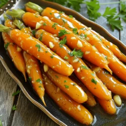 When making honey garlic glazed carrots, you need simple, fresh ingredients. Here’s what you will need: - 1 lb baby carrots (or regular carrots, peeled and sliced) - 2 tablespoons honey - 2 tablespoons unsalted butter - 2 cloves garlic, minced - 1 tablespoon soy sauce - ½ teaspoon ground ginger - Salt and pepper to taste - Fresh parsley, chopped (for garnish) Using fresh carrots is key for great flavor. Baby carrots are easy and quick. If you use regular carrots, just peel and slice them thin. This helps them cook evenly. The honey adds a sweet touch, while garlic gives a nice, savory flavor. The soy sauce and ginger round out the taste, making each bite special. You can find the full recipe in the article above. This dish pairs well with many meals, adding color and taste to your plate. Happy cooking! To start, you need to prepare the carrots. If you choose regular carrots, peel them and cut them into thin rounds or sticks. This helps them cook evenly. If you pick baby carrots, you can skip cutting. They are small and tender already. Next, blanch the carrots. Fill a large pot with water and add a pinch of salt. Bring it to a boil. Add the carrots and let them cook for 3-5 minutes. You want them to turn bright and still be crisp. Drain the carrots and set them aside for later. Now, let’s make the glaze. Grab a large skillet and place it over medium heat. Add the unsalted butter and let it melt. Once the butter is melted, add minced garlic. Sauté it for about 1 minute. Be careful not to let it burn. A burned garlic will ruin the flavor. Next, pour in the honey and soy sauce. Stir in the ground ginger, salt, and pepper. You want to mix everything well. Let the mixture cook for 1-2 minutes until it thickens a bit. This will make your glaze rich and tasty. Now comes the fun part: combining everything. Add the blanched carrots to the skillet with the glaze. Toss the carrots gently to coat them well. You want each piece to soak up that sweet and savory flavor. Cook the carrots in the glaze for another 3-5 minutes. Stir occasionally until they become tender and glossy. This is where the magic happens. The glaze will cling to the carrots, making them shine. For the complete recipe, check out the Full Recipe. Enjoy your cooking! To make your honey garlic glazed carrots pop, try adding a pinch of red pepper flakes. This gives a nice heat that balances the sweetness. You can also use fresh thyme or rosemary for a herby touch. For garnishes, fresh parsley works well. It adds color and a fresh taste. Chopped chives also make a great choice. They add a mild onion flavor that pairs nicely with the glaze. To keep your carrots tender but not mushy, blanch them just right. Cook them in boiling salted water for about 3-5 minutes. They should look bright and crisp. Drain them well to stop the cooking. For the glaze, you want it sticky but not too thick. Watch it closely as it cooks. If it gets too thick, add a splash of water or broth. This will help keep it smooth and shiny. Use a heavy skillet for even cooking. A non-stick skillet works great too. It helps prevent the glaze from sticking and burning. For prep, a sharp knife and cutting board are key. A vegetable peeler will make peeling carrots easy. Have a spatula ready for tossing the carrots in the glaze. Clean-up is a breeze with non-stick cookware. For the full recipe, check out the detailed steps above. {{image_2}} You can swap honey for maple syrup or agave nectar. Both give a sweet touch. For soy sauce, try tamari for a gluten-free option. You can also use coconut aminos for a lighter flavor. You can use different types of carrots for this recipe. Try rainbow carrots for a colorful plate. They add a fun twist to the dish. Baby carrots are quick and easy, while regular carrots need slicing. To make this dish vegan, replace butter with coconut oil. Use maple syrup instead of honey. This keeps the sweet taste while making it plant-based. For gluten-free, ensure your soy sauce or tamari is certified gluten-free. If you want a low-sugar option, use less honey or maple syrup. You can add a splash of lemon juice for brightness without the sugar. These glazed carrots pair well with grilled chicken or fish. They also work great with quinoa or rice for a wholesome meal. For a creative touch, serve them in a bowl with fresh herbs on top. You can even drizzle a bit of balsamic glaze for extra flavor. Try mixing them with other veggies for a vibrant side dish. For the full recipe, check out the details above. To store leftover glazed carrots, place them in an airtight container. Make sure they cool down first. You can keep them in the fridge for up to 4 days. This helps maintain their flavor and texture. If you want to freeze your glazed carrots, first let them cool completely. Spread them in a single layer on a baking sheet. Freeze them for about 1-2 hours until they are solid. Once frozen, transfer them to a freezer bag. This method prevents them from clumping together. When it's time to eat, thaw them in the fridge overnight. To reheat, place them in a skillet over medium heat. Add a splash of water or broth to help steam them. Cook until heated through, stirring occasionally, for about 5-7 minutes. Enjoy them just like when they were fresh! How long can you store honey garlic glazed carrots? You can store honey garlic glazed carrots in the fridge for about three to five days. Keep them in an airtight container to keep them fresh. Can I use frozen carrots instead of fresh? Yes, you can use frozen carrots. Just blanch them briefly before adding to the glaze. They will still taste great! What are some good side dishes to serve with this recipe? Honey garlic glazed carrots pair well with roasted chicken, grilled fish, or quinoa. They add a nice sweetness to your meal. Why are my carrots not glazing properly? If your carrots are not glazing well, make sure the glaze is thick enough. Cook the sauce longer to reduce it. Also, ensure you coat the carrots evenly. How to fix overly sweet or salty flavors? To balance overly sweet flavors, add a splash of vinegar. For salty flavors, add a bit of water or more carrots to dilute the taste. Caloric content per serving One serving of honey garlic glazed carrots has about 120 calories. This makes them a tasty and healthy side dish. Health benefits of the ingredients used Carrots are high in vitamin A, which is good for your eyes. Garlic boosts your immune system. Honey adds natural sweetness and has antioxidants. Together, they make a nutritious choice! To make honey garlic glazed carrots, you need the following ingredients: - 1 lb baby carrots (or regular carrots, peeled and sliced) - 2 tablespoons honey - 2 tablespoons unsalted butter - 2 cloves garlic, minced - 1 tablespoon soy sauce - ½ teaspoon ground ginger - Salt and pepper to taste - Fresh parsley, chopped (for garnish) These simple ingredients come together to create a dish that is both sweet and savory. The honey adds a nice touch of sweetness, while the garlic gives it a warm flavor. You can use baby carrots for ease, but regular carrots work just as well if you prefer. Just remember to slice them thinly for even cooking. When choosing your ingredients, pick fresh carrots. They should be firm and bright in color. Fresh parsley adds a pop of green on top, making the dish look appealing. The combination of flavors in this recipe will make your mouth water. Now, let’s get cooking! For the full recipe, check out the instructions above. This blog post covered how to make delicious honey garlic glazed carrots. We discussed key ingredients like baby carrots, honey, and garlic. You learned step-by-step instructions, from prepping the carrots to making the glaze. I shared tips for flavor enhancements and cooking techniques. We also explored variations and storage info to keep your carrots fresh. These simple steps can elevate your meals. Enjoy making this tasty dish and impress your family!
