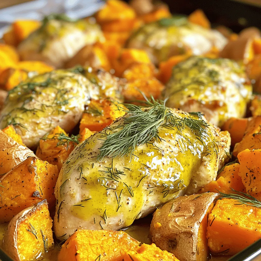 For this dish, you need: - 4 boneless, skinless chicken breasts - 1 cup dill pickle juice - 1 tablespoon ranch seasoning mix - 3 medium-sized sweet potatoes, peeled and diced These main ingredients give your dish a nice balance of flavor and texture. The chicken absorbs the tang of the pickle juice, while the sweet potatoes add a creamy sweetness. Next, gather: - 2 tablespoons olive oil - 1 teaspoon garlic powder - 1 teaspoon smoked paprika - Salt and pepper to taste These seasonings enhance the dish. The garlic adds depth, while the smoked paprika gives it a hint of warmth. To finish your plate, consider using: - Fresh dill or parsley for garnish A sprinkle of fresh herbs not only adds color but also brightens the overall flavor. You can find the full recipe above for detailed steps and tips. To start, you need to marinate the chicken. Take four boneless, skinless chicken breasts. Place them in a large bowl. Pour in one cup of dill pickle juice. The pickle juice adds a nice tangy flavor. Cover the bowl and place it in the fridge. I recommend marinating for at least one hour. If you have time, marinate overnight for even better taste. Next, preheat your oven to 400°F (200°C). This step is key for even cooking. While the oven heats, prepare the sweet potatoes. You will need three medium-sized sweet potatoes. Peel and dice them into small pieces. In a separate bowl, toss the sweet potatoes with two tablespoons of olive oil. Add one teaspoon of garlic powder and one teaspoon of smoked paprika. Season with salt and pepper to taste. Mix well until all the sweet potatoes are evenly coated. Now it’s time to bake! Spread the sweet potatoes in a single layer on a baking sheet lined with parchment paper. Bake them for 15 minutes. After 15 minutes, take the baking sheet out. Remove the chicken from the pickle juice and discard the liquid. Rub one tablespoon of ranch seasoning mix over each chicken breast. Place the seasoned chicken on top of the sweet potatoes. Return the baking sheet to the oven. Bake for another 25 to 30 minutes. The chicken should reach an internal temperature of 165°F (75°C), and the sweet potatoes should be tender. Once done, let the dish rest for five minutes before serving. You can garnish with fresh dill or parsley if you like. Enjoy your meal! For the complete recipe, check the Full Recipe section. For the best flavor, marinate your chicken for at least one hour. If you have time, let it sit overnight. This allows the pickle juice to soak in, infusing the chicken with tangy goodness. The longer you marinate, the better the taste. Just remember not to skip this step. To ensure the chicken is cooked through, check its internal temperature. It should reach 165°F (75°C). Use a meat thermometer for accuracy. This way, you avoid undercooked chicken. For crispier sweet potatoes, spread them out in a single layer. This helps them roast evenly. You can also flip them halfway through for extra crispiness. Get creative with garnishes! Fresh dill or parsley adds a nice touch. You can also try crumbled feta cheese or chopped green onions. A drizzle of ranch dressing can enhance the flavor. Experiment with what you like best! For more tips, check the Full Recipe for ideas. {{image_2}} You can switch up the chicken if you want a change. Turkey cutlets work well too. Tofu is a great option for a plant-based meal. You can also try using chickpeas for a hearty texture. For vegetables, sweet potatoes are a favorite. But you can use other root veggies like carrots, turnips, or parsnips. Broccoli and cauliflower add a nice crunch. They also soak up the flavors well. Want more flavor? You can add spices to kick things up. Try cayenne pepper for heat or cumin for a warm flavor. Fresh herbs like thyme and rosemary elevate the dish. You can mix in some lemon zest for a bright touch. If you love garlic, add more garlic powder or fresh minced garlic. A splash of hot sauce gives it a nice kick too. These simple changes can make each bite exciting. Making this dish gluten-free is easy. Ensure your ranch seasoning mix is gluten-free. Most brands offer this. For a low-carb version, skip the sweet potatoes. Instead, use zucchini or bell peppers. They bake nicely and keep the meal light. With these swaps and tweaks, you can make Pickle Ranch Chicken and Sweet Potato Bake fit your taste and needs. Feel free to get creative! For the complete dish, check the Full Recipe. To store leftovers, place the chicken and sweet potatoes in a sealed container. Make sure the container is airtight to keep the food fresh. You can store the leftovers in the fridge for up to three days. When ready to eat, check for any off smells or changes in texture. If everything looks good, you are set to enjoy your meal! If you want to save for later, freezing is a great option. Let the dish cool completely before packing it. Use freezer-safe bags or containers to keep air out. Label the bags with the date. You can freeze the dish for up to three months. When you are ready to eat, thaw it overnight in the fridge to keep it safe. For the best flavor and texture, reheat the dish in the oven. Preheat your oven to 350°F (175°C). Place the chicken and sweet potatoes in a baking dish, cover with foil to keep moisture in, and heat for about 20 minutes. You want the chicken to reach 165°F (75°C) before serving. You can also microwave it, but this may make the sweet potatoes less crispy. For the full recipe, check out the section above! Yes, you can use chicken thighs or drumsticks. Thighs add more flavor and stay juicy. Drumsticks work well too. Just make sure to adjust the cooking time. Thighs may need a few extra minutes. Use a meat thermometer to check for 165°F (75°C). You can skip marination, but the flavor will be less strong. Marinating in pickle juice makes the chicken tender and adds a tangy taste. If you are short on time, rub the ranch seasoning directly on the chicken. This will still add some flavor, but marinating is best. This dish pairs well with many sides. Here are some great options: - Steamed green beans - Roasted broccoli - A fresh garden salad - Corn on the cob These sides add color and nutrition, making your meal more balanced. You can find the full recipe for Pickle Ranch Chicken and Sweet Potato Bake to try these sides together! This blog post covered a tasty chicken recipe using simple ingredients like pickle juice and sweet potatoes. You learned how to marinate the chicken for great flavor, bake the dish, and even add garnish for a fresh touch. I shared tips for perfecting your cooking and variations to suit your taste. Remember, cooking should be fun and creative. Experiment, enjoy the process, and make this dish your own. Happy cooking!