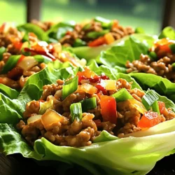 To create tasty spicy chicken lettuce wraps, gather these key ingredients: - 1 lb (450g) ground chicken - 1 cup water chestnuts, diced - 1 red bell pepper, finely chopped - 3 green onions, sliced - 2 cloves garlic, minced - 1 tablespoon fresh ginger, minced - 3 tablespoons soy sauce - 1 tablespoon hoisin sauce - 1 tablespoon Sriracha sauce (adjust for spice preference) - 1 tablespoon sesame oil - 1 head of butter or iceberg lettuce, leaves separated - Salt and pepper to taste These ingredients give the wraps a great mix of flavors and textures. The ground chicken is juicy and savory, while the water chestnuts add crunch. Fresh ginger and garlic boost the taste, making each bite exciting. You can add a few optional ingredients to make your wraps even better: - Chopped cilantro for freshness - Chopped peanuts for extra crunch - Lime or lemon juice for brightness - Sesame seeds for garnish These ingredients give you more ways to play with the flavors. Feel free to mix and match based on what you like. If you have dietary needs, here are some substitutions: - Use ground turkey or beef instead of chicken for different protein. - Replace soy sauce with tamari for a gluten-free option. - Use lettuce leaves like romaine or cabbage if you want a different wrap. - For a vegetarian option, try crumbled tofu or tempeh. These swaps help you enjoy the dish while meeting your needs. You can still create a flavorful meal that fits your diet. For the full recipe, check out the complete list. To start, heat sesame oil in a large skillet over medium heat. Add minced garlic and ginger. Sauté them until they smell good, about 30 seconds. This step adds a rich flavor to your dish. Next, raise the heat to medium-high. Add the ground chicken and cook it until it turns brown and is cooked through. Use a spatula to break it up as it cooks, which takes about 5 to 7 minutes. The chicken should be nice and crumbly. Once the chicken is ready, it’s time to add the veggies. Stir in the diced water chestnuts, red bell pepper, and the white parts of the green onions. These vegetables add crunch and flavor to your wraps. Sauté everything for about 3 to 4 minutes. You want the veggies to soften but still have some bite. This keeps your wraps interesting and fresh. Now it’s time to bring all the flavors together. Lower the heat and add the soy sauce, hoisin sauce, and Sriracha sauce to the skillet. Mix everything well and let it cook for another 2 to 3 minutes. This helps the chicken and veggies soak up all the tasty sauces. Make sure to season with salt and pepper to taste. Finally, remove the skillet from the heat and stir in the green parts of the sliced green onions. These add a nice pop of color and flavor. For the full recipe, check out the Full Recipe section. To make your spicy chicken lettuce wraps great, focus on the crunch. The water chestnuts add a nice bite. Dice them small for even texture. Finely chop the red bell pepper, too. You want every bite to have a mix of flavors and textures. Cook the ground chicken over medium heat. This helps it brown nicely. Use a spatula to break it up as it cooks. This keeps it tender and juicy. Don’t rush the process. Let it cook until it turns golden brown for the best flavor. For a fun presentation, use a large platter. Layer the lettuce leaves in the center. Spoon the spicy chicken mix on top. You can also add extra toppings like chopped peanuts or cilantro. This makes it colorful and tasty. Serve with extra sauce on the side for dipping. Enjoy your spicy chicken lettuce wraps! For the full recipe, check out the details above. {{image_2}} You can easily swap chicken for tofu. Use firm tofu for a great texture. Start by pressing the tofu to remove extra water. This step helps it absorb flavors better. Cut the tofu into small cubes. Sauté the cubes in sesame oil until golden brown. Follow the same steps for flavoring as in the full recipe. You’ll enjoy a delicious and filling dish that is meat-free. If you want a low-carb meal, try cabbage leaves instead of lettuce. Cabbage holds up well and adds crunch. Choose large green or Napa cabbage leaves. Blanch them in boiling water for a few seconds. This makes them softer and easier to wrap. Use them just like you would lettuce leaves for a tasty wrap. Sauces can change the taste of your wraps. Try adding peanut sauce for a nutty flavor. You can mix in sweet chili sauce for sweetness. For a kick, add more Sriracha or chili garlic sauce. Experiment with sauces to find your favorite blend. Each variation offers a new twist on this classic dish. Store your spicy chicken filling in an airtight container. This keeps it fresh and tasty. Place it in the fridge within two hours of cooking. It should last about three days. The lettuce leaves should stay separate. Wrap them in a damp paper towel. This keeps them crisp and fresh. To reheat, use a skillet over medium heat. Add a splash of water or broth to keep it moist. Stir it often until heated through. This should take about five minutes. You can also use the microwave. Heat it in short bursts of 30 seconds, stirring in between. For longer storage, freeze the chicken filling. Use a freezer-safe container or bag. Make sure to remove excess air to prevent freezer burn. The filling can last up to three months. To use, thaw in the fridge overnight. Reheat as described above. Enjoy the fresh flavors of your spicy chicken lettuce wraps even after freezing! For the full recipe, check the complete instructions. To make Spicy Chicken Lettuce Wraps milder, reduce the Sriracha sauce. You can also leave it out entirely. Adding more soy sauce or hoisin sauce helps balance the heat. You can include extra diced vegetables, too. This adds flavor without adding spice. These wraps work great with a side of rice or quinoa. You can also serve them with a light salad. A simple cucumber salad pairs well. For drinks, iced tea or lemonade complements the wraps nicely. Feel free to explore sauces like peanut sauce for dipping! Yes, you can prepare the filling up to two days in advance. Cook it according to the recipe, then let it cool. Store it in an airtight container in the fridge. When you're ready to eat, just reheat it in a pan. This makes a quick meal easy! For the full recipe, check the earlier section. Spicy chicken lettuce wraps are easy and fun to make. We discussed main and optional ingredients, plus ideas for dietary needs. I shared step-by-step instructions for cooking and combining flavors. Remember the tips for texture and presentation to impress. Don't forget about tasty variations, like tofu or cabbage. Lastly, review the best storage practices to ensure freshness. With these insights, you can create a delicious meal that's sure to please. Enjoy making these wraps your own!