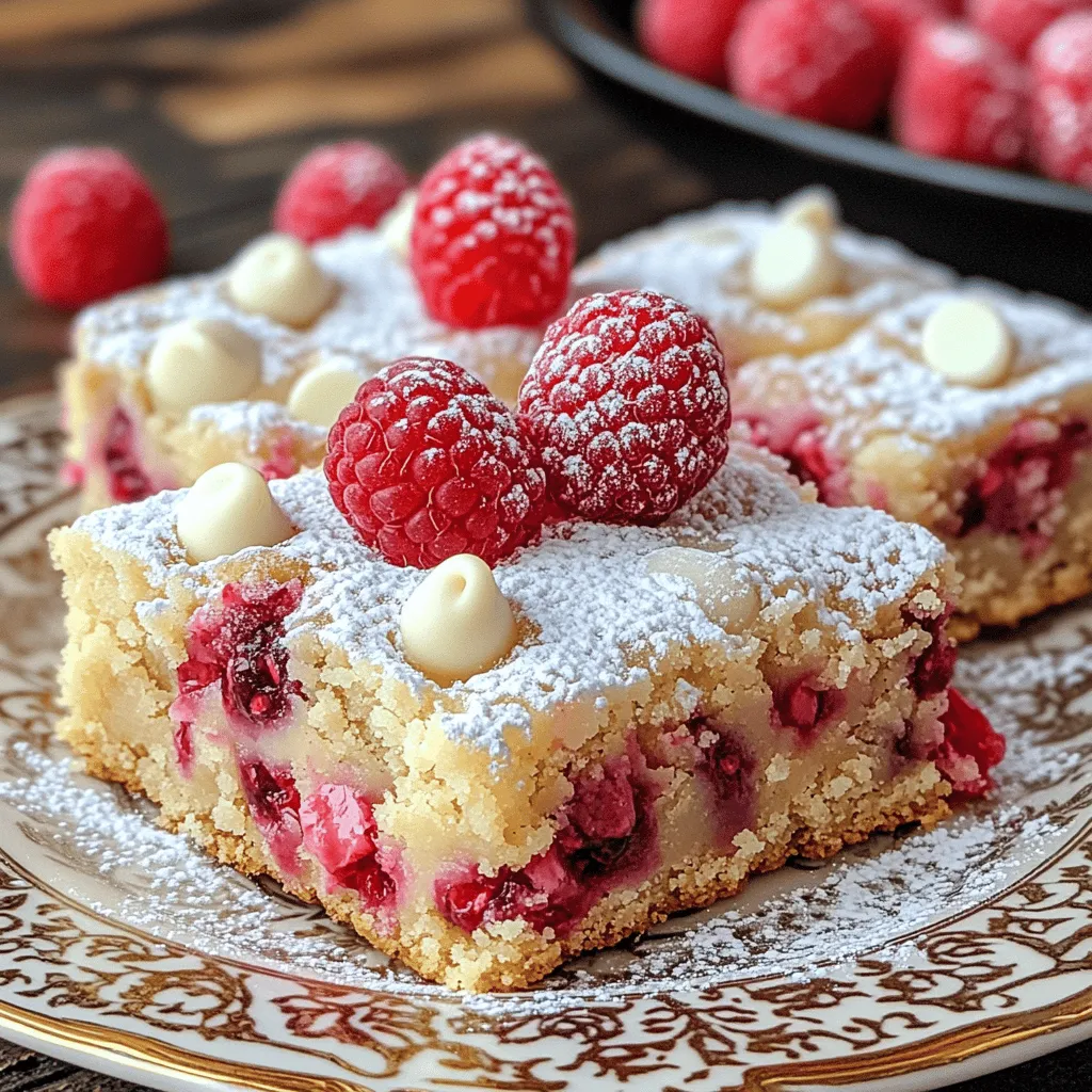 - 1 cup unsalted butter, melted - 1 ½ cups brown sugar - 2 large eggs - 2 teaspoons vanilla extract - 2 cups all-purpose flour - 1 teaspoon baking powder - ½ teaspoon salt - 1 cup white chocolate chips - 1 cup fresh raspberries (you can use frozen if desired, but reduce baking time) Each measurement is key to great blondies. Use 1 cup of melted butter for moisture and richness. The brown sugar adds sweetness and gives a nice chew. You need 2 large eggs for binding and structure. Two teaspoons of vanilla extract brings in a lovely flavor. For the dry mix, 2 cups of all-purpose flour are essential. Add 1 teaspoon of baking powder to help them rise. A ½ teaspoon of salt boosts all the flavors. The 1 cup of white chocolate chips adds creamy sweetness. Lastly, 1 cup of fresh raspberries makes these blondies fruity and vibrant. If you want to make changes, here are some options: - Use coconut oil instead of unsalted butter for a dairy-free option. - Swap brown sugar with white sugar for a lighter flavor. - Replace eggs with applesauce or flaxseed meal for vegan blondies. - Try almond flour instead of all-purpose flour for a gluten-free version. - Use dark chocolate chips if you prefer a richer taste. To start, gather all your ingredients. You need melted butter, brown sugar, eggs, vanilla, flour, baking powder, salt, white chocolate chips, and fresh raspberries. Make sure to measure each one carefully. Preheat your oven to 350°F (175°C). Grease a 9x13 inch baking pan or line it with parchment paper. This step helps with easy removal later. In a large bowl, mix the melted butter and brown sugar. Whisk them together until they look smooth. Then, add two eggs one at a time. Mix well after each egg goes in. Stir in the vanilla extract until it blends nicely. Now, in another bowl, sift the flour, baking powder, and salt together. This helps prevent lumps. Gradually add this dry mix to the wet mix. Fold gently to combine everything. Be careful not to overmix. Next, fold in the white chocolate chips and the raspberries. Try to keep the raspberries whole for a nice burst of flavor later. Pour the batter into the prepared baking pan. Spread it out evenly with a spatula. Place the pan in the oven and bake for 25-30 minutes. Check for doneness by inserting a toothpick into the center. It should come out clean, with a few moist crumbs being just fine. When the blondies are done, take them out of the oven. Let them cool in the pan for about 10 minutes. After that, transfer them to a wire rack for further cooling. Waiting is hard, but it helps them set up nicely. Once they are completely cool, cut them into squares. For a special touch, serve them on a nice plate. Dust with powdered sugar or add fresh raspberries on top. You can even drizzle some melted white chocolate for a perfect finish. Enjoy this delightful treat! You can find the full recipe if you want to recreate these tasty blondies. When making white chocolate raspberry blondies, avoid overmixing the batter. Overmixing makes them tough. Also, do not skip the step of folding in the raspberries gently. If you mash them, you will have a pink mess instead of pretty blondies. Lastly, check your oven temperature with a thermometer. Ovens can vary, and the wrong heat can ruin your bake. To get the best texture, use room temperature eggs. Cold eggs won’t mix well. Make sure to fold in the white chocolate chips and raspberries gently. This keeps the air in the batter and helps them rise nicely. Bake until golden brown, but don’t overbake. A toothpick should come out with a few moist crumbs. This way, your blondies will stay soft and chewy. Add a pinch of sea salt to boost the flavor of your blondies. It brings out the sweetness of the white chocolate. For a lovely look, dust the cooled blondies with powdered sugar. You can also drizzle melted white chocolate on top. Adding a few fresh raspberries on the plate makes it pop. For the full recipe, check out the White Chocolate Raspberry Blondies. {{image_2}} You can change the flavor of your blondies easily. Try adding nuts like walnuts or pecans for crunch. You can mix in some coconut flakes for a tropical twist. If you want to swap the white chocolate, use dark chocolate or milk chocolate instead. Each change gives a new taste. Experiment with different extracts too. Almond or hazelnut extracts add depth. Making these blondies gluten-free is simple. Use a gluten-free flour blend in place of all-purpose flour. For a vegan version, replace the eggs with flax eggs. Mix one tablespoon of ground flaxseed with three tablespoons of water for each egg. Use dairy-free chocolate chips to keep it vegan. You still get that sweet, rich flavor without the animal products. You can change the fruit based on the season. In spring or summer, use strawberries or blueberries. In fall, try chopped apples or pumpkin puree. These fruits add freshness and flavor, making the blondies special all year round. Each fruit brings its own charm, keeping your treats exciting. To keep your white chocolate raspberry blondies fresh, store them in an airtight container. You can layer the blondies with parchment paper to prevent sticking. Place the container in a cool, dry place. Avoid direct sunlight, as it can dry them out. When stored properly, blondies stay fresh for about 4 to 5 days. After that, they may begin to lose their moist texture. Always check for any signs of spoilage before eating. You can freeze blondies for up to 3 months. Cut them into squares and wrap each piece tightly in plastic wrap. Place the wrapped pieces in a freezer bag to prevent freezer burn. To reheat, thaw them overnight in the fridge. Then, warm them in the oven at 350°F for about 10 minutes. Enjoy them warm for a fresh-baked taste! For the full recipe, check the recipe section. Yes, you can use frozen raspberries. Just make sure to reduce the baking time. Frozen berries may add more moisture, so check for doneness a bit early. Blondies are done when they turn golden brown. Insert a toothpick in the center. If it comes out clean or with a few moist crumbs, they are ready. Blondies and brownies have different flavors and colors. Blondies are made with brown sugar and have a vanilla taste. Brownies use cocoa powder and taste chocolatey. Both are delicious in their own way! This blog post covered key ingredients, step-by-step instructions, and helpful tips for making blondies. I shared substitutions for various diets and how to store them properly. You can avoid common mistakes and make delicious variations. Keeping these points in mind helps ensure great results every time. Enjoy your baking journey, and remember, practice leads to perfection!
